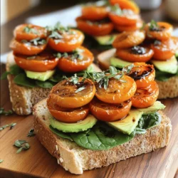 - 4 medium ripe tomatoes - 2 tablespoons olive oil - Salt and black pepper - 1 teaspoon dried oregano - 4 slices of rustic whole-grain bread - 1 cup fresh baby spinach - 1 avocado - 1 tablespoon balsamic glaze (optional) - 1/2 cup raw cashews (soaked) - 1 clove garlic - 2 tablespoons lemon juice - 1 tablespoon olive oil - Salt to taste - Water for consistency When I make roasted tomato sandwiches with vegan aioli, I focus on fresh, high-quality ingredients. The tomatoes are the star. I prefer medium ripe tomatoes for their sweet taste. They roast beautifully and become juicy. I drizzle the tomatoes with olive oil, then season them with salt and black pepper. Dried oregano adds a nice earthy flavor. I roast them until they are tender and slightly caramelized. This takes about 25 to 30 minutes in a preheated oven. While the tomatoes roast, I prepare the vegan aioli. Soaked cashews create the creamy base. I blend the cashews with garlic, lemon juice, and olive oil. This mix is smooth and delicious. I add salt and a little water to reach the right thickness. For the bread, I use rustic whole-grain. It has a hearty texture that holds all the toppings well. After toasting the bread, I layer it with fresh baby spinach, roasted tomatoes, and sliced avocado. A drizzle of balsamic glaze gives a sweet touch. You can find the full recipe for these delightful sandwiches in the section above. Enjoy each bite of this vibrant meal! - Set your oven to 400°F (200°C). This temperature helps to roast the tomatoes perfectly. - Cut your tomatoes in half and place them cut side up on a baking sheet. - Drizzle 2 tablespoons of olive oil over them. - Sprinkle some salt, black pepper, and 1 teaspoon of dried oregano on top. - Roast them for about 25 to 30 minutes. They should be tender and slightly caramelized. - While the tomatoes roast, drain and rinse 1/2 cup of soaked cashews. - In a blender, add the cashews, 1 clove of garlic, 2 tablespoons of lemon juice, and 1 tablespoon of olive oil. - Blend all the ingredients until smooth. Add water if needed to reach a creamy consistency. - Taste and adjust the salt as needed. - After roasting the tomatoes, toast 4 slices of rustic whole-grain bread until golden brown. - You can use the oven or a toaster for this step. - Spread a thick layer of vegan aioli on one side of each slice of toast. - On two slices, add a handful of fresh baby spinach, the roasted tomatoes, and avocado slices. - If you want, drizzle a bit of balsamic glaze over the tomatoes for extra flavor. - Place the other slices of bread on top to create a sandwich. - Slice in half and serve warm. This simple yet tasty recipe will delight your taste buds. Check out the full recipe for more details! Choose the right tomatoes for great flavor. Look for medium ripe tomatoes. They should feel firm but slightly soft. This balance gives you a sweet taste when roasted. Heirloom tomatoes are a great option, too, as they add a rich flavor. Always roast them cut side up. This helps keep their juices in, making them even tastier. For the vegan aioli, soak your cashews for two hours. This makes them soft and easy to blend. Start with one clove of garlic for flavor. You can adjust the taste by adding more garlic if you like. When blending, add water little by little. This helps you reach the perfect creamy texture. Taste it while blending to make sure it fits your needs. Pair your roasted tomato sandwiches with sides for a full meal. A fresh garden salad goes well with this dish. You can also serve it with crunchy chips or sweet potato fries. These sides add nice textures and flavors to your meal. Don't forget to include a drink! A cool lemonade or iced tea complements these sandwiches perfectly. Check out the Full Recipe to explore more about this delightful dish! {{image_2}} You can add many tasty ingredients to your roasted tomato sandwiches. Here are a few ideas: - Fresh sprouts: They add a nice crunch and flavor. - Basil or cilantro: These herbs brighten the sandwich. - Red onion slices: They give a sharp taste that pairs well. - Pickled jalapeños: For those who love some heat. - Sliced cucumbers: They add a refreshing touch. Feel free to mix and match these toppings based on your taste. Each addition can change the flavor and texture. If you need a gluten-free option, choose bread made from gluten-free grains. Here are some great choices: - Rice bread: It has a soft texture and works well. - Corn tortillas: They can be used for a wrap style. - Chickpea flour bread: It offers a hearty bite. These alternatives maintain a good texture and flavor. They let you enjoy the sandwich without gluten. To elevate the taste of your roasted tomato sandwich, consider adding some extra spices or sauces. Here are some suggestions: - Smoked paprika: This spice adds a smoky flavor. - Red pepper flakes: A pinch of these can boost heat. - Vegan pesto: Spread it on the bread for a fresh twist. - Hummus: This spreads easily and adds creaminess. Experiment with these enhancements to find your perfect flavor. Each one brings something unique and delicious to the table. To keep your leftover sandwiches fresh, wrap them tightly in plastic wrap. You can also use a container with a lid. Store them in the fridge for up to two days. When ready to eat, reheat them in the oven at 350°F (175°C) for about 10 minutes. This warms the bread and keeps it crispy. To store roasted tomatoes, let them cool completely. Place them in an airtight container. Add a drizzle of olive oil to help preserve their moisture. They can last in the fridge for up to a week. If you want to keep them longer, freeze them in a single layer on a baking sheet. Once frozen, transfer them to a freezer bag. They will stay good for up to three months. Vegan aioli can be stored in the fridge for up to five days. Keep it in a sealed jar or container. If it thickens, add a little water or lemon juice to adjust the texture. For long-term storage, consider freezing the aioli in ice cube trays. Once frozen, transfer the cubes to a bag. They will last for about three months. Yes, you can use different types of tomatoes for this recipe. Each type gives a unique taste. For instance, beefsteak tomatoes are juicy and sweet. Roma tomatoes are firmer and great for roasting. Cherry tomatoes are small and burst with flavor. Feel free to mix them up! To make the aioli nut-free, swap cashews with silken tofu. Tofu blends smoothly and keeps the aioli creamy. You can also use sunflower seeds, which work well too. Just soak them before blending for the best texture. These sandwiches pair well with many sides. Try serving them with a fresh garden salad. Crispy potato chips or sweet potato fries are also great choices. For drinks, a chilled lemonade or iced tea will complement the flavors nicely. You can prep components ahead for easy assembly later. Roast the tomatoes and store them in the fridge. Make the vegan aioli and keep it in an airtight container. You can even toast the bread just before serving for a crunchy bite. This blog post guides you through making a delicious sandwich featuring roasted tomatoes and vegan aioli. We covered key ingredients, step-by-step instructions, tips for perfecting each part, and storage information. You now have the tools to create a flavorful meal. Enjoy customizing your sandwich with different toppings or flavors. Remember, cooking is about experimenting and having fun. Dive in, and make this recipe your own!