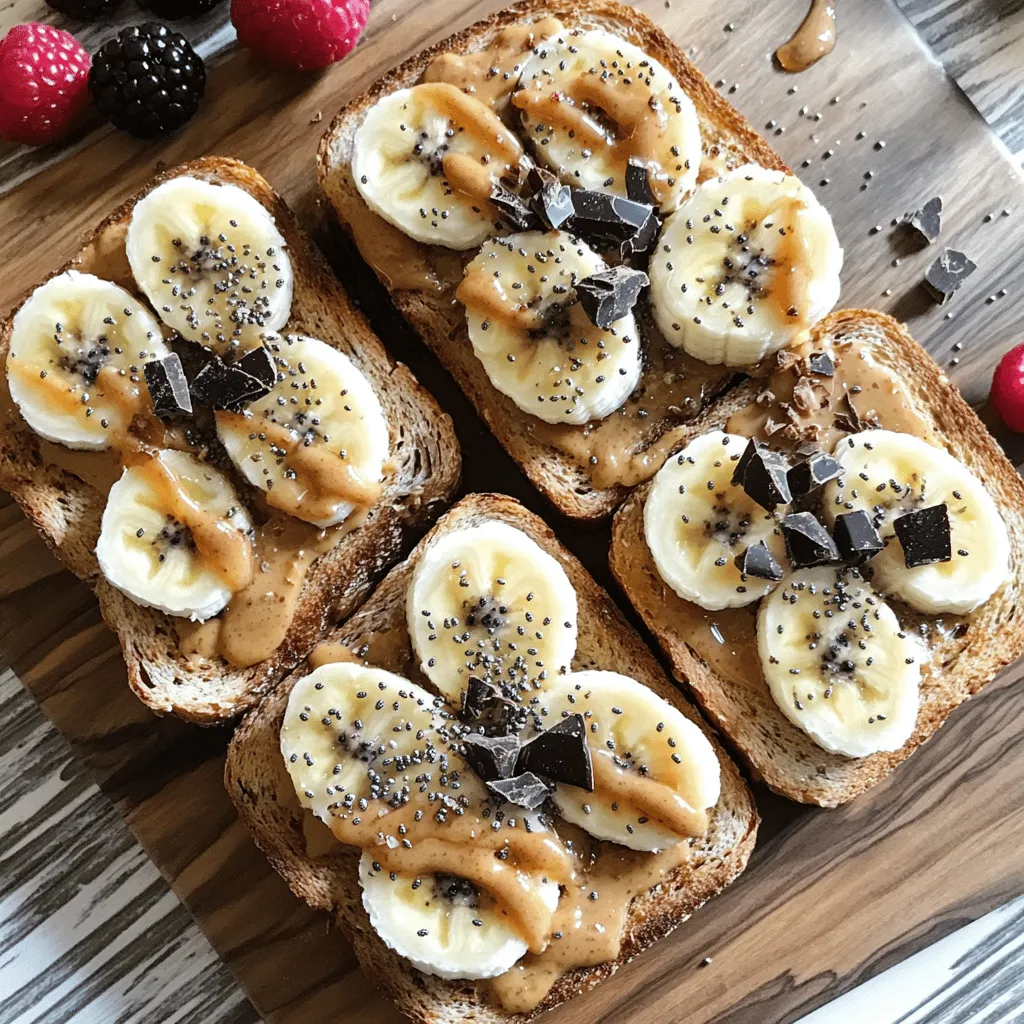 - 4 slices of whole grain bread - 1 cup natural creamy peanut butter - 1 ripe banana, sliced - 2 tablespoons honey or maple syrup - 2 tablespoons chia seeds - 1 teaspoon cinnamon - A pinch of sea salt - Optional toppings such as dark chocolate shavings, shredded coconut, or fresh berries Gathering the right ingredients is key to making perfect peanut butter toast. Whole grain bread is a great choice. It adds fiber and a nice crunch. Natural creamy peanut butter gives you rich flavor without added sugars or oils. You want ripe bananas for sweetness and creaminess. Honey or maple syrup adds extra sweetness, making your toast irresistible. Chia seeds give a nice crunch and boost your nutrition. Cinnamon adds warmth and flavor. A pinch of sea salt brings out the taste of the peanut butter. Feel free to get creative with toppings! Dark chocolate, shredded coconut, or fresh berries can take your toast to the next level. For the full recipe, check out the Peanut Butter Paradise Toast 🥜 section. Enjoy your tasty snack! 1. Toasting the bread: Start by taking your four slices of whole grain bread. Place them in a toaster or on a baking sheet. Toast until they are golden brown and crispy. This step adds a nice crunch to your peanut butter toast. 2. Preparing toppings: While the bread toasts, slice the ripe banana. Measure out your honey or maple syrup, chia seeds, and cinnamon. Having everything ready makes the next steps easier. 1. Spreading peanut butter: Once the bread is toasted, take your natural creamy peanut butter. Use a butter knife to spread a thick layer on each slice. Be generous! This adds flavor and creaminess. 2. Adding banana slices: Now, take the banana slices and arrange them evenly on top of the peanut butter. Make sure to cover the bread well. This adds sweetness and a nice texture. 1. Drizzling honey or maple syrup: Next, drizzle honey or maple syrup over the banana slices. This adds extra sweetness and makes it feel special. 2. Adding chia seeds and cinnamon: Sprinkle chia seeds and cinnamon evenly across each toast. The chia seeds add crunch and nutrition, while cinnamon gives a warm flavor. 3. Optional toppings and sea salt: If you want to get fancy, add optional toppings like dark chocolate shavings, shredded coconut, or fresh berries. Finish with a light sprinkle of sea salt to enhance all the flavors. Now, you have a delicious peanut butter toast ready to enjoy! For the detailed steps and ingredients, refer to the Full Recipe. When making peanut butter toast, the choice of bread matters. Whole grain bread is a top pick. It adds fiber and nutrients. It also gives a nice texture. White bread is softer but lacks these benefits. If you need gluten-free options, try gluten-free bread. Many brands taste great and work well with peanut butter. Peanut butter toast is fun to customize. You can mix flavors to keep it exciting. Try adding sliced fruits like apples, strawberries, or peaches. You can also switch up the nut butter. Almond or cashew butter can be great swaps. For serving, enjoy it as a breakfast or snack. It’s quick to make and fills you up nicely. Peanut butter is more than tasty. It packs a lot of nutrition. One serving has protein, healthy fats, and fiber. These nutrients help with energy and fullness. Peanut butter also has vitamins and minerals. It’s a great part of a balanced diet. Just remember to enjoy it in moderation. Adding it to your meals boosts flavor and health. {{image_2}} Peanut butter toast is simple to make and fun to change up. Here are some tasty ideas. - Peanut butter and apple slices: Slice a crisp apple and layer it on your peanut butter toast. The crunch mixes well with the creaminess of the peanut butter. - Peanut butter with jelly or preserves: Spread a layer of your favorite jelly or preserves over the peanut butter. This adds sweetness and a fruity kick. - Peanut butter with avocado: Mash some avocado and spread it on top of peanut butter. This combo is creamy and rich, making a filling snack. - Adding spices for a savory twist: Sprinkle spices like chili powder, garlic powder, or even a touch of cumin on your peanut butter. This creates a unique flavor that surprises your taste buds. - Fall favorites (e.g., pumpkin spice): In the fall, mix pumpkin spice into your peanut butter. This warm flavor brings a cozy feel to your toast. - Summer fruit combos: In summer, try topping your toast with fresh berries or peaches. These fruits add brightness and sweetness, perfect for warm days. Explore these variations and make your peanut butter toast even more exciting! For the full recipe, check out the Peanut Butter Paradise Toast. How to store leftover toast If you have leftover peanut butter toast, store it in an airtight container. This keeps the toast from getting soggy. You can also wrap it in foil or plastic wrap. Toast is best eaten fresh but can last for one day in the fridge. Storing prepared ingredients To store prepared ingredients, keep your peanut butter in its jar. Seal it tightly to keep it fresh. Slice bananas can go in a small container in the fridge. If you prepare chia seeds or honey, store them in separate jars. Always use clean spoons to avoid contamination. Prepping ingredients for quick breakfasts You can save time by prepping your toppings in advance. Slice bananas and store them in a container. Measure out chia seeds and cinnamon into small bags. This makes breakfast quick and easy. Just grab your bread and peanut butter, and you're ready to go! Freezing bread for convenience Freezing bread is a smart way to keep it fresh. Place slices in a freezer bag. Remove as much air as possible before sealing. When you're ready to eat, just toast the slices straight from the freezer. They will taste great! How long does peanut butter last? Unopened peanut butter can last for 6 to 12 months in the pantry. Once opened, it stays good for about 3 to 6 months. Always check for oil separation or an off smell. If you see either, toss it out. Tips for keeping peanut butter fresh To keep peanut butter fresh, store it in a cool, dry place. If you use natural peanut butter, stir it well before each use. This helps keep the oils mixed. If you want, you can also refrigerate it, but that may make it harder to spread. Yes, you can use crunchy peanut butter! The main difference is texture. Crunchy peanut butter has bits of peanuts, giving a fun crunch. Creamy peanut butter spreads smoothly and is easier to spread. If you love texture, go for crunchy. If you want a smooth bite, stick with creamy. Peanut butter toast can be very healthy! It offers protein, healthy fats, and fiber. Whole grain bread adds extra fiber, which helps your gut. Peanut butter gives you energy and keeps you full. Bananas add vitamins and potassium too. Just watch the sugar in toppings. Keep it simple for the best health benefits. Making peanut butter toast vegan is easy! Use natural peanut butter without honey. Swap honey for maple syrup or agave nectar. Choose vegan bread, like whole grain or sourdough. You can add fruits like bananas or berries. These options make your toast tasty and vegan-friendly! For the full recipe, check out the Peanut Butter Paradise Toast. Peanut butter toast offers simplicity and flavor. We covered how to make it with whole grain bread, natural peanut butter, and ripe bananas. You saw tips to customize your toast and learned about healthy options. Remember, this recipe can be sweet or savory, and it’s a great snack or meal. With the right storage and preparation, you can enjoy it anytime. Dive in and explore these variations to find your favorite!