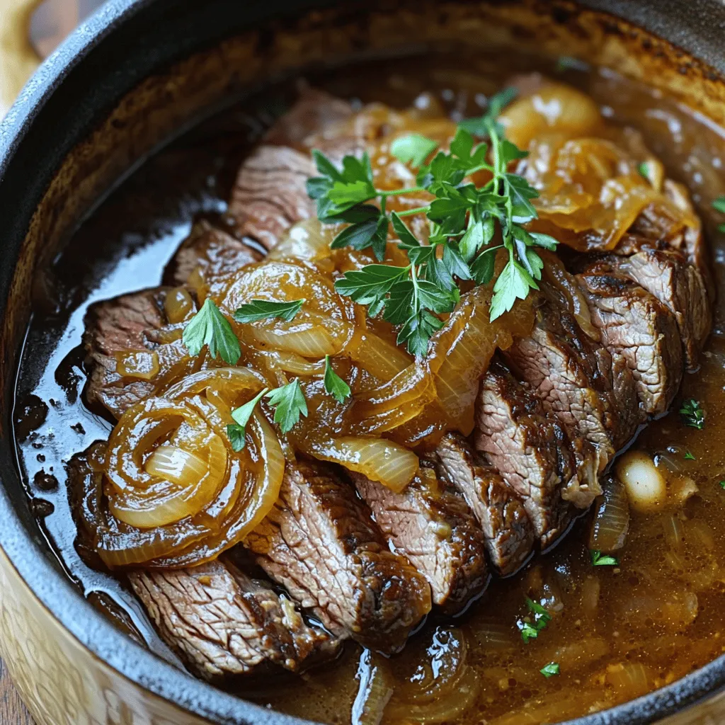 - 3-4 pounds of beef chuck roast - 4 large onions, thinly sliced - 4 cloves of garlic, minced