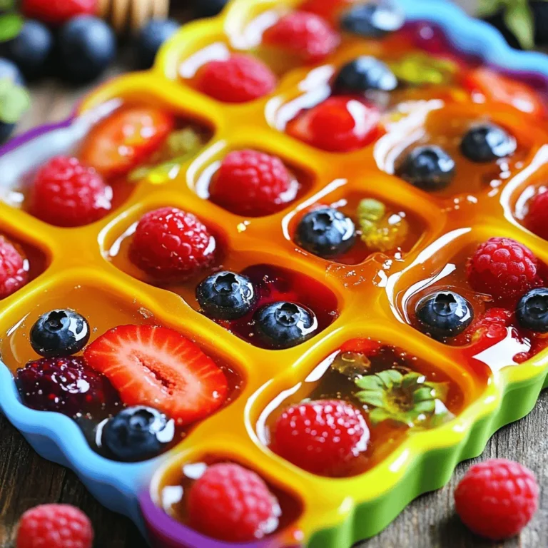 To make these tasty homemade fruit snacks, gather these simple ingredients: - 2 cups mixed berries (strawberries, blueberries, raspberries), fresh or frozen - 1/4 cup honey or maple syrup (adjust based on sweetness preference) - 1 tablespoon lemon juice - 2 teaspoons gelatin or agar-agar for a vegan option - 1/4 cup water - A pinch of salt You can easily swap out some items if needed: - Use any other fruit you love, like mangoes or peaches. - Agave syrup can replace honey or maple syrup for a vegan choice. - Lime juice can replace lemon juice for a different flavor. - Use pectin instead of gelatin if you want a fruitier texture. Each serving of these fruit snacks offers a healthy treat: - Calories: 45 - Total Fat: 0.5g - Carbohydrates: 10g - Sugars: 6g - Protein: 1g These numbers may vary based on ingredients and portion sizes. Enjoy these healthy snacks as a fun way to get your fruit! For the full recipe, check out the details above. Start by gathering your ingredients. You need mixed berries, honey, lemon juice, gelatin, water, and a pinch of salt. If you use fresh berries, wash them well. For frozen berries, let them thaw for about 10 minutes. This helps them blend smoothly. Next, take a medium saucepan. Combine the mixed berries, honey or maple syrup, lemon juice, and a pinch of salt. This mix adds a sweet and tangy flavor. Cook over medium heat for about 5 to 7 minutes. Stir often until the berries soften and release their juices. Once the berries are soft, remove the saucepan from heat. Use an immersion blender to puree the mixture until it’s smooth. If you don’t have one, transfer the mix to a regular blender. After blending, return it to the saucepan. Now, in a small bowl, mix the gelatin with 1/4 cup of cold water. Let it sit for a few minutes until it blooms. This step is key for the right texture. Add the bloomed gelatin to the berry puree. Stir until it dissolves completely. If you use agar-agar instead, simmer it for an extra 2 to 3 minutes while stirring. Pour your mixture into silicone molds or a parchment-lined baking dish. Spread it evenly so all snacks are the same size. Place the molds or dish in the refrigerator for at least 2 hours. This time helps the snacks set perfectly. To get the best puree, make sure to blend the berries until smooth. If there are lumps, the texture will not be nice. For gelling, the gelatin needs to dissolve fully. This ensures the fruit snacks hold their shape. If you see any bubbles, continue stirring. Once the snacks are set, if you used a dish, cut them into squares. If you used molds, gently remove the fruit snacks. Enjoy them fresh or store them. You can keep them in an airtight container in the fridge for up to a week. For longer storage, freeze them. This way, you always have a tasty treat on hand! For the full recipe, check the section above. To make the best fruit snacks, start with ripe, fresh fruits. They add flavor and sweetness. If you use frozen fruit, thaw it fully. This helps the fruit blend better. Always taste your mix before it sets. You can adjust sweetness or acidity. Use a good-quality blender for a smooth texture. Blend until you can't see any chunks. If you want to cut sugar, try using banana puree or applesauce. These options add natural sweetness. You can also use agave syrup or stevia. Both are great for lowering sugar content. Remember to adjust the amount based on your taste. Each sweetener has a different level of sweetness. Customizing flavors is easy. You can mix different berries or even add mango or peach. Try adding herbs like mint or basil for a fresh twist. Citrus zest, like lemon or lime, adds brightness. You could even add spices such as cinnamon or ginger for a warm flavor. Experimenting helps you find your favorite mix. Enjoy creating your own unique fruit snacks! {{image_2}} Mixing fruits can create fun flavors. Try these combos for your fruit snacks: - Strawberries and bananas - Pineapple and mango - Blueberries and kiwi - Apples and peaches Each mix adds a unique taste. You can even blend different colors for a vibrant snack. Want vegan fruit snacks? You can use agar-agar instead of gelatin. Agar-agar is a plant-based thickener. It works well without changing the taste. You can also use maple syrup for sweetness. This keeps your snacks vegan-friendly and delicious. Boost your fruit snacks' nutrition with some add-ins: - Chia seeds: These tiny seeds add fiber and protein. - Spinach: A handful of spinach gives green color and iron. - Flaxseed: Ground flaxseed adds omega-3s and fiber. These add-ins are easy to mix in. They make your snacks healthier without losing flavor. You can find more ideas in the Full Recipe. To keep your fruit snacks fresh, store them in an airtight container. This helps keep out air and moisture. Placing wax paper between layers can prevent them from sticking together. You can also use silicone molds for easy storage. Just pop out the snacks and keep them in a container. You can freeze your fruit snacks for longer storage. Place them in a freezer-safe bag or container. Make sure to remove as much air as possible. When you want a snack, take out only what you need. Let them thaw at room temperature for about 30 minutes. If you are in a hurry, you can eat them slightly frozen! Homemade fruit snacks last about one week in the fridge. If you freeze them, they can last up to three months. Always check for signs of spoilage. If you see mold or a strange smell, it’s best to throw them away. Fresh snacks should look vibrant and smell fruity. For the best taste, eat them while they are still fresh! Yes, you can! Feel free to swap the mixed berries for other fruits. Bananas, mangoes, and apples work great. Just remember to adjust the sweetness if needed. You can mix and match fruits to create your own flavors. Each fruit brings unique taste and nutrients. Experimenting keeps things fun and tasty! If you want to skip gelatin, use agar-agar instead. This plant-based option is a great substitute. It gives a similar texture in your snacks. Just make sure to follow the instructions for agar-agar carefully. You will need to simmer it a bit longer to activate it. This way, you can enjoy your fruit snacks without animal products! Homemade fruit snacks are best served chilled. You can cut them into fun shapes or squares. They make a great snack for kids and adults. Serve them at parties or as a healthy treat for lunchboxes. You can also pair them with yogurt or nut butter for added flavor. Enjoy them fresh for a burst of fruity goodness! You learned how to make homemade fruit snacks step by step. We covered ingredients, cooking tips, and storage info. By using simple fruits and substitutes, you can create tasty treats for everyone. Remember to customize flavors or add healthy extras. With these tips, you'll make delightful, chewy snacks to enjoy anytime. I hope you feel inspired to try making your own today!