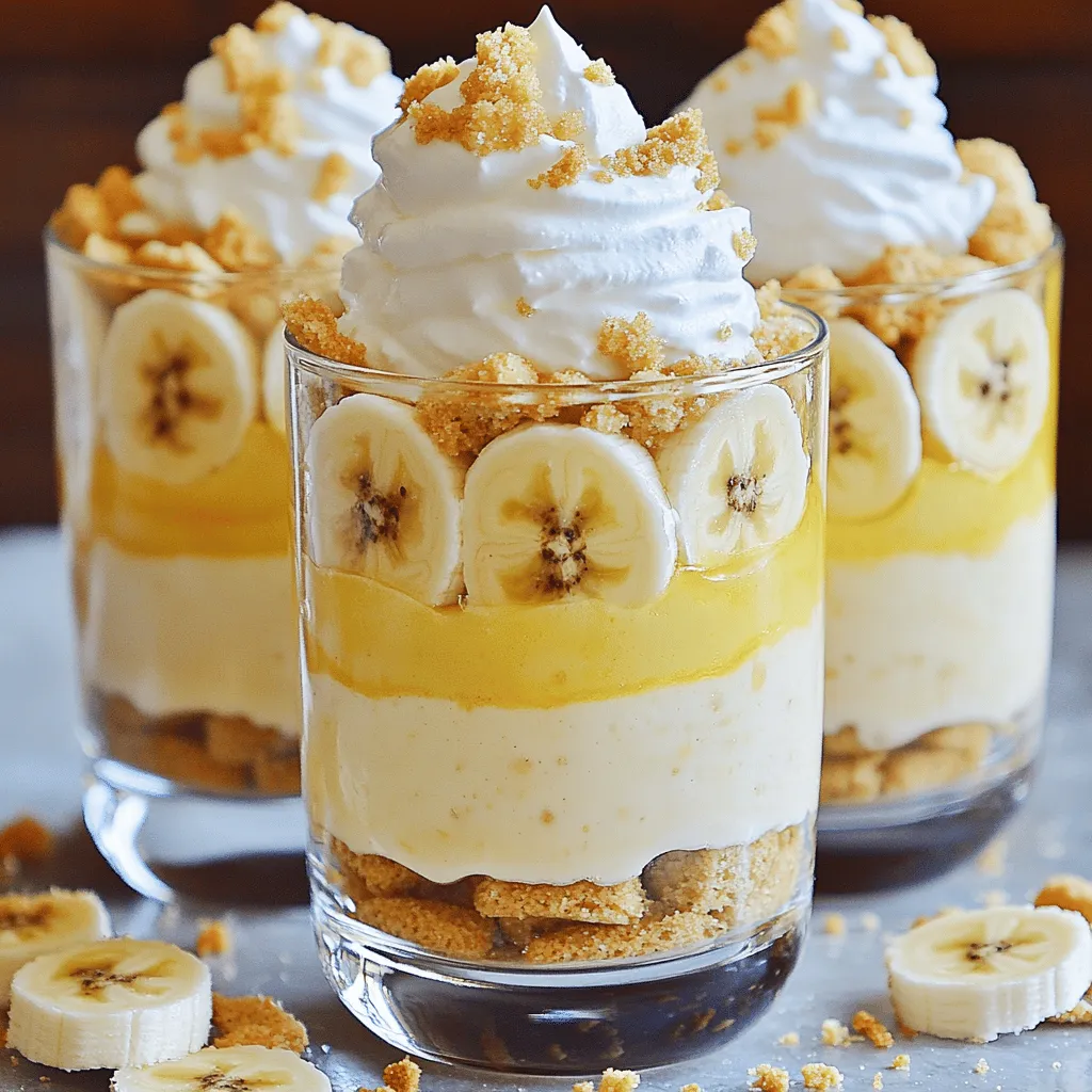 To create the best banana pudding, you need a few key ingredients. Here’s a simple list: - 4 ripe bananas, sliced - 1 cup granulated sugar - 1/4 cup cornstarch - 1/4 teaspoon salt - 2 3/4 cups whole milk - 4 large egg yolks - 2 tablespoons unsalted butter - 2 teaspoons pure vanilla extract - 1 box (about 12 oz) vanilla wafers - Whipped cream for topping - Optional: crushed vanilla wafers for garnish Each ingredient plays a vital role. The ripe bananas add natural sweetness and creaminess. Granulated sugar enhances the flavor. Cornstarch thickens the pudding, giving it that perfect texture. Whole milk makes it rich and creamy, while egg yolks help bind everything together. Unsalted butter adds a velvety finish, and pure vanilla extract gives a warm flavor. Vanilla wafers provide a crunchy layer and contrast to the smooth pudding. Finally, whipped cream adds a light and airy touch on top. For added flair, use crushed vanilla wafers as a garnish. This gives your pudding an extra crunch and looks pretty too. You can find the full recipe to guide you through the steps for making this delicious treat. 1. Mixing dry ingredients In a medium saucepan, combine the granulated sugar, cornstarch, and salt. Use a whisk to mix these dry ingredients well. This step sets the base for your pudding. 2. Incorporating the milk Slowly add the whole milk to the dry mix. Keep whisking to prevent lumps. This will create a smooth mixture that is essential for a creamy pudding. 3. Tempering the egg yolks In a separate bowl, whisk the egg yolks until they become slightly thick. Gradually add a few spoonfuls of the heated milk mixture into the egg yolks. Whisk as you add to avoid cooking the eggs. This process, called tempering, helps keep the pudding smooth. 1. Combining mixtures on the stove Pour the tempered egg mixture back into the saucepan with the remaining milk. Place it on medium heat. Keep stirring constantly to ensure it cooks evenly. 2. Achieving the right thickness Continue to cook until the mixture thickens and starts to bubble, about 5-7 minutes. This is when your pudding transforms into a rich, creamy delight. 1. Layering ingredients in a serving dish In a 2-quart serving dish or individual cups, start layering your ingredients. Begin with a layer of vanilla wafers. Then, add a layer of sliced bananas. Pour a layer of the creamy pudding over the top. Repeat this process until all ingredients are used, finishing with pudding on top. 2. Covering and refrigerating Cover the dish with plastic wrap. Make sure the wrap touches the pudding to avoid a skin. Refrigerate for at least 4 hours, or overnight for best results. This chilling time allows the flavors to meld beautifully. Choosing ripe bananas for flavor Use ripe bananas for the best taste. They should be yellow with a few brown spots. These bananas are sweet and soft, which enhances the pudding's flavor. Avoiding lumps in the pudding To avoid lumps, whisk the dry ingredients well before adding milk. When you add milk, do it slowly and keep whisking. This helps create a smooth mixture. Techniques for optimal layering Layering is key for a beautiful pudding. Start with vanilla wafers at the bottom. Then, add sliced bananas and creamy pudding. Repeat these layers until you reach the top. End with pudding for a nice finish. Creative serving ideas Serve banana pudding in parfait cups for a fun twist. This makes it easy for guests to enjoy. You can also layer it in a glass dish for a stunning view. Pairing with beverages Banana pudding pairs well with sweet tea or coffee. A light dessert wine can also enhance the flavors. Choose a drink that complements the sweetness. Enhancing presentation with garnishes Top your pudding with whipped cream and crushed vanilla wafers. Add a few banana slices on top for color. This makes your banana pudding not just tasty but also pretty to look at. For the full recipe, check the details above. {{image_2}} Want to jazz up your banana pudding? You can easily add flavors. Chocolate or peanut butter can take your dessert to new heights. Just mix in chocolate pudding or smooth peanut butter into the creamy base. These flavors blend well with the bananas and make it unique. You might also think about nuts or dried fruits. Adding chopped walnuts or pecans gives a nice crunch. Dried fruits like raisins or cranberries add sweetness. These add-ins create layers of flavor and texture. If you need a vegan version of banana pudding, you can swap out a few ingredients. Use plant-based milk like almond or coconut. Instead of eggs, try silken tofu or vegan pudding mix. This way, you keep it creamy and delicious. For gluten-free options, look for gluten-free vanilla wafers. You can also thicken your pudding with gluten-free cornstarch. This way, everyone can enjoy this delightful dessert without worry. Explore these variations to find your favorite twist on the classic banana pudding. Check out the full recipe to make this treat your own! To keep your banana pudding fresh, store it in the fridge. Use an airtight container. If you have leftovers, cover them tightly with plastic wrap. This keeps moisture in and prevents drying out. Make sure the wrap touches the pudding’s surface. This stops a skin from forming on top. When storing assembled pudding, layer it just like you would for serving. Start with vanilla wafers, then bananas, and finish with pudding. Cover it well. This method keeps all flavors intact and ready for later. In the fridge, your banana pudding stays good for about 3-4 days. After this, the bananas may brown and the texture can change. For the best taste and look, enjoy it fresh. You can freeze banana pudding, but it changes in texture. If you freeze it, eat it within a month. To thaw, place it in the fridge overnight. Stir gently before serving to smooth it out. Remember, once thawed, do not refreeze. Enjoy the deliciousness of your banana pudding! For the full recipe, check it out here: [Full Recipe]. How to prevent browning of bananas? To stop bananas from turning brown, you can use lemon juice. Just squeeze a little over the sliced bananas. The acid helps keep them fresh and bright. Can I make banana pudding ahead of time? Yes, you can make banana pudding a day before serving. Just layer it and chill it in the fridge. This gives the flavors time to blend together, making it even better. What are the best alternatives for vanilla wafers? If you don’t have vanilla wafers, try using graham crackers or shortbread cookies. Both add a nice crunch and flavor to your pudding. Is it possible to make banana pudding without eggs? Absolutely! You can skip the eggs by using a cornstarch-based pudding. This keeps the texture creamy without using eggs. What makes this the best banana pudding recipe? This recipe brings together fresh bananas, creamy pudding, and crunchy wafers. The balance of flavors makes it a crowd favorite. Plus, it’s easy to make! How do I adjust the recipe for larger servings? To make more servings, simply double the ingredients. For instance, use 8 bananas instead of 4. Make sure you have a larger dish to hold everything. You can follow the Full Recipe for the complete guide. We covered all the key elements to make the best banana pudding. You learned about essential ingredients, step-by-step instructions, and creative variations. Remember to pick ripe bananas and layer carefully for the best flavor. With a few simple tips, like avoiding lumps, your pudding will shine. Don't forget about storage; properly refrigerating keeps it fresh longer. Enjoy making this treat, and feel free to get creative with flavors. Your homemade banana pudding will impress everyone!
