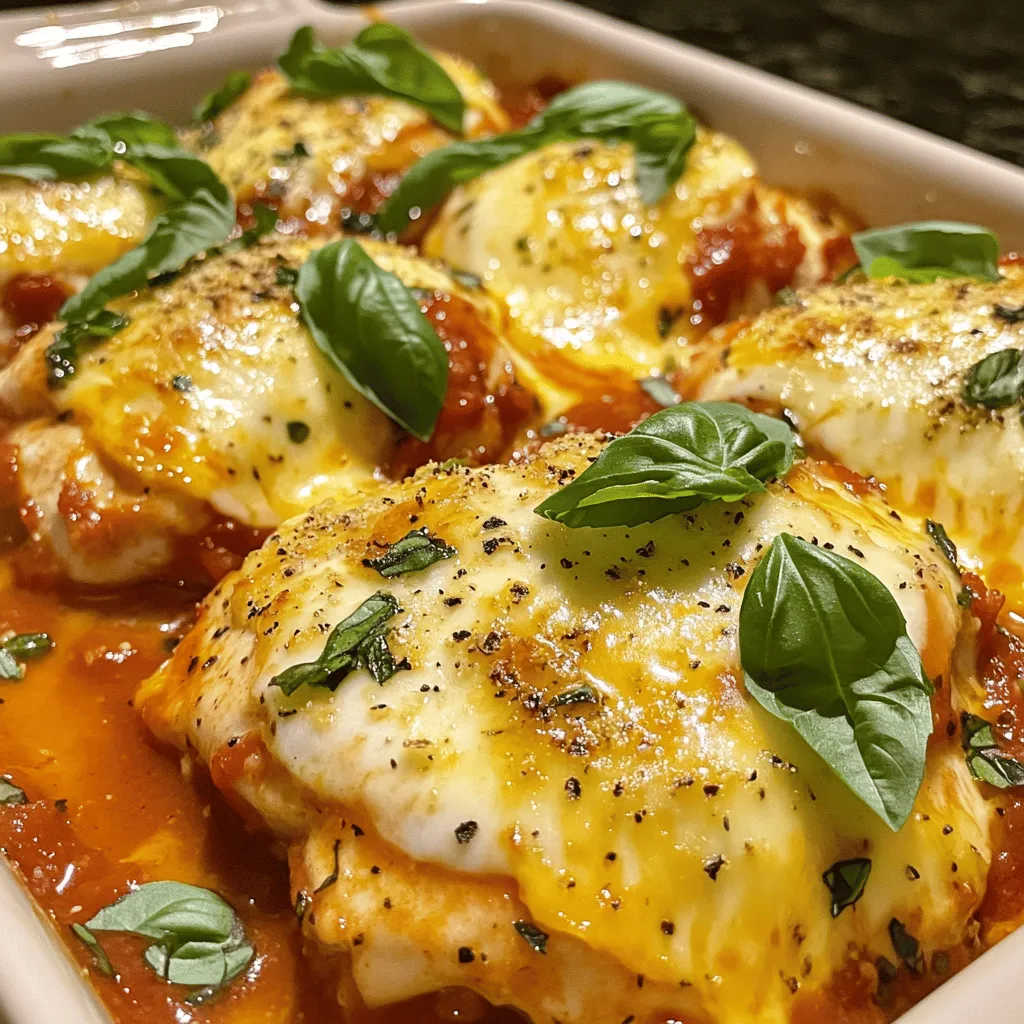- <strong>Quantity and Type of Chicken:</strong> 4 boneless chicken breasts – <strong>Cheese Varieties Used:</strong> 1 cup mozzarella cheese, shredded; 1/2 cup Parmesan cheese, grated – <strong>Spices and Seasonings:</strong> 1 tablespoon Italian seasoning; 2 teaspoons garlic powder; 1 teaspoon onion powder; salt and pepper to taste” /></p>
</p>
<h2>Variations</h2>
</p>
<h3>Different Cheese Options</h3>
<p>You can switch up the cheese in this dish. Try provolone or gouda for a twist. These cheeses melt well and add a new flavor. You can also use feta for a tangy taste. It gives the dish a Mediterranean vibe. Adding ricotta can make your chicken creamy. Just spread it on top of the marinara before the other cheese. This adds a rich texture and taste.</p>
</p>
<h3>Healthier Alternatives</h3>
<p>If you’re looking for leaner options, use turkey instead of chicken. Turkey is a great source of protein and has less fat. You can also use chicken thighs for more flavor. Low-fat cheese options are available, too. Look for reduced-fat mozzarella or Parmesan. They still melt nicely and cut down on calories.</p>
</p>
<h3>Flavor Profiles</h3>
<p>Herbs play a big role in flavor. Italian herbs like basil and oregano shine in this recipe. But you can experiment with spices from other regions. Try adding cumin for warmth or curry for a different twist. If you like heat, add red pepper flakes or jalapeños. This will spice things up and give your dish a kick.</p>
</p>
<h2>Storage Info</h2>
</p>
<h3>Storing Leftovers</h3>
</p>
<p>After enjoying your Easy Italian Baked Chicken, you might have some leftovers. To keep them fresh, follow these tips:</p>
</p>
<p>– <strong>Best Practices for Refrigeration:</strong> Place the chicken in an airtight container. This will help it last longer. Store it in the fridge for up to 3 days. Make sure the chicken is cooled before sealing the container. This prevents moisture buildup, which can spoil the food.</p>
</p>
<p>– <strong>Freezing Instructions:</strong> If you want to save it for later, freezing is a great option. Wrap the chicken tightly in plastic wrap or aluminum foil. Then, place it in a freezer-safe bag. You can freeze it for up to 3 months. Just remember to label the bag with the date.</p>
</p>
<h3>Reheating Suggestions</h3>
</p>
<p>Reheating your Easy Italian Baked Chicken properly ensures it stays moist and tasty. Here are some effective methods:</p>
</p>
<p>– <strong>Recommended Methods for Best Texture:</strong> For the best results, use the oven or a microwave. The oven keeps the chicken crispy. Preheat your oven to 350°F (175°C). Place the chicken in a baking dish, cover it with foil, and heat for 20 minutes.</p>
</p>
<p>– <strong>Time and Temperature for Reheating:</strong> If you’re using a microwave, place the chicken on a microwave-safe plate. Heat it for about 2-3 minutes, checking often. Make sure it’s heated all the way through. The internal temperature should reach 165°F (74°C) for safe eating.</p>
</p>
<p>Using these storage and reheating tips will keep your meal fresh and delicious for days! For a full guide on how to make this tasty dish, check out the Full Recipe.</p>
</p>
<h2>FAQs</h2>
</p>
<h3>Common Questions</h3>
<p><strong>How long does Easy Italian Baked Chicken last in the fridge?</strong></p>
<p>Easy Italian Baked Chicken lasts about 3 to 4 days in the fridge. Store it in an airtight container to keep it fresh. If you want to enjoy it later, you can freeze it, and it will last for about 2 to 3 months.</p>
</p>
<p><strong>Can I use bone-in chicken for this recipe?</strong></p>
<p>Yes, you can use bone-in chicken for this recipe. Just be aware that bone-in chicken may need a bit more cooking time. Check the internal temperature to ensure it’s safe to eat, reaching 165°F.</p>
</p>
<h3>Recipe Specific Inquiries</h3>
<p><strong>What can I serve with Easy Italian Baked Chicken?</strong></p>
<p>You can serve Easy Italian Baked Chicken with many sides. Try pairing it with garlic bread, pasta, or a fresh salad. Roasted vegetables also make a great match for this dish. These options will balance the flavors and add color to your plate.</p>
</p>
<p><strong>Is it possible to make this recipe gluten-free?</strong></p>
<p>Yes, this recipe can be gluten-free. Use gluten-free marinara sauce and check the cheese labels. Most cheeses are gluten-free, but it’s smart to double-check.</p>
</p>
<h3>Cooking Tips</h3>
<p><strong>How do I know when the chicken is fully cooked?</strong></p>
<p>To check if the chicken is fully cooked, use a meat thermometer. The internal temperature should reach 165°F. The chicken should also be opaque and the juices should run clear. If it looks pink, it needs more time.</p>
</p>
<p><strong>Can I prepare this recipe in advance?</strong></p>
<p>You can prepare this recipe in advance. Season the chicken and layer the ingredients in the baking dish ahead of time. Cover it tightly and store it in the fridge. When you are ready, bake it as directed from the fridge, adding a few extra minutes if needed.</p>
</p>
<p>For the full recipe, check out the Easy Italian Baked Chicken section above.</p>
</p>
<p>This blog post covered all you need for Easy Italian Baked Chicken. We explored ingredients, from chicken and cheese to spices. I shared step-by-step instructions to guide your cooking process. You also learned tips to enhance flavor and save time.</p>
</p>
<p>Remember, variations allow you to customize your dish. Use different cheeses or lean meats for health. With proper storage, leftovers can stay fresh. Follow these methods for a tasty meal. Enjoy cooking, and make this recipe your own!</p>
<div id=