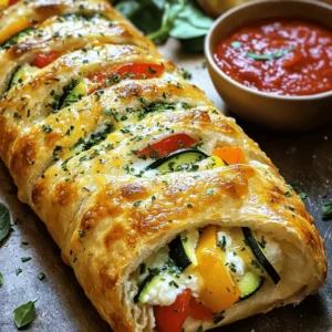 To make your easy Stromboli, gather these ingredients: - 1 pound pizza dough - 1 cup mozzarella cheese, shredded - 1/2 cup ricotta cheese - 1/2 cup cooked spinach, drained and chopped - 1/2 red bell pepper, thinly sliced - 1/2 cup mushrooms, sliced - 1 small zucchini, sliced - 1 teaspoon dried oregano - 1 teaspoon garlic powder - 1 egg, beaten (for egg wash) - Olive oil, for drizzling - Salt and pepper to taste - Marinara sauce, for dipping