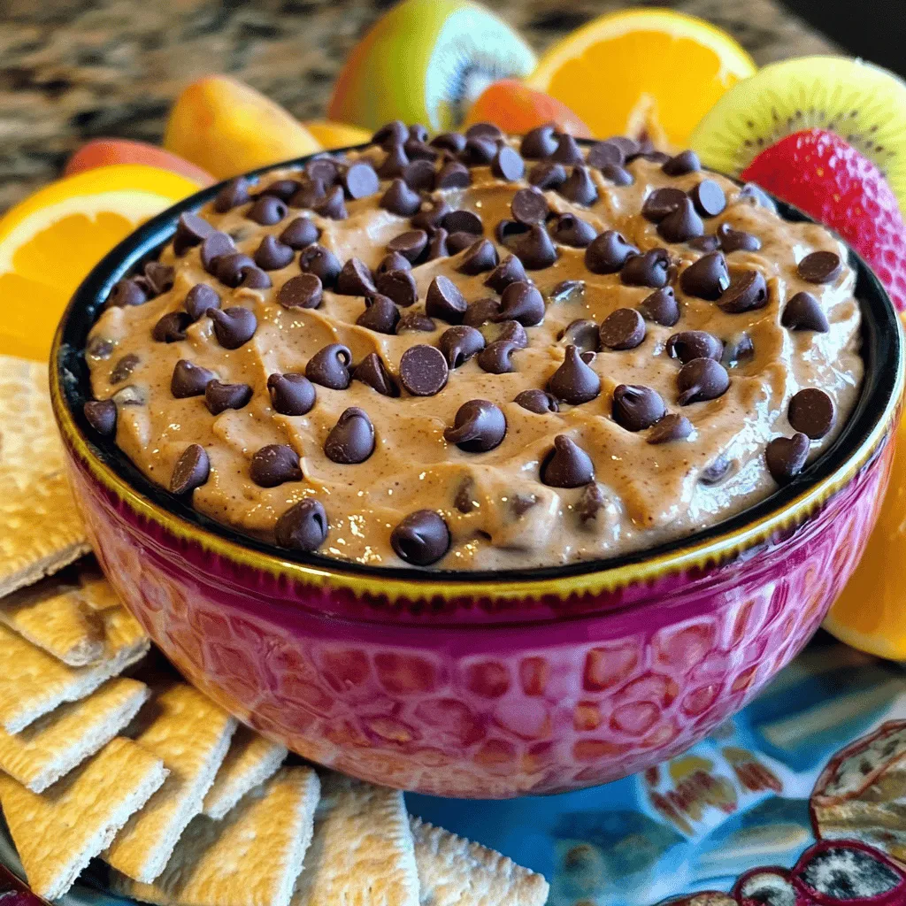 To make this tasty dip, you need these key ingredients: - 1 cup all-purpose flour (heat-treated for safety) - 1/2 cup unsalted butter, softened - 3/4 cup brown sugar, packed - 1/4 cup granulated sugar - 1 teaspoon vanilla extract - 1/2 teaspoon salt - 1 cup mini chocolate chips - 8 ounces cream cheese, softened - 1/4 cup powdered sugar - 1/4 cup milk (as needed for consistency) - Extra chocolate chips for garnish Each ingredient plays a big role. The flour gives the dip its cookie dough feel. The butter and cream cheese add creaminess. The sugars create the sweet taste we love. To make your dip even better, you can try these optional add-ins: - A pinch of cinnamon for warmth - Chopped nuts like walnuts or pecans for crunch - A dash of sea salt to balance sweetness These extras can change the flavor and texture. They also make your dip unique each time you make it. If you need to swap ingredients, here are some ideas: - Use coconut oil instead of butter for a dairy-free option. - Replace cream cheese with a vegan cream cheese for a plant-based dip. - Substitute almond flour for all-purpose flour for a gluten-free version. These swaps keep the flavor strong while meeting dietary needs. You can enjoy this dip no matter your taste or preference. For the full recipe, check the earlier section. To make this dip, start by gathering your ingredients. You will need: - 1 cup all-purpose flour (heat-treated for safety) - 1/2 cup unsalted butter, softened - 3/4 cup brown sugar, packed - 1/4 cup granulated sugar - 1 teaspoon vanilla extract - 1/2 teaspoon salt - 1 cup mini chocolate chips - 8 ounces cream cheese, softened - 1/4 cup powdered sugar - 1/4 cup milk (as needed for consistency) - Extra chocolate chips for garnish Begin by putting the softened butter, brown sugar, and granulated sugar in a mixing bowl. Beat these ingredients with an electric mixer until they are creamy and well combined. Next, add the softened cream cheese and vanilla extract. Mix until the texture is smooth and fluffy. Now, it’s time to add the heat-treated flour and salt. Mix these in gradually, and stop as soon as they are combined. If your dip feels too thick, add a bit of milk. This will help you reach the smooth, creamy texture that makes this dip so delightful. After that, gently fold in the mini chocolate chips. Make sure they are evenly spread throughout the mixture. This step is key for that cookie dough experience in every bite. Once your dip is ready, transfer it to a fun, colorful bowl. Top it with some extra chocolate chips for a tasty decoration. For serving, I like to arrange a platter with assorted dippers, like graham crackers, pretzels, or fresh fruit slices. This makes the dip not just delicious but also fun to eat! You can also chill the dip for about 30 minutes to enhance the flavor. For more details on this recipe, check out the Full Recipe. To make the best chocolate chip cookie dough dip, avoid using raw flour. Always heat-treat it first. This step keeps your dip safe and tasty. Next, be careful not to overmix. Overmixing can make the dip tough. Mix just until all ingredients are combined. Finally, watch your measurements. Too much butter or sugar can make the dip too greasy. The key to a smooth dip is the right balance of ingredients. Start with softened cream cheese and butter. This helps mix everything easily. If your dip feels too thick, add milk little by little. You want a creamy texture that is easy to dip. If it is too runny, add a bit more heat-treated flour. You can add fun flavors to your dip! Try mixing in some peanut butter for a twist. You can also add a pinch of cinnamon for warmth. If you like nuts, chopped walnuts or pecans add a nice crunch. Want a chocolate boost? Toss in extra mini chocolate chips. Mix and match to find your perfect flavor! For the full recipe, check out the instructions listed above. {{image_2}} To make a gluten-free version of this dip, swap the all-purpose flour for a gluten-free blend. Many brands work well, so choose one that suits your taste. Make sure it is heat-treated to keep it safe. This version still tastes great and is safe to eat! For a vegan chocolate chip cookie dough dip, replace the cream cheese with a dairy-free cream cheese. Use vegan butter instead of regular butter. You can also replace the milk with almond milk or oat milk. These swaps keep the dip creamy while meeting vegan needs. Do you want to mix things up? Try adding peanut butter for a nutty flavor. Just mix in half a cup of creamy peanut butter along with the other ingredients. Or, for a minty twist, stir in some peppermint extract. A teaspoon will do. These fun flavors can make your dip even more exciting! You can find the full recipe in the main article. To keep your chocolate chip cookie dough dip fresh, store it in an airtight container. Press plastic wrap directly onto the surface of the dip before sealing. This method prevents air from drying it out. Place the container in the fridge. Enjoy your dip within three days for the best taste. If you want to save some dip for later, freezing is a great option. First, spoon the dip into a freezer-safe container. Make sure to leave some space at the top for expansion. Seal it tightly and label it with the date. You can freeze the dip for up to three months. When ready to use, thaw it in the fridge overnight. Stir well before serving. The shelf life of your dip depends on how you store it. In the fridge, it lasts about three days. If frozen, use it within three months for the best flavor. Always check for any off smells or changes in texture before eating. For the best experience, enjoy the dip fresh and share it with friends. This recipe is perfect for parties or a fun snack at home. Use the full recipe for the best results! No, you should not eat raw flour. Raw flour can have harmful bacteria. Always heat-treat your flour to kill any germs. To heat-treat flour, spread it on a baking sheet. Bake it at 350°F for about 5 minutes. Let it cool before mixing it into your dip. You can serve this dip with many tasty dippers! Here are some great ideas: - Graham crackers - Pretzels - Apple slices - Strawberries - Vanilla wafers - Mini marshmallows These dippers add fun flavors and textures. They make your dip even more enjoyable! To adjust sweetness, you can change the sugars used. If the dip is too sweet, try reducing the brown sugar or granulated sugar. If you want it sweeter, add more powdered sugar. Always taste the dip as you mix to find your perfect balance. Yes, you can make this dip ahead of time! It stays fresh in the fridge for about 3 days. Just cover it tightly with plastic wrap. When ready to serve, stir it well. You may need to add a splash of milk for the right texture. Enjoy this delightful treat when you want! For the full recipe, check out the details above. You now have a complete guide to making Chocolate Chip Cookie Dough Dip. You learned about essential ingredients and fun add-ons. The step-by-step instructions help you mix and serve the dip well. Tips and tricks show how to avoid mistakes and customize flavors. You can even explore gluten-free and vegan options. Lastly, proper storage and answers to your questions ensure your dip stays fresh. Enjoy your dip, and make every gathering sweet with this treat!