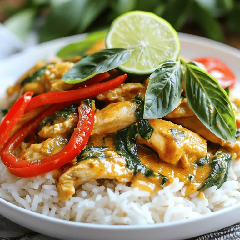 - 1 lb boneless chicken thighs or breast - 3 tablespoons vegetable oil - 4 cloves garlic, minced - 2-3 Thai bird's eye chilies, sliced - 1 red bell pepper, julienned - 1 cup fresh Thai basil leaves - 2 tablespoons soy sauce - 1 tablespoon oyster sauce - 1 tablespoon fish sauce - 1 tablespoon sugar - 1 teaspoon black pepper - Cooked jasmine rice for serving Tips for slicing chicken When slicing chicken, use a sharp knife. Cut against the grain for tender pieces. Aim for thin, even slices. This helps the chicken cook quickly and evenly. How to handle Thai bird's eye chilies safely Wear gloves when slicing bird's eye chilies. Their heat can linger on your hands. If you touch your face, it may sting. After slicing, wash your hands well. You can adjust the number of chilies based on your spice level. More chilies mean more heat! 1. Heat the oil: Start by heating 3 tablespoons of vegetable oil in a large skillet or wok over medium-high heat. 2. Sauté garlic and chilies: Once the oil is hot, add 4 minced garlic cloves and 2-3 sliced Thai bird's eye chilies. Stir and sauté for about 30 seconds. This step makes your kitchen smell amazing. 3. Stir-fry the chicken: Increase the heat to high. Add 1 lb of thinly sliced boneless chicken thighs or breasts. Stir-fry for 5-7 minutes until the chicken is cooked through and slightly browned. 4. Add vegetables: Toss in 1 julienned red bell pepper. Cook for another 2-3 minutes until the pepper is tender but still crisp. 5. Mix the sauce: In a small bowl, combine 2 tablespoons of soy sauce, 1 tablespoon of oyster sauce, 1 tablespoon of fish sauce, 1 tablespoon of sugar, and 1 teaspoon of black pepper. Pour this sauce over the chicken and veggies in the skillet. 6. Coat everything: Toss everything together until the chicken and veggies are evenly coated in the sauce. Cook for an additional 2 minutes to let the flavors meld. 1. Add fresh basil: Off the heat, add 1 cup of fresh Thai basil leaves. Stir until just wilted. This adds a fresh taste that makes the dish special. 2. Serving suggestions: Serve your Spicy Thai Basil Chicken over fluffy cooked jasmine rice. For a pop of color, garnish with extra basil leaves and a slice of lime on the side. This makes for a fun and tasty meal. For precise measurements and methods, check the Full Recipe. To make your Spicy Thai Basil Chicken just right, adjust the spice levels to your taste. If you like it hot, use more bird's eye chilies. If you prefer mild, start with one chili. You can always add more later. For marinating chicken, let it sit in soy sauce and garlic for at least 30 minutes. This step adds a deep flavor. If you have time, marinate overnight for the best taste. When serving Spicy Thai Basil Chicken, fluffy jasmine rice is the best side. It balances the spice well. You can also add a simple cucumber salad for crunch and freshness. Pair this dish with a chilled Riesling or Sauvignon Blanc. These wines complement the spice and enhance the flavors. If you prefer something non-alcoholic, a lightly sweet iced tea works great too. For the full recipe, check out the cooking steps above. Enjoy your meal! {{image_2}} If you want to switch things up, consider these options for the chicken: - Pork: Thinly sliced pork works well in this dish. - Tofu: Firm tofu absorbs flavors and gives a nice texture. - Tempeh: A great protein source with a nutty taste. For vegetarian or vegan options, use these substitutes: - Mushrooms: Shiitake or portobello mushrooms add a rich flavor. - Seitan: This wheat-based meat alternative is chewy and satisfying. You can enhance the flavors by adding other vegetables. Here are some ideas: - Carrots: Julienne them for a sweet crunch. - Snow peas: They add color and a nice snap. - Broccoli: Use small florets for extra nutrition. When it comes to soy sauce, consider this: - Tamari: This gluten-free option is richer and great for those with gluten allergies. These variations keep the dish exciting and cater to different diets. You can find the full recipe to try them all! To keep your Spicy Thai Basil Chicken fresh, follow these steps: - Refrigeration: After cooking, let the chicken cool. Place it in an airtight container. Store it in the fridge for up to 3 days. - Freezing: For longer storage, freeze the chicken. Portion it in freezer-safe bags. It can last up to 2 months in the freezer. When ready to eat, thaw it in the fridge overnight. Reheating should keep your meal tasty. Here are some great methods: - Stovetop: Heat a skillet over low heat. Add a splash of water or broth. Stir in the chicken, warming it gently. - Microwave: Place the chicken in a microwave-safe bowl. Cover it with a damp paper towel. Heat in short bursts to avoid overcooking. - Oven: Preheat the oven to 350°F (175°C). Place the chicken in a baking dish with a bit of water. Cover with foil and warm for about 10-15 minutes. Try these tips to enjoy every bite of your Spicy Thai Basil Chicken again! What can I use instead of Thai basil? If you cannot find Thai basil, use regular basil or sweet basil. You can also try a mix of mint and oregano for a fresh flavor. These options will change the taste a bit but still taste good. How can I make this dish less spicy? To lower the spice, use fewer Thai bird's eye chilies. You can also remove the seeds from the chilies. Consider adding bell peppers or carrots to balance the heat. A touch of sugar can help too. Can I prepare this dish ahead of time? Yes, you can make this dish ahead. Cook the chicken and sauce, then store it in the fridge. Reheat it when you're ready to eat. Just add the fresh basil right before serving for the best taste. What should I serve with Spicy Thai Basil Chicken? Serve this dish over jasmine rice for a nice pairing. You can also add a side of stir-fried vegetables or a light cucumber salad to balance the flavors. Calories and key nutritional facts One serving of Spicy Thai Basil Chicken has around 350 calories. It packs protein from the chicken and healthy fats from the oil. The dish also provides fiber and vitamins from the vegetables. Potential allergens in the recipe This recipe contains soy sauce, which has soy. It also has fish sauce, so it's not suitable for those with seafood allergies. If you're allergic to any of these, look for alternatives. In this article, we explored how to make Spicy Thai Basil Chicken. We covered essential ingredients, preparation tips, and step-by-step cooking instructions. I shared ways to adjust flavors and discussed storage methods for leftovers. Remember, cooking is all about trying new things. Don't hesitate to tweak this dish to suit your taste. Enjoy your cooking adventure, and serve this dish with enthusiasm!
