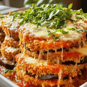 Eggplant Parmesan Bake is simple yet packed with flavor. Here’s what you need: - 2 medium eggplants, sliced into 1/2-inch rounds - 1 teaspoon salt - 2 cups marinara sauce - 2 cups shredded mozzarella cheese - 1 cup grated Parmesan cheese - 1 cup breadcrumbs (preferably Italian seasoned) - 3 tablespoons fresh basil, chopped (plus extra for garnish) - 1 teaspoon garlic powder - 1 teaspoon dried oregano - 1/2 teaspoon black pepper - 2 large eggs, beaten - Olive oil for drizzling Each ingredient adds a special touch to the dish. The eggplant serves as the star. It brings a meaty texture that pairs well with the rich marinara sauce. I love using fresh basil for its bright flavor. The cheeses melt beautifully, making each bite creamy and savory. Breadcrumbs add a crunchy topping, giving a nice contrast to the soft eggplant. Using high-quality olive oil enhances the taste. The seasoning, like garlic powder and oregano, adds depth. Each layer of ingredients builds flavor, making this dish truly delightful. For the full recipe, check out the detailed instructions included. Salting the eggplant Start by slicing your eggplants into 1/2-inch rounds. Lay them on a baking sheet lined with paper towels. Sprinkle 1 teaspoon of salt over the slices. Let them sit for 30 minutes. This step helps draw out moisture and bitterness. Rinsing and drying After 30 minutes, rinse the eggplant slices under cold water. This removes excess salt. Then, pat them dry with a clean kitchen towel. This makes them ready for the next steps. Combining ingredients In a shallow bowl, beat 2 large eggs. Add 1 teaspoon of garlic powder, 1 teaspoon of dried oregano, and 1/2 teaspoon of black pepper. Whisk the mixture until well combined. This will coat the eggplant slices nicely. Dipping and coating process Take each eggplant slice and dip it into the egg mixture. Make sure both sides are coated. Then, press the slice into 1 cup of breadcrumbs. This gives the eggplant a tasty, crunchy layer. Assembly instructions Grab a 9x13-inch baking dish. Start by spreading a layer of marinara sauce on the bottom. Place a layer of the breaded eggplant slices on top. Sprinkle with 2 cups of shredded mozzarella and 1 cup of grated Parmesan cheese. Add a sprinkle of chopped fresh basil. Repeat these layers until you use all ingredients. Finish with a layer of sauce and remaining cheeses. Baking times and temperatures Cover the dish with aluminum foil. Bake in a preheated oven at 375°F (190°C) for 25 minutes. After that, remove the foil and bake for another 15 minutes. Look for bubbling and golden cheese on top. Your Eggplant Parmesan Bake is now ready! For the full recipe, check the earlier sections. When choosing eggplants, pick ones that feel firm and heavy. Small to medium eggplants work best. They have fewer seeds and taste sweeter. Look for shiny skin with no blemishes. A dull skin may mean the eggplant is old and bitter. Fresh eggplants will have a green stem. Avoid ones that feel soft or squishy. To get a great crust, sauté the breaded eggplant slices in olive oil. Heat your skillet before adding the slices. Cook them for about 3-4 minutes on each side. This method gives you a crispy outside and a tender inside. If you prefer not to fry, bake the slices instead. Place them on a baking sheet and drizzle with olive oil. Bake at 375°F (190°C) for 25 minutes. This method still gives a nice crunch with less oil. To boost the taste, add fresh herbs like thyme or rosemary. You can also try red pepper flakes for a spicy kick. Garlic adds depth, so consider using fresh minced garlic. Another idea is to mix in some chopped olives or sun-dried tomatoes. These additions make each bite more exciting. Don’t forget to sprinkle more fresh basil on top for a burst of flavor. These small changes can transform your dish into something special. For the complete recipe, check out the Full Recipe. {{image_2}} You can easily make this dish vegetarian or vegan. For a vegetarian option, keep the cheese and eggs. To go vegan, substitute the eggs with flaxseed meal or a commercial egg replacer. Use vegan cheese for the mozzarella and Parmesan. These swaps keep the flavor rich while catering to different diets. You can make this Eggplant Parmesan Bake your own by adding more veggies. Spinach adds a nice green touch. Mushrooms bring an earthy flavor. You can also try zucchini or bell peppers for extra crunch. Just sauté your chosen veggies before layering them in the dish. If you're feeling creative, switch up the sauce. Pesto gives a fresh and vibrant taste. It pairs well with the eggplant and cheese. You can also use Alfredo sauce for a creamy twist. Both options add a new layer of flavor to the dish. Check out the Full Recipe for more ideas! Store your leftover Eggplant Parmesan Bake in an airtight container. This keeps it fresh and tasty. Place it in the fridge right after it cools. It will last for about three to four days. If you want, you can cover it with foil or plastic wrap before sealing. This extra layer helps keep moisture in. Freezing is a great way to save this dish for later. First, let the bake cool completely. Cut it into individual portions. Wrap each piece tightly in plastic wrap, then in aluminum foil. This method helps prevent freezer burn. Store it in the freezer for up to three months. When you’re ready to enjoy it, thaw it in the fridge overnight before reheating. To reheat your Eggplant Parmesan Bake, use the oven for the best results. Preheat your oven to 350°F (175°C). Place the bake in a baking dish and cover it with foil. Heat it for about 20 minutes or until hot. This helps keep the cheese melty and the eggplant tender. If you prefer, you can microwave individual portions, but the oven gives a better texture. Enjoy every bite! Yes, you can prepare Eggplant Parmesan Bake ahead of time. Here are some tips: - Slice the eggplants and salt them a few hours before cooking. - Layer the dish in advance, but don’t bake it yet. - Cover it tightly with foil and store it in the fridge. - Bake it when you are ready to serve. This saves time on busy days. To get uniform slices of eggplant, follow these tips: - Use a sharp knife for clean cuts. - Cut the eggplants into 1/2-inch rounds for even cooking. - Try to keep the slices the same thickness. This ensures they cook evenly. - If you want, you can cut them into cubes for a different texture. Making Eggplant Parmesan Bake gluten-free is easy. Here’s what to do: - Substitute regular breadcrumbs with gluten-free ones. - You can also use crushed gluten-free crackers. - Check your marinara sauce to ensure it’s gluten-free. - Use fresh herbs instead of dried if preferred. This keeps the flavors bright. Eggplant skin is edible and flavorful. Here’s what to consider: - The skin adds texture to the dish, so it’s fine to leave it on. - Some find the skin a bit tough, especially on larger eggplants. - If you prefer, you can peel the eggplant for a creamier bite. - Experiment to see which texture you enjoy more in your Eggplant Parmesan Bake. For more details on making this dish, check out the full recipe. You now have a complete guide to making Eggplant Parmesan. We covered the ingredients, step-by-step instructions, and helpful tips. You learned how to choose the best eggplant, achieve a crispy crust, and customize the dish. There are options for vegetarians and vegans too. Remember to store leftovers properly to keep them fresh. With these details, you can confidently create a delicious Eggplant Parmesan Bake. Enjoy the process and the tasty results!