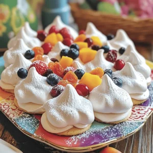 To create the perfect meringue cookies, you need a few key ingredients. Here’s what you will need: - 4 large egg whites, at room temperature - 1 cup granulated sugar - 1/2 teaspoon cream of tartar - 1 teaspoon vanilla extract - A pinch of salt These ingredients combine to make a light and crispy treat. The egg whites provide structure, while the sugar adds sweetness. Adding fruit gives your meringue cookies a fun twist. I love using: - 1/2 cup mixed dried fruits (like cranberries, apricots, and mango) - 1/2 cup fresh berries (like strawberries and blueberries) Dried fruits add texture and chewiness. Fresh berries bring a burst of flavor and color. You can mix and match based on your favorites. Choosing the best ingredients makes a big difference. Here are my tips: - Eggs: Use fresh eggs for the best volume. Room temperature eggs whip better. - Sugar: Granulated sugar is key. Avoid powdered sugar as it won’t work well. - Fruits: Look for dried fruits without added sugar. Fresh berries should be firm and colorful. By using quality ingredients, you’ll ensure your meringue cookies taste amazing. For the complete recipe, refer to the Full Recipe section. First, you need to get your oven ready. Preheat it to 225°F (110°C). This low heat helps the meringues dry out slowly. Next, line a baking sheet with parchment paper. This keeps the cookies from sticking. Gather your ingredients: 4 large egg whites, 1 cup of sugar, 1/2 teaspoon of cream of tartar, 1 teaspoon of vanilla extract, and a mix of fruits. You will use 1/2 cup of mixed dried fruits and 1/2 cup of fresh berries. Now it’s time to whip the egg whites. Use a clean, dry bowl for this step. Pour in the egg whites and add a pinch of salt. Start mixing on medium speed. Beat the egg whites until they look frothy, which takes about 2-3 minutes. Then add the cream of tartar. Keep beating until you see soft peaks. This means the egg whites hold a shape but still look soft. Next, slowly add the sugar one tablespoon at a time. Keep mixing on high speed. After about 5-7 minutes, the egg whites should look glossy and form stiff peaks. This is key for a great meringue. After you reach those perfect peaks, it’s time to add flavor. Gently fold in the vanilla extract and the mixed dried fruits. Use a spatula for this. Be light-handed to keep the air in the meringue. If you mix too hard, you lose the fluffiness. Finally, you can dollop or pipe the meringue onto the baking sheet. Make small rounds, about 1.5 inches wide, and leave space between them. Top each meringue with fresh berries for extra flavor and a pop of color. Now, you’re ready to bake! Check out the Full Recipe for all the steps. When making meringue cookies, avoid a few key mistakes. First, ensure your bowl and tools are clean. Any grease can ruin your meringue. Second, don’t rush the egg whites. Beat them until they form soft peaks before adding sugar. If you add sugar too soon, the meringue won't whip up well. Lastly, don’t open the oven door while baking. This causes sudden changes in temperature and can crack your cookies. To get the perfect meringue texture, look for glossy peaks. Once you add sugar, continue to beat until the meringue is stiff. The flavor comes from good ingredients. Use fresh vanilla extract and quality dried fruits. These add depth to every bite. Be gentle when folding in fruits. Overmixing can deflate the meringue, leading to a less airy cookie. Baking meringue requires patience. Set your oven to 225°F (110°C). Bake the cookies for 1.5 to 2 hours. The low temperature ensures the cookies dry out. They should lift easily off the parchment when done. After baking, turn off the oven. Leave the cookies inside with the door slightly open. This helps them cool slowly and prevents cracks. Remember, a little care during baking leads to delightfully crisp meringue cookies. For the full recipe, check out Cloud Nine Meringue Cookies with a Fruity Twist. {{image_2}} You can mix your meringue cookies with many fruits. Try using bananas, peaches, or even kiwi. Each fruit brings its unique taste. For example, bananas add creaminess, while peaches offer a juicy bite. Just remember to chop any fresh fruit into small pieces. This will help them blend well with the meringue. Dried fruits like figs or cherries also work great. They add a chewy texture and rich flavor. If you want a healthier treat, swap regular sugar for other sweeteners. You can use coconut sugar or agave syrup. These options add a different taste while cutting down on calories. Remember, if you use liquid sweeteners, adjust your egg whites. You may need to add a bit more to keep the right texture. Adding color to your meringue cookies makes them more fun. You can use gel food coloring for vibrant shades. Start with just a drop or two. Mix it in gently to keep the light texture. You can also create swirls by adding color to different parts of the bowl. This will give your cookies a beautiful, marbled look. It’s a great way to impress guests or brighten up any dessert table! For the full recipe, check out Cloud Nine Meringue Cookies with a Fruity Twist. To keep your meringue cookies fresh, store them in an airtight container. Line the bottom with parchment paper. This prevents them from sticking and keeps them dry. Place a layer of cookies in the container. Add parchment paper between layers if you stack them. This helps avoid breakage. Keep the container in a cool, dry place away from sunlight. Avoid areas with high humidity, as moisture can ruin their crisp texture. Meringue cookies stay fresh for about one week if stored properly. You can also add a small packet of silica gel to absorb moisture. This simple trick can help maintain their crunch. If you notice them getting soft, it’s best to eat them quickly. If you see any signs of moisture, do not eat them. You can freeze meringue cookies for longer storage. Start by letting them cool completely. Then, place them in a single layer on a baking sheet. Freeze them for about an hour until firm. Once frozen, transfer them to a freezer-safe container with layers separated by parchment paper. They can last in the freezer for up to three months. When ready to enjoy, thaw them at room temperature. Do not refreeze once thawed. For the best taste and texture, eat them fresh after thawing. You can find the full recipe for these delightful cookies in the earlier sections. Meringue cookies are light, airy treats made from whipped egg whites and sugar. They have a crisp outside and a soft inside. You can flavor them with vanilla or even lemon. They are often topped with fruits for a tasty twist. If your meringue is watery, check your egg whites. Make sure they are clean and dry. Any fat can ruin the mix. If it still seems watery, beat it longer until it forms stiff peaks. You can also add a bit more sugar to help. Yes, you can use fresh fruit in meringue cookies. Fresh berries add great flavor and color. Just remember to pat them dry to avoid adding moisture. This helps keep your meringues crisp. Try mixing in strawberries or blueberries for extra fun! For the complete recipe, check out the Full Recipe. Meringue cookies are simple yet delightful. We covered key ingredients, like egg whites and fruits, for flavor. I shared tips for preparing and baking perfect meringue. You learned common mistakes and how to store your cookies. Try different flavors and sweeteners to make these treats your own. Keep experimenting, and enjoy the process. The joy of baking meringue cookies lies in their creativity and taste. Happy baking!
