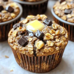 - 2 ripe bananas, mashed - 1 cup rolled oats - 1/2 cup all-purpose flour - 1/2 cup brown sugar - 1/4 cup honey or maple syrup - 1/4 cup milk (dairy or non-dairy) - 1/4 cup vegetable oil or melted coconut oil - 1 teaspoon baking powder - 1/2 teaspoon baking soda - 1/2 teaspoon ground cinnamon - 1/4 teaspoon salt - 1/2 cup chopped walnuts or pecans (optional) - 1/2 cup dark chocolate chips (optional) Bananas provide potassium and fiber. They add natural sweetness too. Rolled oats are rich in fiber, promoting heart health and digestion. All-purpose flour gives structure but can be swapped for whole wheat for more fiber. Brown sugar adds flavor and moisture, while honey or maple syrup offer natural sweetness. Milk gives creaminess and adds calcium, important for bones. Vegetable oil keeps muffins moist; coconut oil adds a nice taste. Baking powder and baking soda help the muffins rise. Ground cinnamon adds warmth and may help regulate blood sugar. Salt enhances flavor and balances sweetness. Nuts bring healthy fats and protein. Chocolate chips add a delightful treat! You can swap ripe bananas for unsweetened applesauce for a different taste. Use quick oats instead of rolled oats if you prefer a smoother texture. Whole wheat flour works well instead of all-purpose flour for extra nutrients. Maple syrup can replace honey for a vegan option. Coconut milk offers a rich dairy-free choice. For oil, you can use applesauce to lower fat content. Try adding dried fruits like raisins or cranberries for extra sweetness. Experiment with spices like nutmeg or vanilla extract for added flavor. For the full recipe, check out the instructions above! Start by gathering all your ingredients. You will need 2 ripe bananas, 1 cup of rolled oats, 1/2 cup of all-purpose flour, and 1/2 cup of brown sugar. Also, have 1/4 cup of honey or maple syrup, 1/4 cup of milk, and 1/4 cup of vegetable oil ready. Don’t forget 1 teaspoon of baking powder, 1/2 teaspoon of baking soda, 1/2 teaspoon of ground cinnamon, and 1/4 teaspoon of salt. If you want, grab 1/2 cup of chopped walnuts or pecans and 1/2 cup of dark chocolate chips. Next, preheat your oven to 350°F (175°C). This is key for even baking. Line a muffin tin with paper liners or grease it lightly with oil. This step keeps the muffins from sticking. In a large bowl, mash the ripe bananas well. Then, add honey or maple syrup, milk, and oil. Mix these ingredients until they blend nicely. In another bowl, whisk together rolled oats, flour, brown sugar, baking powder, baking soda, ground cinnamon, and salt. Now, slowly add the dry mix to the wet mixture. Stir gently until just combined. It’s important not to overmix, as this can make the muffins tough. If you choose to add nuts or chocolate chips, fold them in now. Spoon the batter into your prepared muffin cups, filling each about two-thirds full. Bake in the oven for 18 to 20 minutes. Check for doneness by inserting a toothpick into the center. If it comes out clean, they are ready! Once baked, let the muffins cool in the tin for about 5 minutes. After that, transfer them to a wire rack to cool completely. Keep an eye on your muffins as they bake. Every oven is different, so check them a minute or two early. A toothpick test is the best way to know if they are done. If it comes out with a few crumbs but no wet batter, they are perfect! If you want them to be a bit softer, take them out as soon as they are done. Letting them cool too long in the pan can make them dry. Enjoy your Banana Oatmeal Muffins warm, or store them for later! Check out the Full Recipe for more details. One common mistake is overmixing the batter. This can make your muffins tough. Mix just until the dry and wet ingredients combine. Another mistake is not measuring ingredients correctly. Use measuring cups and spoons for accuracy. To get soft muffins, use ripe bananas. They add natural sweetness and moisture. This makes the muffins tender. Also, don’t skip the baking powder and baking soda. They help the muffins rise. For more flavor, add a pinch of salt and a teaspoon of cinnamon. This enhances the taste. You can make your muffins even better by adding yogurt or applesauce. This adds moisture without extra fat. For extra sweetness, try adding chocolate chips or dried fruit. These additions bring more flavor and fun to every bite. For the full recipe, check out the details mentioned earlier. {{image_2}} For Banana Oatmeal Muffins, you can make fun changes. Here are some ideas. You can easily make these muffins vegan. Replace the milk with almond or oat milk. Swap honey for maple syrup. Use a flaxseed meal instead of eggs. Mix one tablespoon of flaxseed with three tablespoons of water. Let it sit for five minutes. This makes a great egg substitute. Your muffins will still be moist and tasty! If you need a gluten-free option, use almond flour or oat flour. Almond flour brings a nutty taste. Oat flour gives a soft texture. Just replace the regular flour in the recipe. Make sure your oats are labeled gluten-free. You will enjoy a hearty muffin without gluten. You can add fun flavors to your muffins! Toss in 1/2 cup of blueberries for a fruity twist. Chopped apples also taste great. Want some crunch? Add 1/2 cup of walnuts or pecans. For some spice, mix in a pinch of nutmeg or a dash of vanilla extract. These small changes can make your muffins unique. Explore different flavors and find your favorite! For the full recipe, check the details above. To keep your Banana Oatmeal Muffins fresh, store them in an airtight container. Place a piece of parchment paper between layers to avoid sticking. You can keep them at room temperature for about three days. For longer storage, move them to the fridge. They can last up to a week there. If you want to enjoy them later, freezing is a great option. To freeze your muffins, first, let them cool completely. Wrap each muffin tightly in plastic wrap. Then, place the wrapped muffins in a freezer bag. Be sure to remove as much air as possible. This helps prevent freezer burn. You can freeze them for up to three months. When you're ready, just take out the number you need. For the best taste, reheat muffins in the oven. Preheat your oven to 350°F (175°C). Place the muffins on a baking sheet. Heat them for about 10 minutes. This keeps them soft and warm. If you need a quick option, use a microwave. Heat each muffin for about 15-20 seconds. Enjoy your tasty treat warm! Yes, you can use frozen bananas. Just thaw them first and drain excess liquid. The flavor stays sweet and rich. Frozen bananas are great for baking. They blend smoothly and add moisture to your muffins. You can check for doneness easily. Insert a toothpick into the center of a muffin. If it comes out clean, your muffins are ready. They should be golden brown on top. You can also gently press the top; it should spring back slightly. Yes, you can substitute oats with other grains. Quinoa or brown rice can work well. Just make sure to cook them first. This will help the grains mix well with the batter. Each grain adds a unique flavor and texture. Banana oatmeal muffins are easy and healthy. We covered ingredients, nutrition, and how to bake them perfectly. I shared tips to avoid common mistakes and provided tasty variations. You can store these muffins well and reheat them for a fresh taste. Remember, experimenting with your ingredients can lead to fun new flavors. With this guide, you're ready to bake delicious muffins every time. Enjoy your baking adventure!