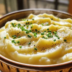 - 2 pounds russet potatoes, peeled and cubed - 4 cloves garlic, minced - 1 cup heavy cream - 1/2 cup unsalted butter, at room temperature - Salt and freshly cracked black pepper, to taste - 2 tablespoons fresh chives, chopped (for garnish) - 1/4 cup grated Parmesan cheese (optional) To make creamy garlic mashed potatoes, gather these simple ingredients. The russet potatoes give a fluffy texture. Minced garlic adds a rich flavor. Heavy cream and butter create a smooth finish. Don't forget salt and pepper to enhance taste. Fresh chives make a beautiful garnish. If you love cheese, add Parmesan for extra richness. You can find the full recipe above to follow along easily. - Start with 2 pounds of russet potatoes, peeled and cubed. - Place the cubed potatoes in a large pot and cover them with cold water. - Add a pinch of salt to the water for flavor. - Bring the water to a boil over high heat. - Once boiling, reduce the heat to a simmer. - Cook for about 15 to 20 minutes until the potatoes are tender. - In a small saucepan, melt 1/2 cup of unsalted butter over medium heat. - Add 4 cloves of minced garlic to the melted butter. - Sauté the garlic for 2 to 3 minutes until it becomes fragrant. - Watch the garlic closely to avoid burning it. - After boiling, drain the cooked potatoes well in a colander. - Return the drained potatoes to the pot. - Use a potato masher or a ricer to mash the potatoes until they are smooth. - Gradually pour in 1 cup of heavy cream and the garlic butter. - Mix everything until the potatoes are creamy and well combined. - Taste the mashed potatoes and adjust the flavor with salt and black pepper. - If you like, stir in 1/4 cup of grated Parmesan cheese for extra flavor. This recipe is simple and rewarding. You can find the full recipe in the previous section. Enjoy your creamy garlic mashed potatoes! For creamy garlic mashed potatoes, use russet potatoes. They are starchy and fluffy. Yukon gold potatoes also work well. They have a buttery flavor. Always peel and cube your potatoes. This helps them cook evenly and mash smoothly. Mash your potatoes using a potato masher or a ricer. A ricer makes them extra fluffy. Don't over-mash, as that can make them gummy. Add cream slowly until you reach your desired consistency. For thicker potatoes, use less cream. For a creamier texture, add more. To boost the taste, consider adding more garlic or roasted garlic. You can also mix in sour cream for tanginess. Fresh herbs like chives or parsley add color and flavor. Garnish your dish with chopped herbs for a fresh touch. These small additions make a big difference in taste. For a richer flavor, sprinkle in some grated Parmesan cheese. If you want to explore more, check out the Full Recipe for variations and tips. {{image_2}} You can add fresh herbs to your creamy garlic mashed potatoes for a new taste. Try using rosemary or thyme. These herbs add a nice flavor. Chop them finely and mix them in when you add the cream. To boost the flavor more, you can sauté the herbs in the garlic butter. This brings out their oils and makes your dish pop. Using fresh herbs makes a big difference. If you want a vegan or dairy-free version, you can still enjoy this dish. Use coconut milk or almond milk instead of heavy cream. For butter, try using vegan butter or olive oil. You can also use plant-based cheese. There are many options available now. Look for vegan cream cheese or cashew cheese for a creamy texture. These swaps keep the dish tasty and satisfying. You can mix in extra ingredients to make your mashed potatoes unique. Roasted garlic gives a sweet and deep flavor. Just mash it into the potatoes. Cheese lovers can add shredded cheese like cheddar or feta. This adds a rich taste and creamy texture. You could also include vegetables like cooked carrots or peas for added color and texture. They make your dish not only delicious but also fun to look at. For the full recipe to get started, check out the Creamy Garlic Mashed Potatoes section. To keep your creamy garlic mashed potatoes fresh, store them in an airtight container. Place them in the fridge soon after they cool. This helps to keep their taste and texture. They stay good for about three to five days. After that, they may lose flavor and become dry. When you want to enjoy leftovers, avoid drying them out. The best way is to reheat them on the stovetop. Add a splash of heavy cream or milk. This helps restore their creaminess. Stir them over low heat until warm. You can also use the microwave, but cover the dish. Heat in short bursts, stirring in between to keep them moist. If you want to save mashed potatoes for later, freezing works well. First, let them cool completely. Then, scoop them into freezer-safe bags or containers. Remove as much air as possible before sealing. They will stay fresh for up to two months. To thaw, place them in the fridge overnight. Reheat as you normally would, adding cream if needed. Enjoy your creamy garlic mashed potatoes whenever you like! For the complete recipe, check out the Full Recipe section. Yes, you can make creamy garlic mashed potatoes ahead of time. Prepare them as usual, then store them in a sealed container in the fridge. To reheat, put them in a pot on low heat. Add a splash of cream or milk to keep them creamy. Stir often to avoid sticking. Russet potatoes work best for mashing. They are starchy and fluffy. Yukon Gold potatoes also make great mashed potatoes. They have a buttery flavor and creamy texture. You can mix both types for a unique taste. To make fluffier mashed potatoes, try these tips: - Use a potato ricer instead of a masher. - Let the cooked potatoes steam dry for a few minutes before mashing. - Avoid over-mixing, as this can make them gluey. Yes, you can use milk instead of heavy cream. However, the texture will change. The mashed potatoes may not be as rich and creamy. For a thicker result, use whole milk or add a bit of butter. Creamy garlic mashed potatoes pair well with many dishes. Try them with: - Grilled chicken or steak. - Roasted vegetables. - A rich gravy. These sides enhance the flavor and make a complete meal. Creamy garlic mashed potatoes are simple and delicious. We covered key ingredients, step-by-step prep, and helpful tips. You learned how to make them with variations and storage ideas. Whether serving them at a holiday meal or a weeknight dinner, these mashed potatoes will impress. Enjoy experimenting with different flavors and textures. With practice, you’ll perfect your own version of this comforting dish.