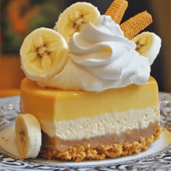 To make a fantastic banana pudding cheesecake, gather these key ingredients: - 1 ½ cups graham cracker crumbs - ½ cup unsalted butter, melted - ¼ cup granulated sugar - 3 (8 oz) packages cream cheese, softened - 1 cup granulated sugar - 1 teaspoon vanilla extract - 3 large eggs - 1 cup ripe bananas, mashed (about 2-3 bananas) - 1 cup heavy cream - ¼ cup powdered sugar - 1 teaspoon vanilla extract (for whipped cream) - Vanilla wafer cookies and banana slices for garnish These ingredients work together to create rich and creamy layers. The cream cheese gives it a smooth texture, while the bananas add natural sweetness. Garnishes can make your cheesecake even more appealing. Here are some ideas: - Sliced fresh bananas - Crushed vanilla wafers - Chocolate shavings - Whipped cream dollops These extras can enhance the look and taste of your dessert. Feel free to mix and match based on your own taste. If you need to swap any ingredients, here are some easy options: - Use coconut cream instead of heavy cream for a dairy-free version. - Swap granulated sugar with brown sugar for a deeper flavor. - Use gluten-free graham crackers to make it gluten-free. These substitutions can help you cater to different diets or flavor preferences. Enjoy experimenting with your banana pudding cheesecake! For the full recipe, check out the Full Recipe section. Start by preheating your oven to 325°F (160°C). While the oven warms up, grab a 9-inch springform pan. Grease the pan with non-stick spray or butter. This helps the cheesecake release easily later. In a mixing bowl, mix 1 ½ cups of graham cracker crumbs, ½ cup of melted unsalted butter, and ¼ cup of granulated sugar. Stir until everything blends well. Press this mixture into the bottom of your springform pan. Bake this crust for 10 minutes. After that, take it out and let it cool. In a large bowl, beat 3 packages of softened cream cheese with 1 cup of granulated sugar. Mix until it’s smooth and creamy, which should take about 2-3 minutes. Don’t forget to scrape down the bowl sides to mix everything well. Next, mix in 1 cup of mashed ripe bananas and 1 teaspoon of vanilla extract. Make sure it’s all combined. Then, add the eggs one at a time. Mix on low speed so you don’t overmix. Pour this batter over your cooled crust. Tap the pan gently to remove any air bubbles. Bake in your preheated oven for 55-60 minutes. The edges should be set, and the center will jiggle a bit. Once baked, turn off the oven and leave the cheesecake inside for 1 hour. This helps it cool down slowly. After an hour, take it out and let it cool to room temperature. Once cooled, place it in the fridge for at least 4 hours, or overnight if you can wait. This will improve the texture. While the cheesecake chills, you can make the whipped cream. In a medium bowl, whip 1 cup of heavy cream with ¼ cup of powdered sugar and 1 teaspoon of vanilla extract. Whip until stiff peaks form. Once the cheesecake has chilled, spread the whipped cream over the top. Add banana slices and vanilla wafer cookies for a lovely look. Remember to check the Full Recipe for detailed steps. To get a creamy texture, use soft cream cheese. Let it sit at room temp for 30 minutes. This helps it blend better. Beat the cheese well, so it’s smooth before adding anything else. Mix on low speed once you add eggs. This keeps air out, which can cause cracks. Cracks can spoil the look of your cheesecake. To avoid this, don’t open the oven door while baking. Use a water bath. Place the springform pan in a larger pan with water. This keeps the temperature steady. After baking, let the cheesecake cool slowly in the oven. This helps it set without cracking. For the best whipped cream, use cold heavy cream. Whip it on high speed until you see stiff peaks. Add powdered sugar and vanilla for flavor. Mix just until combined. Don’t overwhip, or it could turn into butter. Spread the whipped cream on the cheesecake right before serving for a fresh look. For the complete steps and measurements, check out the Full Recipe. {{image_2}} You can make your banana pudding cheesecake even better by adding chocolate or peanut butter. Just mix in melted chocolate or peanut butter with the cream cheese. This adds a rich flavor that pairs well with bananas. For a chocolate version, use dark or milk chocolate. For peanut butter, try using creamy or crunchy. Both options make your dessert unique and tasty. Another fun twist is to mix in other fruits. You can add chopped strawberries, blueberries, or even mango. Just make sure to keep the total fruit amount the same as the bananas. This way, you still have that creamy texture. The added fruits can bring freshness and new flavors to your cheesecake. Get creative and have fun with your choices! If you need gluten-free options, use gluten-free graham crackers for the crust. You can also swap cream cheese with dairy-free cream cheese. For the whipped cream, try coconut cream as a great substitute. Both options allow everyone to enjoy this dessert without missing out. Just make sure to check labels to ensure all ingredients fit your diet. Feel free to explore these variations and create your own special banana pudding cheesecake! You can find the full recipe to get started. To keep your banana pudding cheesecake fresh, follow these steps: - Allow the cheesecake to cool completely at room temperature. - Cover it tightly with plastic wrap or aluminum foil. - Store it in the fridge for best results. - If you have a springform pan, it’s best to leave it in the pan until serving. When stored properly, banana pudding cheesecake can last: - In the fridge: about 4 to 5 days. - It’s best to enjoy it within the first couple of days for the best flavor. Yes, you can freeze banana pudding cheesecake! Here’s how: - Allow the cheesecake to cool completely before freezing. - Slice the cheesecake into wedges for easy serving later. - Wrap each piece in plastic wrap, then place in a freezer-safe bag. - It can last in the freezer for up to 3 months. - Thaw it in the fridge overnight before serving. For the full recipe, check the detailed instructions above! Yes, you can make Banana Pudding Cheesecake ahead of time. It actually tastes better after chilling. I suggest making it one day in advance. This gives the flavors time to blend and deepen. Just wrap it well and store it in the fridge. If your cheesecake cracks, don’t worry! This happens to many cooks. To fix it, you can cover it with whipped cream or fruit. This hides the cracks and adds flavor. Next time, try baking it at a lower temperature. This can help prevent cracks. To enhance the flavor of your cheesecake, use ripe bananas. Ripe bananas add a richer taste. You can also add a pinch of cinnamon or nutmeg for warmth. Mixing in a bit of lemon juice can brighten the flavor too. While it's not strictly necessary, I highly recommend chilling the cheesecake overnight. This allows it to set properly. A well-chilled cheesecake slices better and tastes amazing. If you can, let it chill overnight for the best results. For the full recipe, check out the detailed instructions above. In this post, you learned about making Banana Pudding Cheesecake. We covered key ingredients, optional garnishes, and substitutions. I walked you through each step, from the crust to chilling the dessert. You also found tips to ensure a creamy texture and avoid cracks. Variations like adding chocolate or fruits make it fun. Finally, I shared storage tips and answered common questions. This cheesecake is a treat you can customize and enjoy. With these ideas, you’re ready to make a delicious dessert that impresses everyone. Happy baking!