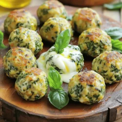 - 1 pound ground beef or turkey - 1 cup fresh spinach, finely chopped - 1/2 cup mozzarella cheese, shredded - 1/2 cup breadcrumbs (preferably Italian-style) - 2 cloves garlic, minced - 1/4 cup grated Parmesan cheese - 1 teaspoon dried oregano - 1 teaspoon dried basil - 1/2 teaspoon red pepper flakes (optional) - Salt and pepper to taste - Olive oil for frying - Baking sheet - Skillet When cooking these spinach garlic mozzarella meatballs, gather all your ingredients first. This helps keep the process smooth. Use fresh spinach for the best flavor and nutrition. The mozzarella adds a lovely, melty texture. Breadcrumbs help bind the meatballs together. For seasoning, garlic gives a nice kick. Parmesan cheese adds depth to the flavor. The dried herbs, oregano and basil, enhance the taste. You can add red pepper flakes if you like some heat. Always season with salt and pepper to bring out the flavors. You will need olive oil for frying. A baking sheet is useful if you choose to bake the meatballs instead. A skillet is great for frying them to a golden brown. For the full recipe, check out the detailed instructions included above. First, you need to prepare the spinach. Take 1 cup of fresh spinach and chop it finely. Heat a small saucepan over medium heat. Add a drizzle of olive oil. Then, toss in the chopped spinach. Sauté for about 2-3 minutes until it wilts down. This process brings out the flavor. Once done, remove the pan from heat. Let the spinach cool slightly before mixing it with the other ingredients. This step is key to keeping the meatballs moist. Now it's time to mix all the ingredients together. In a large bowl, combine the ground beef or turkey, sautéed spinach, shredded mozzarella, grated Parmesan, and breadcrumbs. Add 2 cloves of minced garlic, 1 large egg, and your dried herbs: 1 teaspoon of oregano and 1 teaspoon of basil. If you like a little heat, add 1/2 teaspoon of red pepper flakes. Don’t forget to sprinkle in some salt and pepper to taste. Mix gently with your hands. Be careful not to overmix, or your meatballs may turn tough. Next, shape the meatballs. Scoop out about 1/4 cup of the mixture at a time. Roll it into a ball with clean hands. Place each meatball onto a parchment-lined baking sheet. You should end up with about 12-15 meatballs. Now, let’s talk about cooking methods. You can fry or bake your meatballs. For frying, heat olive oil in a large skillet over medium heat. Once hot, add the meatballs in batches. Cook them for 4-5 minutes on each side until browned. Alternatively, you can bake them. Preheat your oven to 375°F (190°C). Place the meatballs on a lined baking sheet and bake for about 20-25 minutes. Turn them halfway through for even cooking. Either method will leave you with tasty meatballs. The right mix of ingredients makes great meatballs. Use equal parts meat, cheese, and breadcrumbs. This balance gives a nice texture and keeps them moist. For moist meatballs, add a good amount of spinach and cheese. The moisture from these ingredients helps keep them juicy. When frying meatballs, use a medium heat. This method helps get a nice brown crust without burning them. Fry in batches to avoid overcrowding the pan. This rule also works for baking. Bake at 375°F for an even cook. Turn them halfway through for perfect browning. You can serve meatballs with many sauces. Marinara and pesto work great. For sides, try spaghetti, rice, or a fresh salad. Each pair adds flavors and makes the meal complete. A sprinkle of fresh basil on top makes it look nice too. For the full recipe, check out the detailed instructions provided above. {{image_2}} You can switch up the meat in this recipe. Ground chicken works great. It gives a lighter touch. You can also try plant-based options. There are many good choices out there. Ground turkey is another excellent option. It keeps the meatballs moist and tasty. Each of these proteins brings its own flavor. Feel free to experiment! Mozzarella is a classic choice, but there are others. Try using provolone or cheddar for a different taste. Each cheese melts well and adds flavor. You can mix in some feta for a tangy kick. If you want a stronger flavor, add some blue cheese. This gives a unique twist to your meatballs. Want to add some extra nutrition? You can mix in more veggies! Chopped bell peppers or mushrooms work well. Both add great flavor and texture. You can also try grated carrots or zucchini. These will make the meatballs even softer. Keep in mind that more veggies mean more flavor. You can get creative here! To store leftovers, place the meatballs in an airtight container. Make sure they cool down before sealing. This keeps them fresh and prevents moisture loss. You can store spinach garlic mozzarella meatballs in the fridge for about three to four days. This way, you can enjoy them again without losing flavor. For proper freezing, lay the cooked meatballs on a baking sheet. Make sure they are not touching each other. Freeze them for about two hours until solid. After that, transfer the meatballs into a freezer bag. Remove as much air as possible to avoid freezer burn. When you're ready to enjoy them, thaw the meatballs in the fridge overnight. To reheat, you can bake them at 350°F (175°C) for about 20 minutes, or until heated through. You can also warm them in a skillet over low heat with a splash of sauce. This keeps them moist and tasty. Yes, you can make these meatballs ahead of time. Here’s how: - Prepare the meatball mixture: Follow the recipe steps up to shaping the meatballs. - Shape the meatballs: Roll them into balls as directed. - Store correctly: Place them on a baking sheet and freeze them for about an hour. Then, transfer them to a freezer bag. - Refrigerate option: If you plan to use them soon, keep them in the fridge for 1-2 days. Making them ahead saves time on busy days. You can simply cook them when you need a quick meal. Cooking time varies based on your method: - Pan-frying: Cook meatballs for 4-5 minutes on each side. They should brown nicely. - Baking: Bake at 375°F (190°C) for 20-25 minutes. Flip halfway for even cooking. Always check that the meatballs reach an internal temperature of 160°F (71°C) to ensure they are safe to eat. You can use frozen spinach, but some adjustments are needed: - Thaw first: Make sure to thaw and drain any extra water from the spinach. - Flavor difference: Frozen spinach can be milder than fresh. You may want to add extra garlic or spices for more flavor. - Texture: Frozen spinach tends to be softer. Keep that in mind when mixing with other ingredients. Both fresh and frozen spinach work, but fresh often gives a brighter taste. For the full recipe, refer to the details above. This blog post guides you through making delicious meatballs. We covered key ingredients like ground meat, spinach, and cheese. You learned how to prepare, mix, and cook them perfectly. Tips on texture, cooking methods, and serving ideas help enhance your dish. Don't hesitate to try variations with different proteins or veggies. These meatballs are easy to store and delicious to serve. With this knowledge, you can create a tasty meal that impresses everyone. Enjoy cooking and experimenting with your meatball recipes!