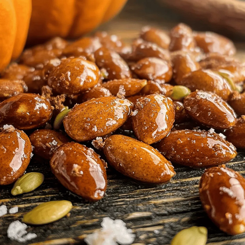 Let’s gather everything you need to make Pumpkin Pie Spiced Almonds. You’ll love how simple it is! - 2 cups raw almonds - 2 tablespoons melted coconut oil - 3 tablespoons brown sugar - 1 teaspoon pumpkin pie spice - 1/2 teaspoon sea salt - 1/4 teaspoon vanilla extract - 1/4 teaspoon ground cinnamon - 1/4 teaspoon nutmeg (freshly grated if possible) Each ingredient plays a key role. The raw almonds give a crunchy base. The melted coconut oil helps the spices stick well. Brown sugar adds sweetness, while pumpkin pie spice brings warmth. Sea salt balances the flavors, and vanilla adds depth. Ground cinnamon and nutmeg enhance the cozy taste. If you want to make this snack even more special, consider fresh nutmeg. It gives a bright flavor. You can find it at many stores. For more detailed cooking steps, check out the full recipe. Now, let’s get ready to mix these ingredients and create a delightful treat! First, we need to preheat the oven. Set it to 350°F (175°C). This step helps the almonds cook evenly. Next, grab a baking sheet and line it with parchment paper. This makes cleanup easy and keeps the almonds from sticking. In a large mixing bowl, combine the melted coconut oil, brown sugar, pumpkin pie spice, sea salt, vanilla extract, ground cinnamon, and nutmeg. Whisk these together until you see a smooth paste. This mixture is the key to the flavor. Now, it’s time to coat the almonds. Add 2 cups of raw almonds to the bowl and stir well. Make sure every almond gets a nice coating of the spiced mix. Once the almonds are well coated, spread them evenly on the baking sheet. Arrange them in a single layer to ensure they bake nicely. Place the baking sheet in the preheated oven and set a timer for 15-20 minutes. Stir the almonds once halfway through. This helps them brown evenly. Keep a close eye on them! You want them golden brown and fragrant, not burnt. After baking, remove the sheet from the oven. Let the almonds cool completely on the sheet. They will crisp up as they cool. Enjoy your Pumpkin Pie Spiced Almonds as a tasty snack or festive treat! For the full recipe, check the section above. To coat the almonds well, start with dry almonds. Use a large bowl for mixing. First, melt the coconut oil and whisk it with the sugar and spices. This makes a smooth paste. When you add almonds, stir them gently but thoroughly. Make sure each almond gets covered. You can also use your hands to ensure a nice, even coat. Watch your almonds closely as they bake. At around 15 minutes, check if they turn golden brown. You want a nice toasted look. The kitchen will smell great, which is a good sign! Stir them halfway through to bake evenly. If they start to smell too strong, they might be done. Remove them from the oven before they burn. There are many fun ways to serve Pumpkin Pie Spiced Almonds. You can put them in a decorative bowl for parties. A mason jar also makes a lovely gift. Try adding a sprinkle of extra spices on top for flair. You can also pair them with cheese or dried fruits. They make a great snack during movie nights or family gatherings. For the full recipe, check the earlier section! {{image_2}} You can switch almonds for walnuts or pecans. Both nuts have a nice crunch. Walnuts add a rich flavor, while pecans offer a sweet touch. Just follow the same steps in the full recipe. This change can make your treat feel new and exciting. Want to change up the taste? Try adding chocolate chips or dried fruits. Dark chocolate gives a rich flavor that pairs well with spices. You can also mix in cranberries or raisins for a fruity twist. Don’t forget to experiment with other spices, like ginger or allspice, to create unique flavors. You can adjust the sugar to fit your taste. If you want a less sweet snack, use less brown sugar. For a sweeter treat, feel free to add a bit more. Adding honey or maple syrup can also change the sweetness. Just remember to balance it with the spices for the best flavor. To keep your Pumpkin Pie Spiced Almonds fresh, choose the right container. I recommend using an airtight jar or a resealable plastic bag. This helps prevent air and moisture from getting in. Glass jars work well as they keep the almonds crunchy. Place your almonds in a cool, dry area away from sunlight. How long do they last? When stored correctly, these almonds can last up to two weeks. If you want them to stay fresh longer, you can refrigerate them. In the fridge, they can last up to one month. Just remember to let them come to room temperature before serving. Best practices for serving after storage include reheating them. If you want that warm, toasty flavor, pop them in the oven for a few minutes at 350°F (175°C). This will help revive their crunchiness. Serve them in a fun bowl or jar. You can add extra spices or pumpkin seeds for a festive touch. Enjoy your delicious treat! To get your almonds extra crunchy, follow these tips: - Bake them longer, but watch closely. - Stir them halfway through baking. - Let them cool completely on the baking sheet. These steps help remove moisture and boost crunchiness. Yes, you can use other oils. Here are some great options: - Olive oil adds a nice flavor. - Avocado oil is a healthy choice. - Canola oil keeps it neutral. Each oil changes the taste slightly, so pick what you prefer. You can find pre-made Pumpkin Pie Spiced Almonds at: - Health food stores - Specialty snack shops - Online retailers like Amazon Check the snack aisle for tasty options. Almonds are packed with nutrients. Here are some key benefits: - They are high in healthy fats. - Almonds help with heart health. - They provide protein and fiber. Eating almonds can support your overall health and wellness. In this post, we covered everything about making Pumpkin Pie Spiced Almonds. We discussed the ingredients, step-by-step instructions, tips for great results, variations to try out, and storage options. Remember, you can customize this recipe to fit your taste. Enjoy crunching on your delicious creation and sharing them with friends. With the right mix, you will have a tasty treat everyone loves. Don't hesitate to experiment as you make this snack your own. Happy cooking!