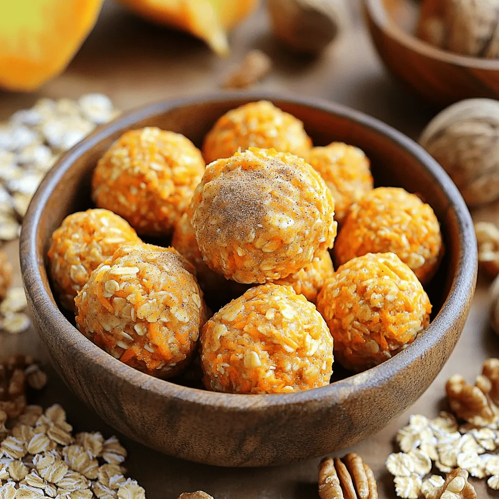 To create delicious Carrot Cake Energy Bites, you need a few key ingredients. These ingredients work together to give the bites their yummy flavor and texture. Here’s what you’ll need: - 1 cup rolled oats - 1 cup finely grated carrots - 1/2 cup almond butter (or any nut butter of choice) - 1/4 cup honey (or maple syrup for a vegan option) - 1/2 teaspoon vanilla extract - 1 teaspoon ground cinnamon - 1/4 teaspoon nutmeg - 1/4 cup chopped walnuts or pecans (optional) - 1/4 cup raisins or dried cranberries (optional) - Pinch of salt Rolled oats form the base and give a chewy texture. Finely grated carrots add sweetness and moisture. Almond butter or your nut butter choice provides healthy fats and creaminess. Honey or maple syrup acts as a natural sweetener, making the bites tasty. Vanilla extract enhances flavor, making each bite rich. Ground spices like cinnamon and nutmeg bring warmth and comfort. You can add chopped nuts or dried fruit for extra crunch and flavor. Using fresh ingredients helps boost the taste. Always measure accurately for the best results. You can find the complete recipe in the "Full Recipe" section. Enjoy making these tasty and healthy treats! - Step 1: Combine ingredients in a mixing bowl. Start by adding 1 cup of rolled oats, 1 cup of finely grated carrots, 1/2 cup of almond butter, 1/4 cup of honey, and 1/2 teaspoon of vanilla extract into a large bowl. Mix them well until they form a sticky base. - Step 2: Mix spices and fold in optional add-ins. Next, add 1 teaspoon of ground cinnamon, 1/4 teaspoon of nutmeg, and a pinch of salt. Stir well to blend the spices. If you like, fold in 1/4 cup of chopped walnuts or pecans and 1/4 cup of raisins or dried cranberries for extra flavor. - Step 3: Roll the mixture into bite-sized balls. Take a small amount of the mixture and roll it into a ball about 1 inch in diameter. This step is fun! Place each ball on a parchment-lined baking sheet as you go. - Step 4: Refrigerate for setting. Once you have rolled all the mixture, pop the baking sheet into the fridge. Let the energy bites chill for at least 30 minutes. This helps them firm up and makes them easy to eat. These steps make for a simple yet rewarding recipe. You can find the Full Recipe for more details. Enjoy your energy bites! - Using fresh ingredients for enhanced flavor: Fresh carrots and pure nut butters make a big difference. They add a bright taste that really shines in every bite. - Recommended tools for mixing and rolling: Use a large mixing bowl and a sturdy spatula. A melon baller is great for rolling uniform bites. This helps keep your energy bites even in size. - Tips on achieving the right texture: Aim for a sticky yet firm mixture. If it feels too dry, add a bit more nut butter or honey. If it’s too wet, add more oats. Finding the right balance is key to great bites. - Overmixing the ingredients: Mixing too much can make your bites tough. Stir just enough to combine everything well. You want the textures to stay light and airy. - Not chilling long enough: Chilling helps the bites set and hold their shape. Make sure to refrigerate them for at least 30 minutes. This step is crucial for achieving the perfect energy bite. {{image_2}} You can easily change the flavor of these energy bites. To make them vegan, use maple syrup instead of honey. It’s a great sweetener that keeps them tasty. You can also swap almond butter for any nut butter you enjoy. Peanut butter adds a nice kick. Want more texture? Add coconut flakes or chocolate chips. Both options make your bites fun and delicious. Coconut gives a tropical hint, while chocolate adds sweetness. Try dried pineapple or apricots for a fruity twist. These energy bites are perfect for sharing. Consider packaging them in small jars or boxes. Add a ribbon for a nice touch. They make great gifts for friends or family. If you want to serve them at a party, arrange the bites on a colorful platter. You can even offer some dipping sauces, like yogurt or chocolate, on the side. This makes eating more fun! Remember, these tasty bites are super versatile. You can enjoy them anytime. Whether you need a quick snack or a sweet treat, they deliver both health and flavor. For the complete recipe, check out the Full Recipe. For storing your carrot cake energy bites, choose an airtight container. This will keep them fresh and tasty. I like using glass containers or plastic ones with a secure lid. They can stay in the fridge for up to a week. This keeps their flavor and texture just right. You can freeze these energy bites for longer storage. Simply place the bites on a baking sheet in a single layer. Freeze them for about two hours until firm. Once they are frozen solid, transfer them to a freezer-safe bag or container. They can last in the freezer for up to three months. When you want to enjoy them, take a few bites out and let them thaw in the fridge. This helps keep their flavor fresh and enjoyable. Can I use other nut butters? Yes, you can use any nut butter you like. Peanut butter, cashew butter, or sunflower seed butter work great. Each nut butter brings a unique taste. Just pick what you enjoy most! How can I make these energy bites gluten-free? To make these energy bites gluten-free, use certified gluten-free rolled oats. Many brands offer them. Always check the label to be sure. This small change keeps the bites safe for those with gluten allergies. What are the health benefits of these energy bites? These energy bites are packed with nutrients. Carrots add vitamins and fiber. Oats provide whole grains for energy. Nut butter gives healthy fats and protein. Together, they make a great snack for any time of day. How long do they last in the fridge or freezer? In the fridge, these energy bites last up to a week. Keep them in an airtight container for best results. If you freeze them, they can last up to three months. Just thaw them before enjoying! For detailed instructions, check the Full Recipe. It has everything you need to make these delicious bites. This blog post covered key ingredients for carrot cake energy bites and how to prepare them. You learned about storage tips and common mistakes to avoid. Remember to use fresh ingredients for better taste. Feel free to adjust flavors and try new variations. These energy bites are simple to make, fun to customize, and perfect for snacks. With the right techniques, you can enjoy these treats for weeks. Dive in, and enjoy making your delicious energy bites!