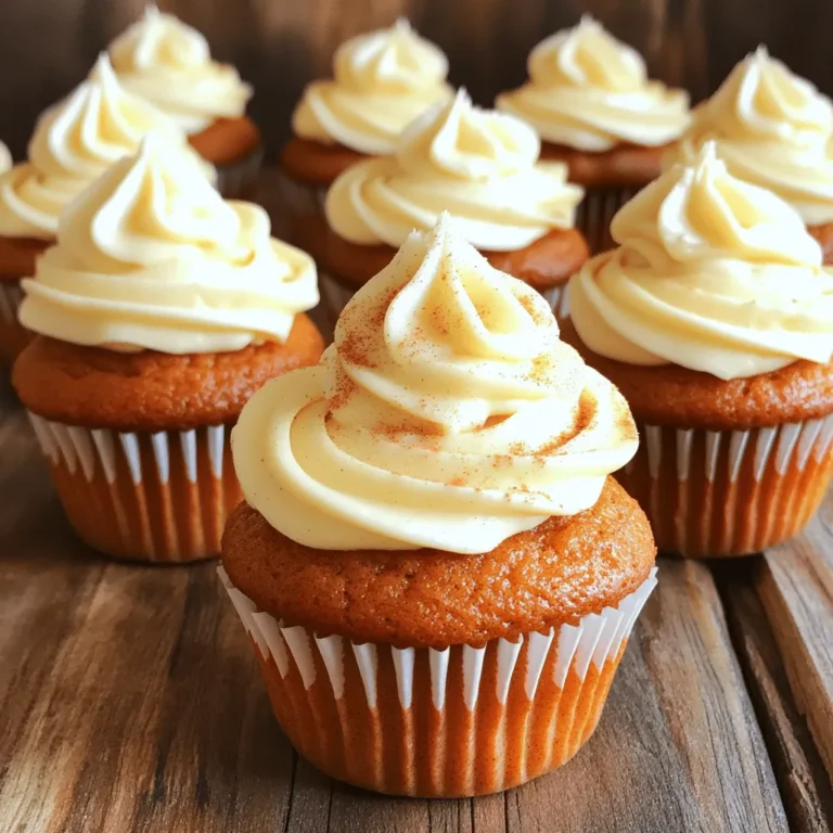- 1 cup all-purpose flour - 1/2 teaspoon baking powder - 1/2 teaspoon baking soda - 1/4 teaspoon salt - 1 tablespoon pumpkin spice blend - 1/2 cup unsalted butter, softened - 1 cup granulated sugar - 2 large eggs - 1/2 cup pure pumpkin puree - 1/2 cup brewed coffee, cooled - 1 teaspoon vanilla extract - 1/4 cup milk (or dairy-free alternative) - 1/2 cup cream cheese, softened - 1/4 cup butter, softened - 2 cups powdered sugar - 1 tablespoon brewed coffee - Additional pumpkin spice for garnish I love using fresh ingredients for my Pumpkin Spice Latte Cupcakes. The dry ingredients create a soft base. The flour, baking powder, and pumpkin spice blend add warmth and flavor. The baking soda helps the cupcakes rise, giving them a light texture. The wet ingredients are where the magic happens. Unsalted butter makes the cupcakes rich. Granulated sugar adds sweetness. Eggs provide structure and moisture. Pure pumpkin puree gives a cozy fall flavor. Brewed coffee enhances the taste, making it a true latte experience. Finally, vanilla extract and milk round out the mix for a creamy finish. For the frosting, I use cream cheese and butter, which create a rich and tangy topping. Powdered sugar adds sweetness, while a splash of brewed coffee brings out the latte flavor. Don't forget to sprinkle extra pumpkin spice on top for that perfect fall touch. You can find the full recipe [here]. Enjoy baking! 1. Preheat your oven to 350°F (175°C). Line a muffin tin with cupcake liners. 2. In a bowl, whisk together the all-purpose flour, baking powder, baking soda, salt, and pumpkin spice blend. Set this aside. 3. In another large bowl, cream the softened butter and granulated sugar until it looks light and fluffy. 4. Add the eggs one at a time. Mix well after each egg. Then, stir in the pumpkin puree, brewed coffee, and vanilla extract until they are well combined. 1. Gradually mix the dry ingredients into the wet ingredients. Be gentle to keep it light. 2. Alternate adding milk to the batter to reach a smooth consistency. 1. Divide the batter evenly among the cupcake liners. Fill each about two-thirds full. 2. Bake for 18-20 minutes. Check if a toothpick inserted in the center comes out clean. 3. Let the cupcakes cool in the pan for 5 minutes. Then, transfer them to a wire rack to cool completely before frosting. Once you have your cupcakes ready, you can move on to the frosting for your Pumpkin Spice Latte Cupcakes. For the full recipe, check out the details above! Using pumpkin puree and brewed coffee keeps these cupcakes moist and soft. Pumpkin puree adds a rich texture and a lovely flavor. Brewed coffee brings out the spices and enhances the pumpkin taste. It is important to avoid overmixing the batter. Mix just until the ingredients combine. This helps keep the cupcakes light and fluffy. For cream cheese frosting, start with softened cream cheese and butter. Beat them together until smooth. Gradually add powdered sugar for sweetness and brewed coffee for flavor. You can frost your cupcakes using a piping bag or a knife. A piping bag gives a pretty swirl, while a knife allows for a quick spread. Both methods work well, so choose what you like best. To make these cupcakes, you need some basic baking tools. A good muffin tin, cupcake liners, and mixing bowls are key. Measuring cups and spoons should be accurate for best results. Using the right tools helps ensure your cupcakes come out perfect every time. Remember to have fun while baking! For the complete recipe, refer to the Full Recipe section. {{image_2}} You can customize your Pumpkin Spice Latte Cupcakes to suit your taste. Here are two fun ideas: - Adding Chocolate or Caramel Drizzle: Drizzle melted chocolate or rich caramel on top of the frosting. This adds a sweet twist and makes the cupcakes even more decadent. - Incorporating Nuts or Chocolate Chips: Add chopped nuts like walnuts or pecans for a crunchy texture. You can also mix in chocolate chips for extra sweetness and a surprise in every bite. Not everyone can enjoy regular cupcakes. Here are ways to adapt this recipe: - Gluten-Free Options: Use a gluten-free all-purpose flour blend instead of regular flour. This keeps the cupcakes soft and tasty. - Vegan Substitutes for Eggs and Dairy: Replace eggs with flax eggs (1 tablespoon flaxseed meal and 2.5 tablespoons water). Use almond milk or coconut milk in place of regular milk and vegan butter for the frosting. Make your cupcakes look as good as they taste. Here are some creative suggestions: - Decorating with Seasonal Toppings: Top each cupcake with whipped cream and a sprinkle of pumpkin spice. You can also add candy corn or mini pumpkins for a festive touch. - Creative Serving Suggestions for Fall-Themed Gatherings: Serve your cupcakes on a wooden board with small pumpkins and autumn leaves. This fun display will impress your guests and fit the fall theme perfectly. To keep your pumpkin spice latte cupcakes fresh, use a few simple methods. For short-term storage, place them in an airtight container. This keeps moisture in and air out. Store at room temperature for up to three days. If you want to keep them longer, freezing is a great option. Wrap each cupcake in plastic wrap and place them in a freezer-safe bag. They can last up to three months in the freezer. If you have leftover frosting, store it in an airtight container. You can keep it in the fridge for up to a week. When you want to use it again, let it sit at room temperature for about 30 minutes. Then, mix it well before applying. If the frosting is too stiff, add a little milk or brewed coffee to loosen it up. These delicious cupcakes stay fresh for about three days at room temperature. After that, they start to lose taste and texture. Signs of spoilage include a dry texture or a sour smell. If you notice any of these signs, it’s best to toss them out. Enjoy these treats while they’re at their best! To make gluten-free Pumpkin Spice Latte Cupcakes, you can use a gluten-free flour blend. Look for blends that include xanthan gum. Just replace all-purpose flour with the gluten-free blend in the Full Recipe. The rest of the ingredients remain the same. This swap will help you keep the same texture. You can use pumpkin pie filling, but it will change the taste. Pumpkin pie filling has added spices and sugar. If you prefer a sweeter cupcake, this might work for you. Just remember to reduce the pumpkin spice in the recipe. Using pure pumpkin puree gives a more natural flavor. You can add nutmeg, cloves, or allspice for extra flavor. Each spice will bring its unique taste. Just add a pinch or two, based on your liking. This addition can make your cupcakes even more special. Experimenting with spices can lead to delightful surprises. Yes, you can make these cupcakes a day ahead. Just store them in an airtight container. If you plan to frost them, wait until the day of the party. This keeps the frosting fresh and beautiful. Your guests will love the taste. Store leftovers in an airtight container at room temperature. If your kitchen is warm, place them in the fridge. They will stay fresh for about three days. You can also freeze them for longer storage. Just remember to wrap them well before freezing. In this post, we covered how to make delicious Pumpkin Spice Latte Cupcakes. We started with the right ingredients and detailed each step from batter preparation to baking. I shared tips for keeping your cupcakes moist and creating perfect frosting. Don’t forget to explore fun variations and storage tips to enjoy later. With these guidelines, you can easily impress friends and family with your baking skills. Enjoy every bite of your pumpkin spice creations!