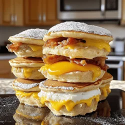 - 1 cup pancake mix - 1/2 cup water - 2 tablespoons maple syrup - 1/2 teaspoon cinnamon - 4 slices of cooked bacon - 4 eggs - 4 slices American cheese - Butter for cooking - Powdered sugar (optional, for dusting) To start, you need some key ingredients for a great McGriddle Muffin. First, pancake mix is essential. It forms the base of the muffin. You will also need water and maple syrup to mix into the batter. The syrup adds a sweet taste that pairs well with savory flavors. A touch of cinnamon gives the pancakes a warm spice. Next, bacon is a must. It adds a crispy, salty crunch. You can choose any type of bacon you like. I prefer thick-cut for more flavor. Eggs are also crucial. They provide richness and protein in each muffin. American cheese is my choice for this recipe. It melts nicely and gives a creamy texture. You can add optional toppings too, like hot sauce or extra syrup. Dusting with powdered sugar adds a sweet finish, but it’s up to you! These ingredients come together to create a tasty breakfast. You can find the full recipe below for detailed instructions. To make the pancake batter, start by mixing the pancake mix, water, maple syrup, and cinnamon in a large bowl. Stir until everything is well combined. The batter should be smooth but slightly thick. If it's too runny, add a bit more pancake mix. This helps it hold together better when cooking. Tips for a successful batter: - Use cold water for a fluffier texture. - Don’t overmix; a few lumps are okay. Heat a non-stick skillet over medium heat. Lightly grease it with butter. Pour the batter into the skillet to form four small pancake rounds, about 4 inches wide. Cook until bubbles form on the surface, which takes about 2-3 minutes. Then, flip the pancakes and cook for another 2 minutes until they turn golden brown. Remove them from the skillet and set aside. Technique for pouring and flipping pancakes: - Use a measuring cup for even sizes. - Flip gently to keep the shape. In the same skillet, cook the bacon until crispy. This should take about 5-7 minutes. Remove the bacon and let it drain on paper towels. Next, crack the eggs into the skillet. Cook them sunny-side up or to your liking. Add a pinch of salt and pepper for flavor. Using the same skillet for flavor efficiency: - This adds a nice taste from the bacon to your eggs. - Less cleanup is always a bonus! Now it’s time to build your McGriddle Muffins! On the bottom half of a pancake, layer a slice of cheese, a piece of bacon, and an egg. Then, place another pancake on top to finish the muffin stack. Layering ingredients correctly: - Start with cheese to help it melt. - Ensure the egg is centered to avoid spills. For an extra touch, lightly dust the tops of the muffins with powdered sugar if you want. This adds a sweet finish that pairs well with the savory flavors. Serve the muffins warm for the best taste. Enjoy them fresh for a delightful breakfast treat! - Overmixing the batter: Mix just until combined. If you stir too much, your pancakes will be tough. Keep it light and simple. - Under/overcooking the pancakes: Cook until bubbles form on the surface. Flip carefully and watch for golden brown color. This step is key to perfect pancakes. - Recommended skillet types: A non-stick skillet is best. It helps prevent sticking and makes flipping easy. I love using cast iron for a nice sear. - Importance of using non-stick surfaces: Non-stick surfaces make cooking stress-free. You won't have to worry about your pancakes tearing when you flip them. - Pairing ideas for beverages: Enjoy your McGriddle Muffins with coffee or fresh juice. Milk is also a great choice. These drinks balance the sweetness of the maple syrup. - Garnishes to enhance the presentation: A light dusting of powdered sugar adds a lovely touch. You can also garnish with fresh fruit like berries for color and flavor. {{image_2}} You can make McGriddle Muffins even more fun. Try adding fruits like blueberries or bananas right into the batter. Chocolate chips also work well for a sweet twist. For protein, swap out the bacon for sausage or turkey bacon. Each choice adds new layers of flavor. If you need gluten-free options, look for a gluten-free pancake mix. Many brands offer tasty mixes that work great. For cheese, try dairy-free cheese alternatives. They melt nicely and keep the muffins creamy without dairy. Want a smaller treat? Make mini McGriddle Muffins! Use a tablespoon of batter instead of a full scoop. These bite-sized muffins are perfect for kids or snacks. Just keep an eye on the cooking time. They may need just a minute less to cook through. Building these small stacks is just as fun! To keep your McGriddle Muffins fresh, store them in the fridge. Place them in an airtight container. This helps maintain their taste and texture. If you have many muffins, use separate layers of parchment paper. This prevents sticking. When you're ready to eat, reheat your muffins in a skillet. This keeps the pancakes soft and the cheese melty. Heat them over low to medium heat. Flip them often to avoid burning. If you want to use a microwave, wrap them in a damp paper towel. This helps keep moisture and prevents sogginess. Enjoy your tasty breakfast treat! To make McGriddle Muffins, you start with simple ingredients. First, mix 1 cup pancake mix, 1/2 cup water, 2 tablespoons maple syrup, and 1/2 teaspoon cinnamon. This creates a smooth batter. Next, heat a skillet and grease it with butter. Pour the batter into 4 small rounds. Cook until bubbles form, then flip them over. While the pancakes cool, cook 4 slices of bacon until crispy. In the same skillet, crack 4 eggs and cook them sunny-side up. Now, assemble your muffins. Take a pancake, add a slice of cheese, a piece of bacon, and an egg on top. Finish with another pancake. This method gives you warm, tasty muffins that capture breakfast perfectly. You can find the full recipe for more details. Yes, you can freeze McGriddle Muffins! To freeze them, let the muffins cool completely. Wrap each muffin tightly in plastic wrap and then place them in a freezer bag. This keeps them fresh. When you want to eat them, take a muffin from the freezer. Remove the wrap and reheat in a microwave or skillet until warm. This way, you can enjoy a homemade breakfast anytime. One McGriddle Muffin has about 350 calories. It contains 15 grams of fat, 30 grams of carbs, and 12 grams of protein. This makes it a filling breakfast option. If you want to reduce calories, consider using less bacon or cheese. You can also swap whole eggs for egg whites to cut down on fat. McDonald's McGriddle Muffins are found at most McDonald's locations. They are usually on the breakfast menu. However, some places may not serve breakfast all day. You can check the menu online or call your local restaurant to see if they have them available. McGriddle Muffins differ from traditional McGriddles mainly in size and texture. McGriddle Muffins are smaller and easier to hold. The pancakes are thicker in traditional McGriddles, giving a fluffier bite. Both choices are sweet and savory, but muffins provide a unique twist with their layered ingredients. The combination of layers in the muffins also adds fun to each bite. McGriddle muffins are fun and easy to make at home. You need simple ingredients like pancake mix, eggs, and bacon. Follow the steps to prepare batter, cook pancakes, and layer your muffins. Remember to avoid common mistakes like overmixing the batter. You can also customize flavors or make mini versions for snacks. Store leftovers properly and reheat them to keep their taste. Now, you can enjoy tasty homemade McGriddle muffins anytime!