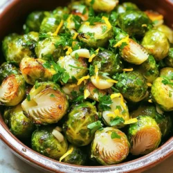 - 1 lb Brussels sprouts, trimmed and halved - 3 tablespoons olive oil - 4 cloves garlic, minced - Juice of 1 lemon - Zest of 1 lemon - 1 teaspoon honey - Salt and pepper, to taste - 1/4 teaspoon red pepper flakes (optional) - Fresh parsley, chopped for garnish You can switch up the oils you use. Instead of olive oil, try avocado oil or melted coconut oil. These oils can add unique flavors and health benefits. If you prefer a sweeter taste but want to avoid honey, you can use maple syrup or agave nectar. Both options work well in this recipe and still provide that lovely sweetness. When it comes to herbs, fresh is best. However, if you have dried herbs, they work too. Just remember, dried herbs are stronger than fresh. Use one-third of the amount if you are using dried. For the full recipe, check the section above. To start, we need to prep the Brussels sprouts. Take 1 pound of Brussels sprouts and trim off the ends. Then, cut each sprout in half. This helps them cook evenly and lets the flavors soak in. Next, prepare the garlic. Grab 4 cloves of garlic and mince them finely. The more you chop, the stronger the flavor. You'll also need to zest and juice 1 lemon. The zest adds a nice bright taste, while the juice brings in the tang. Now, let's roast the Brussels sprouts. Preheat your oven to 400°F (200°C). In a large bowl, mix the halved Brussels sprouts, 3 tablespoons of olive oil, minced garlic, lemon juice, lemon zest, 1 teaspoon of honey, salt, pepper, and red pepper flakes if you want some heat. Toss everything together until the sprouts are fully coated. Spread them out on a baking sheet lined with parchment paper. This helps with easy cleanup. Roast them for 25 to 30 minutes. Stir them halfway through to ensure even cooking. You want them golden brown and crispy on the edges. After roasting, remove the sprouts from the oven and transfer them to a serving dish. For the final touch, garnish with fresh chopped parsley. This gives a pop of color and adds freshness to the dish. Serve these Brussels sprouts warm. They pair well with grilled meats or as a side to any meal. Don't forget to add lemon wedges for an extra burst of flavor. For the full recipe, check out the [Full Recipe]. To get the best roasted Brussels sprouts, follow these tips: - Ensuring even cooking: Cut the Brussels sprouts in half. This helps them cook evenly. Place them cut-side down on your baking sheet. This way, they get nice and crispy. - How to avoid sogginess: Make sure to dry the sprouts after washing. Any extra water can make them soggy. Use a clean kitchen towel or paper towel to pat them dry. Adding flavors can make your dish even better. Here are some ideas: - Additional spices or herbs to try: Try adding thyme or rosemary for a fragrant touch. A dash of smoked paprika can add depth, too. - Using vinegar for extra tang: A splash of balsamic vinegar before roasting gives a nice tang. It complements the lemon flavor well. The right tools can make cooking easier: - Ideal baking sheets or trays: Use a heavy-duty baking sheet. This helps with even heat distribution. A parchment-lined sheet makes for easy cleanup. - Recommended kitchen tools for prep: A sharp knife is essential for cutting the sprouts. A mixing bowl helps you toss the ingredients evenly. A spatula is great for flipping them halfway through roasting. {{image_2}} You can make this dish even better by adding seasonal vegetables. Try carrots, sweet potatoes, or squash in the fall. In spring, fresh asparagus or peas pair well. Each season brings new flavors. You can mix and match based on what you find at the market. For flavor pairings, think about the occasion. If it's a festive meal, add some crispy bacon bits or toasted nuts for crunch. For a summer BBQ, serve it with grilled meats. The bright lemon and garlic will shine in any season. If you want to make this dish vegan, skip the honey. You can use maple syrup instead. It gives a nice sweetness that works well. This dish is also great for vegetarians. Just serve it with a hearty grain salad for a complete meal. For low-carb diets, you can replace Brussels sprouts with cauliflower. It roasts similarly and takes on the same great flavors. You can still use the lemon and garlic for a tasty dish. To make your dish look stunning, serve it in a colorful bowl. The golden brown Brussels sprouts look beautiful against a bright dish. Add a sprinkle of parsley on top for a fresh touch. You can even add lemon wedges on the side for extra zing. If you want to get creative, drizzle some balsamic glaze over the top. This adds a nice sweetness and depth. Another option is to pair it with a creamy dressing. A yogurt-based sauce can elevate the flavors and make it extra special. For the full recipe, check out the detailed steps and tips! To store your leftover Lemon Garlic Roasted Brussels Sprouts, place them in an airtight container. Keep them in the fridge for up to three days. This method helps to seal in the flavors. To keep the Brussels sprouts crispy, avoid stacking them too high. If you lay them flat, they will stay firm and fresh. When you are ready to enjoy your leftovers, preheat your oven to 350°F (175°C). Spread the Brussels sprouts in a single layer on a baking sheet. Heat them for about 10-15 minutes. This method keeps their texture and flavor intact. You can also use a skillet. Just warm them over medium heat for a few minutes, stirring gently. Yes, you can freeze cooked Brussels sprouts! To freeze them, let them cool completely first. Then, place them in a freezer-safe bag. Remove as much air as possible. They can last for up to three months in the freezer. When you're ready to use them, thaw overnight in the fridge. Reheat as mentioned earlier for best results. How long to roast Brussels sprouts? You should roast Brussels sprouts for 25 to 30 minutes at 400°F (200°C). This time gives them a nice brown color and crisp edges. Make sure to stir them halfway through. This helps them cook evenly. What goes well with Brussels sprouts? Brussels sprouts pair well with many foods. Try them with roasted meats like chicken or pork. They also work great with grains like quinoa or rice. Add a sprinkle of cheese for extra flavor. Can I prepare this dish ahead of time? Yes, you can prep Brussels sprouts ahead of time. Just trim and halve them. Store them in the fridge in an airtight container. When you are ready, coat them with oil and seasonings before roasting. What are the best serving ideas? Serve Brussels sprouts hot from the oven. You can garnish them with fresh parsley for color. Add lemon wedges on the side for a zesty kick. They also taste great on a bed of grains. Are Brussels sprouts healthy? Yes, Brussels sprouts are very healthy. They are low in calories and high in fiber. They also provide vitamins like K and C. These nutrients support your immune system and bone health. What are the benefits of lemon and garlic? Lemon adds fresh flavor and vitamin C. It helps boost your immune system. Garlic has many health benefits, too. It can lower blood pressure and improve heart health. Together, they add amazing taste and nutrition to your dish. In this blog post, we explored how to make delicious roasted Brussels sprouts. I shared key ingredients, helpful tips, and step-by-step instructions to ensure success. We also looked at storage techniques and common questions to help you along the way. Roasting Brussels sprouts is simple and rewarding. You can customize them to suit your taste and dietary needs. Enjoy experimenting with flavors and share this dish with others!