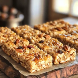 To make tasty maple pecan granola bars, you need a few simple ingredients. Here’s the list: - 2 cups rolled oats - 1 cup chopped pecans - 1/2 cup almond butter (or peanut butter) - 1/2 cup pure maple syrup - 1/4 cup honey or agave syrup - 1/2 teaspoon vanilla extract - 1/2 teaspoon salt - Optional: 1/2 cup dried cranberries or raisins - Optional: 1/4 teaspoon ground cinnamon These ingredients come together to create a delicious snack. The rolled oats provide a hearty base. Chopped pecans add a nice crunch and rich flavor. Almond or peanut butter binds everything and adds creaminess. Maple syrup and honey bring sweetness and depth. The salt balances the flavors, while vanilla adds warmth. You can even toss in dried fruit or cinnamon for extra taste. This recipe is quite flexible. Feel free to swap in your favorite nuts or sweeteners. You can find the full recipe in the article. Enjoy creating your own tasty granola bars! - Set the oven to 350°F (175°C). - Line an 8x8 inch baking dish with parchment paper. This helps with easy removal later. - In a large bowl, combine 2 cups of rolled oats, 1 cup of chopped pecans, and 1/4 teaspoon of ground cinnamon if you want. Mix well to blend them. - In a small saucepan, blend 1/2 cup of almond butter, 1/2 cup of pure maple syrup, 1/4 cup of honey, 1/2 teaspoon of vanilla extract, and 1/2 teaspoon of salt over low heat. Stir constantly for 2-3 minutes until warm. - Pour the warm mixture over the dry ingredients. - If you like, add 1/2 cup of dried cranberries or raisins. Mix until all dry ingredients are coated. - Transfer the mixture to your prepared dish and press down firmly. - Bake for 20-25 minutes or until the edges turn golden brown. - Let the bars cool completely in the pan. - Once cool, lift them out using the parchment paper. Cut into bars or squares as you like. Enjoy making these tasty Maple Pecan Granola Bars! For the full recipe, check the ingredients and steps above. To make great granola bars, mix the ingredients well. This ensures every bite has flavor. You want the oats, nuts, and sweeteners to blend fully. Next, press the mixture firmly into the baking dish. This step is key for compact bars that hold together. If you skip this, your bars may crumble. Store your granola bars in an airtight container. This keeps them fresh for up to a week. You can also freeze them for longer storage. Just wrap each bar in plastic wrap. Then place them in a freezer bag. When you want to eat one, thaw it in the fridge overnight. Want to boost the flavor? Try adding spices like cinnamon or nutmeg. These can add warmth and depth. You can also include chocolate chips or seeds. They give a nice crunch and can make your bars even tastier. For a twist, consider using different nuts or dried fruits. This recipe is flexible, so have fun with it! For the full recipe, check out the section above. {{image_2}} You can change the nuts in your granola bars. Try almonds or walnuts for a new flavor. Both nuts add crunch and taste. You can also include seeds. Chia seeds or sunflower seeds work great. They add extra nutrients and texture. If you want to switch up the sweetness, you have options. Honey is a classic choice, but agave syrup is also good. You can use maple syrup too, but adjust the amount based on your taste. Each sweetener gives a unique flavor to the bars. Fruits can change the whole taste of your granola bars. Try adding dried apples or bananas instead of cranberries. They add sweetness and a chewy texture. You can also swap the nut butter. Use peanut butter or cashew butter for different flavors. Each choice makes the bars unique and tasty. To learn how to make these delicious treats, check out the [Full Recipe]. To keep your maple pecan granola bars fresh, use an airtight container. This helps seal in moisture and flavor. You can choose a glass jar or a plastic container with a tight lid. These bars can last up to a week at room temperature. If you notice them getting a bit soft, it’s time to eat them. Keep them cool and away from direct sunlight. This will help maintain their crunch and taste. Freezing is a great way to store granola bars for longer. To freeze them, first cut your bars into squares. Then, wrap each piece in plastic wrap. This keeps them from sticking together in the freezer. Place the wrapped bars into a freezer-safe bag or container. Make sure to label it with the date. Your bars can stay frozen for up to three months. When you want to enjoy them, take a bar out and let it thaw at room temperature. For the best texture, don't microwave them. Instead, let them sit for about 30 minutes. This keeps the bars from becoming too soft or mushy. By storing them right, you can enjoy your delicious maple pecan granola bars whenever you want! For the full recipe, check out the earlier section. To make these bars vegan, you can replace honey with more maple syrup. This keeps the sweet flavor and adds a nice touch. You can also use agave syrup, which is a great option. Ensure that your nut butter is vegan too, like almond or peanut butter. Yes, you can use old-fashioned oats in this recipe. The texture will be a bit chewier. Adjust the baking time slightly if needed. Keep an eye on them to ensure they don’t get too hard. Homemade granola bars last about one week at room temperature. Store them in an airtight container to keep them fresh. You can also freeze them for up to three months. Just wrap them well to avoid freezer burn. Absolutely! You can swap out pecans for almonds or walnuts. Feel free to add seeds like chia or sunflower for more crunch. You can even change the dried fruit to your favorite type, like blueberries or apricots. The options are endless! Check the Full Recipe for more ideas. You’ve learned how to make delicious granola bars using simple ingredients. We covered each step, from mixing to baking, and even how to store them. Remember, you can change the nuts, sweeteners, or fruits to fit your taste. These bars are not just tasty but also easy to customize. Enjoy your homemade treats and feel proud of your creation. Happy snacking!