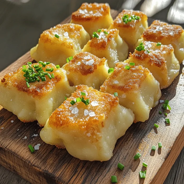 - 2 pounds starchy potatoes (like Russet) - 1 cup all-purpose flour - 2 large eggs - 1 teaspoon salt - 1/2 teaspoon nutmeg - 1 tablespoon finely chopped fresh chives - 1/4 cup breadcrumbs (for frying) - Butter or oil for frying For this recipe, choose starchy potatoes. They give the dumplings a fluffy texture. You need flour to bind everything together and eggs for richness. Salt brings out the flavor. You can add nutmeg for warmth. Fresh chives add a nice touch of flavor. If you want a crispy outside, use breadcrumbs and fry the dumplings. Butter or oil will help them crisp up nicely. When gathering your ingredients, remember that fresh is best. Using high-quality ingredients makes a big difference. For the full recipe, check the earlier section. First, you need to boil the potatoes. Place the quartered potatoes in a large pot. Add enough salted water to cover them. Bring the water to a boil. Then, reduce the heat and let them simmer for about 15 to 20 minutes. The potatoes should be fork-tender. Once done, drain the potatoes and let them cool slightly. It is very important to mash the potatoes while they are still warm. If you wait too long, the texture will not be right. Use a potato masher for a smooth result. Make sure there are no lumps. Let the mashed potatoes cool completely before moving on to the next step. Now, it's time to make the dough. In a mixing bowl, combine the smooth mashed potatoes, flour, eggs, salt, and any optional ingredients like nutmeg or chives. Mix everything gently. You want a soft dough that is not sticky. If it feels too wet, add a tiny bit of flour. Be careful not to overwork the dough, or it will become tough. Next, shape the dumplings. Dust your hands lightly with flour. Take small portions of dough, about 2 to 3 tablespoons each. Roll them into smooth balls. Repeat this until all the dough is shaped into dumplings. Now, let's cook the dumplings. Bring a large pot of salted water to a gentle boil. Gently drop the dumplings into the water. Be careful not to overcrowd the pot. Cook the dumplings for about 10 to 15 minutes. They will float to the top when done. Once they float, let them cook for 2 to 3 more minutes. Remove the dumplings with a slotted spoon and let them drain. If you want crispy dumplings, here’s an optional step. Heat butter or oil in a skillet over medium heat. Roll each dumpling in breadcrumbs and fry them until golden brown. This takes about 2 to 3 minutes on each side. For the full recipe, check the previous section. Enjoy your delicious German potato dumplings! To make great dumplings, cooling your mashed potatoes is key. Warm potatoes can make your dough too sticky. After mashing, let them cool completely. This helps form a nice texture. Adjusting the flour is also important. If your dough feels wet, add a little more flour. Aim for a soft but not sticky consistency. Too much flour can make your dumplings dense. One common mistake is overworking the dough. If you knead it too much, the dumplings can turn out tough. Mix just enough to combine the ingredients. Another mistake is overcrowding the pot. If you add too many dumplings at once, they won't cook evenly. Always cook in batches, giving each dumpling room to float freely. You can serve your dumplings with rich gravies for added flavor. A smooth mushroom gravy works great. It soaks into the dumplings and makes each bite delightful. For extra taste, try adding toppings like fresh chives or crispy onions. These add a nice crunch and enhance the overall dish. {{image_2}} You can easily add flavor to your potato dumplings. Fresh herbs like parsley or thyme work well. You can also try spices such as garlic powder or paprika. Another fun option is to stuff them with cheese. Just take a small ball of dough, add cheese in the center, and shape it into a dumpling. The cheese melts and creates a delicious surprise inside. German potato dumplings can shine in many dishes. You can serve them in soups or stews for a hearty meal. They soak up flavors and make the dish more filling. Alternatively, you can use them as a side dish. They pair well with roasted meats or rich gravies. You can even make them the main entrée, topped with sautéed mushrooms or a creamy sauce. If you need gluten-free dumplings, try using gluten-free flour. It works just as well as regular flour. For a vegan option, replace the eggs with flaxseed meal or applesauce. This substitution keeps the texture nice while making it plant-based. These alternatives ensure everyone can enjoy your delicious dumplings. For the full recipe, check out the section above. To store leftovers safely, let the dumplings cool first. Place them in an airtight container. They will stay fresh in the fridge for up to three days. If you want to keep them longer, freezing is a great option. You can freeze both raw and cooked dumplings. For raw dumplings, arrange them on a baking sheet. Freeze them for about an hour, then transfer to a freezer bag. This keeps them from sticking together. If you freeze cooked dumplings, let them cool completely before placing them in a container. They can last up to three months in the freezer. When you're ready to eat, reheating is simple. For frozen cooked dumplings, steam them for about 10 minutes. This keeps them moist. You can also microwave them for a quick option. Just add a little water to a bowl and cover it. Heat in short bursts to avoid drying them out. If you like crispy dumplings, pan-fry them in some butter until golden. You can enjoy your delicious dumplings again in no time! German potato dumplings can last in the fridge for about three days. Make sure to store them in an airtight container. This helps keep them fresh and prevents them from drying out. Yes, you can make German potato dumplings ahead of time. You can prepare the dough and shape the dumplings. Store them in the fridge for up to a day before cooking. This saves time, especially when you have guests. German potato dumplings go well with many dishes. They pair perfectly with rich gravies, like beef stew or mushroom sauce. You can also serve them with sautéed mushrooms or roasted meats. They complement any hearty meal nicely. You can tell when the dumplings are fully cooked by watching them in the water. When they float to the top, they are almost done. Let them cook for an extra 2-3 minutes before removing them. This ensures they are cooked through and ready to serve. Making German potato dumplings is fun and rewarding. We covered all the key steps: starting with the right ingredients, cooking the potatoes, and shaping the dumplings. Remember to cool your potatoes and avoid overworking the dough. You can add fresh herbs or cheese for more flavor. Don’t forget that leftover dumplings freeze well for later use. Enjoy creating a delicious dish that can be a side or a main meal. Happy cooking!