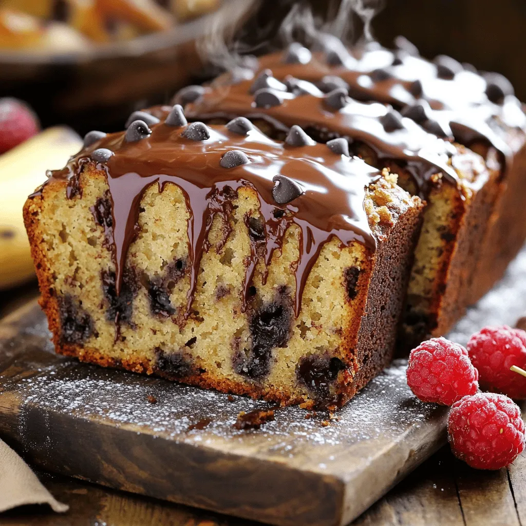 This chocolate chip banana bread is a true delight. You can whip it up in just over an hour. With ripe bananas and chocolate chips, it’s both sweet and comforting. You will love how easy it is to make this treat. - 3 ripe bananas, mashed - 1/2 cup unsalted butter, melted - 3/4 cup brown sugar - 1/4 cup granulated sugar - 2 large eggs - 1 teaspoon vanilla extract - 1 teaspoon baking soda - 1/2 teaspoon salt - 1 1/2 cups all-purpose flour - 1 cup chocolate chips (dark or semisweet) - 1/2 cup chopped walnuts or pecans (optional) If you want to change things up, here are some ideas: - Butter alternatives: Use coconut oil or applesauce for a lighter option. - Egg replacements: You can use 1/4 cup of unsweetened applesauce for each egg. - Flour swaps: Try whole wheat flour for a healthier twist. - Sugar options: You can mix in honey or maple syrup instead of brown sugar. These simple swaps can help you make this recipe fit your needs. Enjoy experimenting! Start by gathering all your ingredients. You will need ripe bananas, butter, both sugars, eggs, vanilla, baking soda, salt, flour, and chocolate chips. 1. Preheat your oven to 350°F (175°C). 2. Grease a 9x5 inch loaf pan or line it with parchment paper for easy removal. 3. In a large bowl, mash the ripe bananas until smooth. 4. Pour in the melted butter and mix well. 5. Add brown sugar and granulated sugar. Stir until blended. 6. Beat in the eggs, one at a time. Then add vanilla extract and mix until smooth. 7. In another bowl, combine baking soda, salt, and flour. 8. Gradually fold the dry mix into the wet ingredients. Be careful not to overmix. 9. Finally, gently fold in the chocolate chips and nuts, if you choose to use them. Now it’s time to bake! 1. Pour the batter into your prepared loaf pan, smoothing the top with a spatula. 2. Place the pan in the preheated oven. 3. Bake for about 60–65 minutes. 4. Check if it is done by inserting a toothpick into the center. It should come out clean. After baking, let the bread cool. 1. Remove the pan from the oven and let it cool for about 10 minutes. 2. Carefully transfer the bread to a wire rack. 3. Allow it to cool completely before slicing. For a fun serving idea, drizzle melted chocolate on top or dust with powdered sugar. Enjoy it with whipped cream or fresh berries. This recipe makes 8 tasty slices! To get the best texture for your banana bread, use ripe bananas. The browner they are, the sweeter and softer they will be. Mash them well to avoid lumps. This helps the bread stay moist. Mix the wet and dry ingredients just enough. Overmixing can make the bread tough. One common mistake is not measuring flour correctly. Too much flour can lead to a dry loaf. Always spoon flour into the cup and level it with a knife. Another mistake is baking at too high a temperature. Stick to 350°F; it cooks evenly. Lastly, don’t skip the cooling step. Letting the bread cool helps set the texture. You can make your banana bread even better with some fun add-ins. Try adding nuts like walnuts or pecans for crunch. You can also mix in spices like cinnamon or nutmeg. They add warmth and depth. If you love chocolate, go wild! Use dark or semisweet chocolate chips. For a twist, add some dried fruit like raisins or cranberries. Each add-in brings new flavors. For the complete recipe, check out the Full Recipe section above. {{image_2}} You can make a healthier banana bread by using whole wheat flour instead of white flour. Whole wheat adds fiber and nutrients. You can also swap out sugar. Try using honey or maple syrup for a natural sweetener. You might reduce the butter too. Applesauce works well as a butter substitute. This keeps the bread moist and cuts down on fat. To switch up the taste, you can add spices like cinnamon or nutmeg. These spices give the bread a warm flavor. You can also try different types of chocolate. Dark chocolate adds a rich taste, while white chocolate gives a sweet twist. Mixing in some cocoa powder can create a double chocolate delight. You can make your banana bread more fun by adding extras. Dried fruits like raisins or cranberries add sweetness and chewiness. Shredded coconut gives a tropical flair. You can even add nuts like walnuts or pecans for crunch. Each mix-in can change the whole vibe of your banana bread. For the complete recipe, check out the Full Recipe. To keep your chocolate chip banana bread fresh, store it in an airtight container. This helps keep moisture in and prevents it from drying out. You can also wrap the bread in plastic wrap or foil. Make sure to let it cool completely before wrapping. Store the bread at room temperature for up to three days. If you want it to last longer, move it to the fridge. Just note that cold storage may affect the texture a bit. Freezing banana bread is simple and effective. First, let the bread cool completely. Then, slice it into pieces for easy thawing later. Wrap each slice in plastic wrap, ensuring no air pockets. After wrapping, place the slices in a freezer bag. Squeeze out the air and seal the bag. You can freeze banana bread for up to three months. When you’re ready to enjoy it, remove a slice and let it thaw at room temperature. To reheat banana bread, you can use an oven or a microwave. For the oven, preheat it to 350°F (175°C). Place the bread on a baking sheet and heat for about 10 minutes. This warms it through and helps keep it soft. If you use a microwave, place a slice on a microwave-safe plate. Heat it for 10-15 seconds. Be careful not to overheat, as this can make it tough. Enjoy your warm banana bread with a little butter or cream cheese! Yes, you can use frozen bananas. Just let them thaw first. Once thawed, mash them well. Frozen bananas add great flavor and moisture. They can make your bread even tastier! You can check if your banana bread is done by using a toothpick. Insert it into the center of the loaf. If it comes out clean, the bread is ready. If you see batter on the toothpick, bake it a little longer. Yes, you can make mini loaves! Just adjust the baking time. Mini loaves will bake faster. Check them after 25 to 30 minutes. They should also pass the toothpick test to ensure they are done. For the full recipe, check the details above! This blog post covered everything you need to make delicious banana bread. You learned about the right ingredients, substitutions, and easy steps to bake it perfectly. We discussed tips to avoid mistakes and enhance your flavors, plus tasty variations for healthier options. Finally, I shared smart storage methods and answers to your common questions. Now, you can confidently create your own banana bread that everyone will love. Happy baking!
