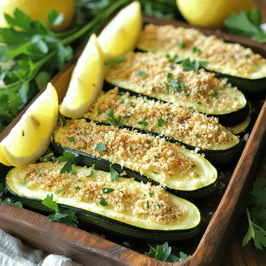 - 4 medium zucchinis, sliced into 1/4-inch rounds - 1 cup grated Parmesan cheese - 1 cup breadcrumbs (preferably whole wheat for added texture) - 2 teaspoons garlic powder - 1 teaspoon dried oregano - 1 teaspoon smoked paprika - 1/2 teaspoon salt - 1/2 teaspoon black pepper - 2 tablespoons fresh parsley, chopped (for garnish) - Olive oil spray (or 2 tablespoons olive oil) Zucchini is the star of this dish. It is low in calories and packed with nutrients. The Parmesan cheese adds a salty, rich flavor. It melts beautifully and creates a crisp topping. Whole wheat breadcrumbs give a nice texture and crunch. Garlic powder adds depth, while smoked paprika brings warmth and a hint of smokiness. Oregano adds an earthy note that ties everything together. You can swap zucchini for eggplant or yellow squash if you prefer. Use other cheeses like mozzarella or cheddar for different tastes. Gluten-free breadcrumbs work well for those avoiding gluten. If you do not have garlic powder, fresh minced garlic can be a great substitute. Fresh herbs like basil or thyme can replace oregano for a unique twist. First, gather all your ingredients. You will need four medium zucchinis, Parmesan cheese, breadcrumbs, garlic powder, dried oregano, smoked paprika, salt, pepper, parsley, and olive oil spray. Next, slice the zucchinis into 1/4-inch rounds. This size helps them cook evenly. Then, place the slices on a plate to remove excess moisture. This step is key for a crisp texture. In a large bowl, mix the grated Parmesan cheese, breadcrumbs, garlic powder, oregano, smoked paprika, salt, and black pepper. Stir until the mixture is well combined. Prepare your baking sheet by lining it with parchment paper. Lightly spray the sheet with olive oil. This step prevents the zucchini from sticking. Preheat your oven to 425°F (220°C). Once it's hot, it's time to coat the zucchini. Dip each slice into the cheese and breadcrumb mixture. Make sure each piece is covered well. Now, arrange the coated slices in a single layer on the baking sheet. If you’re using olive oil, drizzle it over the zucchini to help them crisp. Bake the zucchini in the oven for about 20-25 minutes. You want them tender, with golden brown tops. Keep an eye on them to avoid burning. To make the best Baked Parmesan Zucchini, make sure to slice the zucchini evenly. This ensures they cook at the same rate. Also, pressing out moisture is vital for a crisp finish. Experiment with different seasonings in the breadcrumb mix to find your favorite flavor. Fresh herbs can add a nice touch too. Serve your zucchini on a rustic platter for a beautiful presentation. Add lemon wedges and parsley for color. Enjoy! For the full recipe, check out the detailed instructions. One common mistake is not drying the zucchini well. Moist zucchini makes the coating soggy. Use paper towels to pat them dry. Another mistake is overcrowding the baking sheet. Give each slice space so they crisp up nicely. Also, don’t skip the olive oil spray! It helps the zucchini brown and adds flavor. To make your Baked Parmesan Zucchini even better, try adding more spices. You can use Italian seasoning, crushed red pepper, or even lemon zest. These add a nice zing. If you love garlic, fresh minced garlic can boost the taste. Mix it into the breadcrumb mix for extra flavor. Serve Baked Parmesan Zucchini hot from the oven. They taste best fresh. Try pairing them with a light dip like ranch or marinara. You can also serve them as a side with grilled chicken or fish. They’re great on a platter with lemon wedges and fresh parsley for a pop of color. For the full experience, check out the Full Recipe. {{image_2}} You can switch up the cheese in this dish. If you want a different taste, try using shredded mozzarella or gouda. These cheeses melt well and add creaminess. For a strong flavor, go for aged cheddar. Nutritional yeast is a great option if you're dairy-free. It gives a cheesy flavor without using cheese. Baked Parmesan Zucchini is very flexible. You can add other vegetables like eggplant, bell peppers, or even carrots. Just cut them to the same size as the zucchini. This way, they cook evenly. For added protein, include cooked chicken, turkey, or chickpeas. Just mix them in with the zucchini slices before coating them. If you're gluten-free, use gluten-free breadcrumbs. You can find these at most stores. For a vegan twist, replace the Parmesan with a vegan cheese or nutritional yeast. Make sure to check the labels for any hidden dairy. You can also skip the breadcrumbs entirely and just use spices for flavor. This gives you a lighter, yet still tasty, version of the dish. For more ideas, check the Full Recipe for Baked Parmesan Zucchini Surprise! After enjoying your Baked Parmesan Zucchini, you may have some leftovers. To store them, place the zucchini in an airtight container. Make sure to let them cool first. Proper storage helps keep them fresh. In the fridge, they will last for about 3 to 4 days. Always label your container with the date to track freshness. When you're ready to enjoy your leftovers, reheating is key. The best way to warm them up is in the oven. Preheat your oven to 350°F (175°C). Place the zucchini on a baking sheet and reheat for about 10-15 minutes. This keeps them crispy. Avoid using the microwave if you want to keep that crunch. If you go for the microwave, use a low setting. If you want to save your Baked Parmesan Zucchini for a longer time, freezing is a great option. First, let the zucchini cool completely. Place them in a single layer on a baking sheet. Freeze them for about 1-2 hours until they are firm. Then, transfer the zucchini to a freezer-safe bag. Remove as much air as possible before sealing. They will stay fresh for up to 2 months. When you're ready to eat, bake them straight from the freezer for about 25-30 minutes. Enjoy your delicious zucchini even later! Baked Parmesan Zucchini stays fresh for about 3 to 4 days in the fridge. Store it in an airtight container. This keeps it from drying out and helps maintain its flavor. Always let it cool to room temperature before storing. You can reheat it later for a tasty snack or side dish. Yes, you can prep Baked Parmesan Zucchini ahead of time. Slice the zucchini and coat it with the cheese and breadcrumb mix. Place the coated slices on the baking sheet but do not bake them right away. Cover the sheet with plastic wrap and keep it in the fridge. When you’re ready to eat, bake them straight from the fridge. This makes for a quick and easy meal. The standard recipe is not gluten-free due to the breadcrumbs. However, you can easily make it gluten-free. Just use gluten-free breadcrumbs instead of regular ones. This way, you still get that crunchy and tasty finish. Enjoy this dish without worry, and it will be just as delicious. For the full recipe, refer to the section above. We explored the key ingredients, preparation steps, and tips for baking. You learned how to enhance flavors, avoid mistakes, and serve Baked Parmesan Zucchini perfectly. I shared variations for different diets and provided detailed storage advice. In summary, this dish is versatile and easy. With the right techniques, you can enjoy it fresh. Don’t hesitate to experiment and find what you love. Happy cooking!