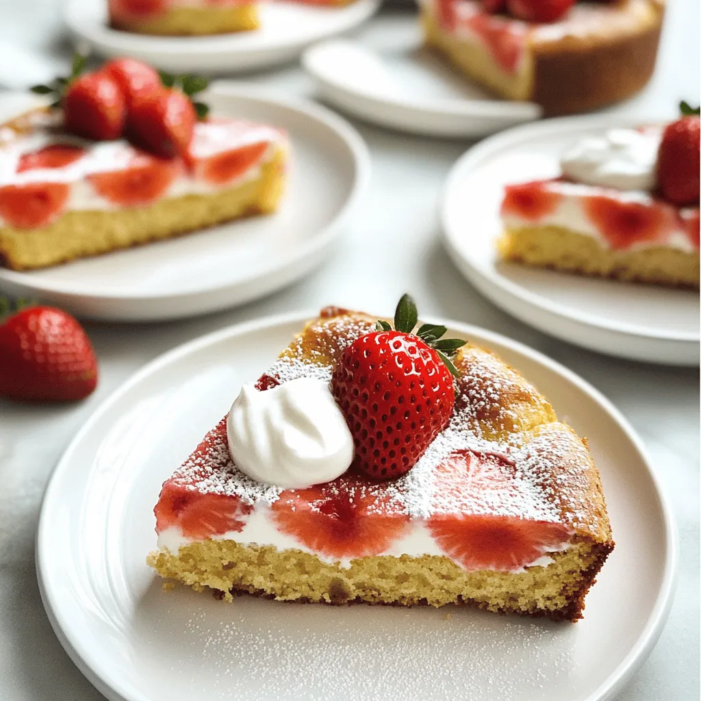 - 1 ½ cups fresh strawberries, hulled and sliced - 1 ½ cups whole wheat flour - ½ cup unsweetened applesauce The main ingredients create a base that is both tasty and healthy. Fresh strawberries add natural sweetness and vibrant color. Whole wheat flour gives the cake a hearty texture and boosts fiber. Unsweetened applesauce replaces oil, keeping the cake moist without extra fat. - Honey or maple syrup can be swapped with stevia or agave nectar for less sugar. - For a creamy touch, low-fat Greek yogurt can be replaced with dairy-free yogurt. - If gluten is a concern, almond flour or coconut flour works well in place of whole wheat flour. These substitutes help you tailor the cake to fit your diet. They keep the flavors rich while making it healthier. - Each slice has about 150 calories. - It provides 3 grams of protein, 2 grams of fat, and 26 grams of carbs. - Fresh strawberries are high in vitamin C, which supports the immune system. Whole wheat flour adds fiber, helping digestion. Unsweetened applesauce lowers sugar while keeping it moist. Knowing the nutrition facts helps you enjoy the cake guilt-free. Each bite is not only delicious but also packed with health benefits. For the complete recipe, check out the Full Recipe section. 1. Preheat your oven to 350°F (175°C). 2. Grease and flour an 8-inch round cake pan. You can also use parchment paper for easy removal. 3. In a medium bowl, mix together the dry ingredients. Combine 1 ½ cups whole wheat flour, 1 teaspoon baking powder, ½ teaspoon baking soda, and ¼ teaspoon salt. Whisk until well mixed. 1. In a large bowl, create the wet mixture. Combine ½ cup unsweetened applesauce, ½ cup honey or maple syrup, 2 large eggs, and 1 teaspoon vanilla extract. Beat until smooth. 2. Stir in ½ cup low-fat Greek yogurt into the wet mixture. Ensure it is fully blended. 3. Gradually add the dry mix into the wet ingredients. Fold gently until just combined. Be careful not to overmix. 4. Gently fold in 1 ½ cups fresh strawberries. Save a few for garnish. 1. Pour the batter into the prepared cake pan. Spread it evenly with a spatula. 2. Bake in the preheated oven for 25-30 minutes. To check for doneness, insert a toothpick into the center. It should come out clean. 3. Once baked, remove the cake from the oven. Let it cool in the pan for 10 minutes. Then transfer it to a wire rack to cool completely. This process leads to a delightful dessert. If you want to see the full recipe, check the earlier section. Enjoy your baking! To boost the taste of your skinny strawberry cake, try using different extracts. Almond extract adds a lovely nutty touch. Lemon extract brings a bright, zesty note. You can also add optional spices like cinnamon or nutmeg for warmth. A pinch of these spices can make your cake even more special. Make your cake shine with creative garnishing options. Fresh strawberries on top look beautiful and fresh. You can also add a dollop of whipped Greek yogurt next to each slice. For special occasions, serve each slice on colorful plates. This makes your cake not only tasty but also fun to eat. One common mistake is overmixing the batter. This can make your cake tough. Instead, gently fold the ingredients together until just combined. Another mistake is not checking the baking time. Keep an eye on your cake. Use a toothpick to check for doneness. If it comes out clean, your cake is ready! {{image_2}} You can easily make a vegan version of Skinny Strawberry Cake. Just swap the eggs for flax eggs. Mix one tablespoon of ground flaxseed with three tablespoons of water for each egg. This will keep the cake moist and tasty. Use maple syrup instead of honey for sweetness. Both options make your cake plant-based and still delicious. To lower sugar and calorie content, use stevia or monk fruit sweetener. These options give you sweetness without the extra calories. You can also reduce the applesauce to cut down on sugar. Your cake will still have great flavor, just with fewer calories. Want to mix things up? Add other fruits like blueberries or raspberries. They pair well with strawberries and add a new twist. You can also make a fun chocolate version. Just fold in cocoa powder or mini chocolate chips. This gives your cake a rich flavor that chocolate lovers will enjoy. If you like nuts, add walnuts or pecans for a crunchy texture. They provide healthy fats and make the cake more filling. The possible flavor combinations are endless, so feel free to get creative! For healthy frosting alternatives, use Greek yogurt mixed with a bit of honey. This will give you a creamy topping that’s lighter than traditional frosting. You can also whip up some coconut cream as a dairy-free option. Both choices add a nice touch without too much sugar. Fresh fruit toppings are a great idea too. Use sliced strawberries or a mix of your favorite berries. They look pretty and add natural sweetness. You can even sprinkle a little powdered sugar on top for a lovely finish. These options make your Skinny Strawberry Cake even more appealing and tasty! For the complete recipe, check out the [Full Recipe]. To keep your Skinny Strawberry Cake fresh, let it cool completely. Once cooled, wrap it well. Use plastic wrap or aluminum foil. This helps keep moisture in and prevents drying out. You can also use an airtight container. Make sure it is clean and dry before placing the cake inside. To freeze your cake, first slice it into pieces. Wrap each slice in plastic wrap tightly. Then, place the wrapped slices in a freezer bag. This protects them from freezer burn. When you want to enjoy a slice, take it out. Let it thaw in the fridge overnight for best results. You can also leave it at room temperature for about an hour. In the fridge, your cake lasts about five days. After that, it may start to go bad. Look out for mold or a sour smell. If you see any signs of spoilage, it’s best to throw it away. Enjoy your delicious Skinny Strawberry Cake while it’s fresh! For the full recipe, refer to the earlier section. Yes, you can use frozen strawberries. They work well if fresh ones are not available. Just remember to thaw and drain them before adding to the batter. This helps avoid extra moisture. If you don't drain them, your cake might become soggy. Frozen strawberries can also be chopped into smaller pieces for even mixing. You may need to reduce the baking time slightly, so keep an eye on your cake. To make this cake gluten-free, swap the whole wheat flour with a gluten-free flour blend. Look for blends that contain rice flour, almond flour, or coconut flour. These options work well and keep the cake light. Another good choice is oat flour, which adds a nice flavor. Always check the package to ensure it is certified gluten-free. You may need to adjust the liquid in the recipe slightly, as some blends absorb more moisture. If you don't have applesauce, you can use several other fruit purees. Mashed bananas are a great option. They add natural sweetness and moisture. You can also use pureed pears or even pumpkin puree for a warm, spicy flavor. Yogurt can work too, but it may change the cake’s texture. Experiment to find what you like best. Each replacement brings its own unique taste and texture to the cake. In this post, we discussed how to make a delicious skinny strawberry cake. We covered key ingredients like fresh strawberries and whole wheat flour. I shared easy preparation steps and baking tips to help you succeed. Remember to use alternatives for dietary needs and try fun flavor combinations. With proper storage, you can enjoy this cake longer. Overall, this recipe is a healthier twist on a classic favorite, making it perfect for any occasion. Try it out and enjoy!