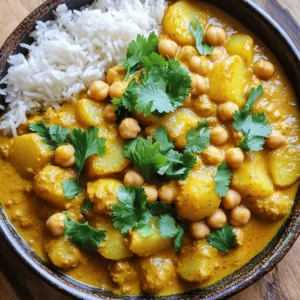 - 1 can (15 oz) chickpeas, drained and rinsed - 2 medium potatoes, diced - 1 large onion, chopped - 3 cloves garlic, minced - 1 tbsp ginger, grated - 1 can (14 oz) coconut milk - 1 cup vegetable broth - 2 tomatoes, chopped - 2 tbsp curry powder - 1 tsp cumin seeds - 1/2 tsp turmeric powder - 1/2 tsp red chili powder (adjust for spice preference) - Salt to taste - 2 tbsp vegetable oil - Fresh cilantro leaves for garnish You can add some extra spices or veggies to make the dish even better. Consider these: - 1 green bell pepper, diced - 1 cup spinach or kale - 1/2 cup peas - 1 tbsp lemon juice for brightness - Fresh ginger slices for a zing Pair your curry with simple sides for a complete meal. Here are some great options: - Steamed rice, white or brown - Warm naan bread or pita - A fresh cucumber salad - A side of yogurt or raita for coolness With these ingredients, you can create a vibrant and hearty Chickpea and Potato Curry. Check out the Full Recipe for step-by-step cooking details! To start, gather all your ingredients. You will need: - 1 can (15 oz) chickpeas, drained and rinsed - 2 medium potatoes, diced - 1 large onion, chopped - 3 cloves garlic, minced - 1 tbsp ginger, grated - 1 can (14 oz) coconut milk - 1 cup vegetable broth - 2 tomatoes, chopped - 2 tbsp curry powder - 1 tsp cumin seeds - 1/2 tsp turmeric powder - 1/2 tsp red chili powder - Salt to taste - 2 tbsp vegetable oil - Fresh cilantro leaves for garnish Next, peel and dice the potatoes. Chop the onion, mince the garlic, and grate the ginger. Set them aside in bowls for easy access. Heat the vegetable oil in a large pot over medium heat. Add the cumin seeds and sauté them until they sizzle. This will wake up their flavor. Now, add the chopped onion. Cook it for about five minutes until it turns translucent. Stir in the garlic and ginger next. Cook them for another 1-2 minutes until they smell great. Add the diced potatoes next. Season them with salt, turmeric, curry powder, and red chili powder. Mix well to coat the potatoes in spices. Then, add the chopped tomatoes and cook for 2-3 minutes until they soften. Pour in the vegetable broth and coconut milk. Stir everything together and bring it to a boil. After it boils, reduce the heat to low. Add the chickpeas and cover the pot. Let the curry simmer for 20-25 minutes. This helps the potatoes become tender and absorb all the flavors. After simmering, check the seasoning. Add more salt or spices if needed. If the curry is too thick, add more broth or water to reach your desired consistency. Once it is done, remove the pot from the heat. Garnish the curry with fresh cilantro leaves. Serve this delicious dish in shallow bowls, alongside rice or warm naan. Enjoy your Chickpea and Potato Delight Curry! For the full recipe, refer back to the ingredients section. To make your chickpea and potato curry pop with flavor, use fresh spices. Always buy whole spices when you can. Toast them lightly in the oil before adding other ingredients. This unlocks their full taste. You can also add a squeeze of lemon juice or lime at the end. This brightens the dish and adds a nice zing. Fresh herbs like cilantro make great garnishes. They add color and a fresh taste to every bite. Choose waxy potatoes for this dish, like red or Yukon gold. They hold their shape well during cooking. Cut them into even-sized pieces so they cook evenly. After you add them to the pan, stir well to coat them with spices. This helps them absorb all the flavors. Check the potatoes for doneness after about 20 minutes. They should be tender but not mushy. If they are hard, let them simmer longer. One common mistake is under-seasoning. Always taste your curry before serving. Adjust the salt and spices to your liking. Another mistake is overcooking the chickpeas. Canned chickpeas are already cooked, so add them later in the process. This keeps them firm and prevents them from falling apart. Lastly, don’t skip the garnish. A sprinkle of cilantro or a slice of lime makes a big difference. For the full recipe, check out the Chickpea & Potato Delight Curry. {{image_2}} Chickpea and potato curry is naturally vegan and gluten-free. You only need the right ingredients. Use coconut milk for creaminess. Make sure to check your curry powder. Some brands add gluten. If you want more protein, add tofu or tempeh. Both options fit well in this dish. You can also swap out vegetable broth for a homemade one. This keeps it fresh and healthy. Spice levels are easy to adjust. Start with the basic recipe using one teaspoon of red chili powder. If you like heat, add more. You can also use fresh chili peppers for a kick. Just chop them finely and add them with the onions. If you want less spice, cut back on the chili powder. You can also add a spoon of sugar. This helps balance the heat and gives a nice flavor. Feel free to get creative with veggies. Carrots, peas, or bell peppers work well. Just chop them small and add them when you cook the potatoes. You can also try spinach or kale. They wilt nicely in the curry. This adds color and nutrients. Mixing in vegetables increases the dish’s flavor and texture. Plus, it makes your meal more filling. The full recipe gives you a solid base to start from. To keep your Chickpea and Potato Curry fresh, let it cool first. Once it’s cool, transfer it to an airtight container. Store it in the fridge for up to three days. If you know you won’t eat it soon, consider freezing. It’s a great way to save time later. When freezing, use freezer-safe containers or bags. Divide the curry into single portions. This makes it easier to thaw just what you need. It can last for up to three months in the freezer. Label the containers with the date. This way, you know when to use them. To reheat, you can use the microwave or a pot on the stove. For the microwave, place the curry in a bowl and cover it. Heat it in short bursts, stirring in between. This helps it heat evenly. If using the stove, add a splash of water to prevent sticking. Heat over low heat until warm. Enjoy your delicious curry! For the full recipe, check out the earlier section. You can serve Chickpea and Potato Curry with many tasty sides. Here are some ideas: - Steamed rice - Warm naan bread - Quinoa - Roti or chapati - A fresh salad - Yogurt or raita These sides balance the flavors and add texture. They also soak up the rich sauce. I love to serve the curry in shallow bowls. Garnish with cilantro and a wedge of lime for extra zest. Yes, you can use dried chickpeas! Just soak them overnight in water. Then, cook them until soft before adding to the curry. This may take about 1-2 hours. Remember to drain and rinse before using. Dried chickpeas can add a nice, fresh flavor. They also make your curry heartier. To add spice, you have a few options: - Increase the red chili powder - Add fresh chopped green chilies - Use a hot curry blend - Stir in a dash of hot sauce Start with small amounts and taste as you go. This way, you can control the heat. Enjoy experimenting with spice levels to find your perfect balance! For even more tips, check out the Full Recipe. This blog post covered everything you need for Chickpea and Potato Curry. We explored key ingredients, cooking steps, and tips for great flavor. You learned ways to adapt the recipe for different diets. We also discussed how to store leftovers properly. In conclusion, make this curry your own. Try new ingredients and enjoy each bite. Cooking is fun, and your meals can be packed with taste. Enjoy your culinary journey!