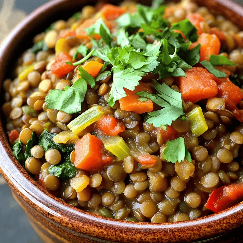 Let’s gather everything we need for this tasty dish. Here’s a simple list of ingredients: - 1 cup brown or green lentils, rinsed - 1 medium onion, chopped - 3 cloves garlic, minced - 1 medium carrot, diced - 1 medium red bell pepper, chopped - 2 teaspoons ground cumin - 1 teaspoon ground coriander - 1 teaspoon ground cinnamon - 1/2 teaspoon smoked paprika - 1/4 teaspoon cayenne pepper (optional, for heat) - 1 can (14 oz) diced tomatoes, with juices - 4 cups vegetable broth - 1 cup fresh spinach, chopped - Salt and pepper to taste - 2 tablespoons olive oil - Fresh cilantro or parsley for garnish You can find the full recipe [Full Recipe]. Each ingredient brings its own charm to the dish. The lentils are hearty and filling, while the spices add warmth and depth. The veggies add freshness and color. You’ll love how easy it is to make this meal in your Instant Pot! - Set the Instant Pot to Sauté mode. - Heat 2 tablespoons of olive oil until hot. - Add 1 chopped onion and cook until translucent, about 3-4 minutes. - Stir in 3 minced garlic cloves, 1 diced carrot, and 1 chopped bell pepper. Cook for another 2-3 minutes. - Mix in 2 teaspoons of ground cumin, 1 teaspoon of ground coriander, 1 teaspoon of ground cinnamon, and 1/2 teaspoon of smoked paprika. - If you like heat, add 1/4 teaspoon of cayenne pepper. - Cook for about 1 minute until fragrant. - Add 1 cup of rinsed lentils, 1 can of diced tomatoes (with juices), and 4 cups of vegetable broth to the pot. - Stir everything together so it combines well. - Close the lid and set the valve to “Sealing.” - Pressure cook on high for 15 minutes. You can follow the [Full Recipe] for more details on this delightful dish. How to rinse lentils properly Rinsing lentils is key. Place them in a fine-mesh sieve. Rinse under cool water for about 30 seconds. This removes dust and small debris. You want your lentils clean before cooking. Best practices for sautéing vegetables in Instant Pot To get great flavor, use the Sauté mode. Heat olive oil in the pot. Add onions first; cook for 3-4 minutes until soft. Then, mix in garlic, carrot, and bell pepper. Stir them for 2-3 minutes. This builds a tasty base for your dish. Suggestions for spice adjustments If you like heat, add more cayenne pepper. For a richer taste, bump up the cumin. You can also try adding a pinch of nutmeg for depth. Adjust spices to match your own taste. Ways to enhance with herbs or additional ingredients Fresh herbs make a big difference! Add chopped cilantro or parsley at the end. You can also stir in a squeeze of lemon juice for brightness. If you want more veggies, try adding zucchini or sweet potatoes. Recommended pairings (rice, bread, etc.) Serve these lentils over fluffy rice or with warm pita bread. They also pair well with couscous for a nice twist. You can create a full meal in minutes. Ideal garnishes for presentation Garnish with fresh herbs like cilantro or parsley. A drizzle of olive oil can add flavor and shine. If you want an extra touch, sprinkle toasted nuts on top. They add crunch and contrast to the soft lentils. {{image_2}} You can boost your Moroccan instant pot lentils with protein. Here are some tasty options: - Chicken: Add diced chicken breast for a hearty meal. - Sausage: Use slices of sausage for a smoky flavor. - Tofu: For a vegetarian option, try firm tofu. If you want vegan protein, here are some substitutes: - Chickpeas: Add canned or cooked chickpeas for extra protein. - Quinoa: This grain packs a protein punch. You can switch up the veggies based on what you have. Here are some ideas: - Zucchini: Chop and add for a fresh taste. - Sweet Potatoes: Diced sweet potatoes bring a sweet note. - Kale: Substitute spinach with kale for more texture. Seasonal swaps can add fun: - Spring: Use asparagus or peas for bright flavors. - Fall: Try pumpkin or butternut squash for warmth. Changing spices can create new tastes. Here’s what to try: - Ras el Hanout: This mix adds depth and warmth. - Garam Masala: For a different twist, use this spice blend. Adjust the heat level to your liking: - Mild: Skip the cayenne for a gentle taste. - Spicy: Add more cayenne or fresh chili peppers for kick. Experiment with these variations to make the dish your own! For more details, check out the Full Recipe. To store leftovers, place them in an airtight container. Make sure the dish cools down first. This helps keep the lentils fresh. You can store them in the fridge for up to five days. After that, they may lose flavor and texture. For freezing Moroccan lentils, use freezer-safe containers. Leave some space at the top, as the lentils may expand. They stay good in the freezer for about three months. To thaw, move the container to the fridge overnight. You can also use a microwave on low power. You can reheat lentils in a microwave or on the stove. If using the stove, heat them on low. Stir often to keep the texture nice. Add a splash of water or broth if they seem dry. This keeps the flavors fresh and vibrant. Cooking lentils in an Instant Pot is quick. Brown or green lentils take about 15 minutes. Red lentils cook even faster, usually around 10 minutes. Always add time for pressure build-up and release. Yes, you can use dried lentils. Rinse them well before adding. They will absorb more liquid, so adjust the broth amount. Dried lentils also need more time to cook. Moroccan lentils pair well with many sides. Here are some great options: - Couscous: Fluffy and light, it soaks up flavors. - Rice: White or brown rice adds texture. - Salads: A fresh salad brightens the meal. - Flatbreads: Serve with pita or naan for dipping. Yes, this recipe is gluten-free. All the ingredients, like lentils and spices, contain no gluten. If you add bread or couscous, opt for gluten-free options. This blog post covered how to make a tasty Moroccan lentil dish in an Instant Pot. You learned about key ingredients like lentils, veggies, and spices. We walked through easy steps from sautéing to pressure cooking. Plus, I shared tips on adding proteins, adjusting flavors, and storing leftovers. In closing, this dish is healthy, simple, and full of flavor. You can easily change it up based on what you like or have on hand. Enjoy making this meal for you and your loved ones!