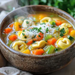 Here are the key ingredients you will need to make a veggie-loaded tortellini soup: - 1 tablespoon olive oil - 1 medium onion, diced - 2 cloves garlic, minced - 2 medium carrots, sliced - 2 stalks celery, chopped - 1 bell pepper (any color), diced - 1 zucchini, diced - 1 cup spinach, chopped - 1 can (14 oz) diced tomatoes, with juice - 6 cups vegetable broth - 1 teaspoon dried oregano - 1 teaspoon dried basil - Salt and pepper to taste - 9 oz fresh or frozen cheese tortellini - Grated Parmesan cheese for serving (optional) - Fresh parsley or basil for garnish This recipe uses fresh and pantry ingredients. You can swap out some veggies if you want. For example, add green beans or kale instead of zucchini. You can also mix in leftover veggies from your fridge. The soup is very flexible, so feel free to get creative! For the full recipe, check out the instructions provided above. Enjoy your cooking adventure! 1. Start with a large pot and heat 1 tablespoon of olive oil over medium heat. 2. Add 1 diced medium onion. Sauté it for 3-4 minutes until it turns clear. 3. Next, mix in 2 minced garlic cloves. Cook for 1 more minute. Watch it closely to avoid burning. 4. Now, add 2 sliced carrots and 2 chopped celery stalks. Sauté these for about 5-6 minutes until they soften. 5. Toss in 1 diced bell pepper and 1 diced zucchini. Stir well and cook for 4-5 minutes. You want them tender but not mushy. 6. Pour in 1 can of diced tomatoes with their juice, along with 6 cups of vegetable broth. Add 1 teaspoon each of dried oregano and basil. Season with salt and pepper. 7. Bring the mixture to a boil. Once it bubbles, turn down the heat. Let it simmer for 10-15 minutes. This helps the flavors mix well. 8. Add 9 oz of fresh or frozen cheese tortellini. Cook them as per package instructions, usually 3-5 minutes until they float. 9. Stir in 1 cup of chopped spinach. Let it wilt in the hot soup for a couple of minutes. 10. Taste your soup and adjust the seasoning if needed. 11. Ladle the soup into bowls. Top it with grated Parmesan cheese and fresh parsley or basil if you like. The heat should start at medium for sautéing. This lets the veggies soften. Once the soup boils, lower the heat to simmer. Simmering is key! It blends the flavors and makes the soup rich. Keep it at a low boil for best results. For images or videos, show each step. Start with the pot of veggies, then the boiling soup, and finally, the finished dish. The soup should look bright and colorful with tender veggies and floating tortellini. The aroma will make it hard to wait! To make your veggie-loaded tortellini soup even tastier, try adding some herbs and spices. I suggest: - Spices: Add a pinch of red pepper flakes for heat. A dash of smoked paprika adds depth. - Herbs: Fresh thyme or rosemary can enhance the soup's aroma. You can also mix in fresh basil at the end for brightness. For protein, consider: - Beans: White beans or chickpeas will add fiber and protein. - Meats: Shredded rotisserie chicken or diced sausage can make it heartier. Getting the right soup consistency is key. Here are my tips: - Consistency: If the soup seems too thick, add more vegetable broth until you reach your desired texture. A little extra broth can make a big difference. - Tortellini doneness: Cook the tortellini until they float to the top. This means they are ready. Don’t overcook them, or they can become mushy. Pair your soup with these options to make it a full meal: - Bread: Serve with crusty bread or garlic bread for dipping. - Salad: A light green salad can balance the meal. For garnishes, I recommend: - Cheese: Top with grated Parmesan for a rich flavor. - Herbs: Fresh parsley or basil adds a pop of color and freshness. This is where the magic of the soup really shines. Enjoy the full recipe for all the details! {{image_2}} You can make this soup fit your diet easily. For gluten-free options, look for gluten-free tortellini. Many stores offer great alternatives made from rice or quinoa. They taste just as good! If you want a vegan version, swap the cheese tortellini for a plant-based option. You can also skip the Parmesan cheese on top or use a vegan cheese alternative. This keeps the soup tasty and friendly for all diets. Using seasonal vegetables can make this soup even better! In spring, add peas or asparagus. In summer, try fresh corn or green beans. In fall, sweet potatoes add a nice touch. In winter, root vegetables like parsnips work well. If you have leftover veggies, toss them in! Almost any vegetable can work. Just make sure to cut them into small pieces so they cook evenly. Changing the broth can change the whole soup. Instead of vegetable broth, try mushroom broth for a richer taste. Chicken broth also adds a nice depth, if you’re not keeping it vegan. For garnishing, you can use different types of cheese. Besides Parmesan, try mozzarella or feta. Each cheese adds its own unique flavor, making your soup even more special. For the full recipe, check the earlier section! Store your veggie-loaded tortellini soup in an airtight container. This keeps it fresh and tasty. The ideal temperature is below 40°F (4°C). When you want to reheat, pour the soup into a pot. Heat it on low until it warms up. Stir often to avoid sticking. You can also use a microwave for quick reheating. Just make sure to cover the bowl to prevent splatters. To freeze the soup, let it cool completely first. Pour it into freezer-safe containers. Leave some space at the top for expansion. Seal the containers tightly. Label them with the date for easy tracking. When you are ready to enjoy it, take a container from the freezer. Thaw it in the fridge overnight. For reheating, use a pot over low heat. Stir it until hot. You can also microwave it if you prefer. Your veggie-loaded tortellini soup stays fresh in the fridge for about 4-5 days. In the freezer, it can last up to 3 months. Just remember, the longer it sits, the more the flavors may change. Always check for any signs of spoilage before eating. What is the best type of tortellini to use? I recommend using cheese tortellini. It adds a nice, creamy flavor. You can also try meat tortellini for a heartier soup. Fresh tortellini cooks faster than frozen, so keep that in mind. Can I use frozen vegetables in the soup? Yes, you can use frozen vegetables. They are easy and save time. Just add them straight to the pot. They will cook and blend well with the other ingredients. How to make it spicier? Add crushed red pepper flakes or a dash of hot sauce. You can also include fresh jalapeños for a kick. Start with a little and taste as you go. Tips for making a larger batch? To make more soup, double all the ingredients. Use a larger pot for cooking. Adjust the cooking time as needed, but keep an eye on the tortellini. General health benefits of the ingredients This soup is packed with veggies! Carrots, spinach, and tomatoes provide vitamins and fiber. Olive oil adds healthy fats. The tortellini gives you carbs for energy and some protein. Caloric content per serving Each serving has about 300-350 calories. This can change based on the tortellini type and added cheese. It’s a filling meal that won’t weigh you down. For the full recipe, check the previous section! This blog post about Veggie-Loaded Tortellini Soup gives you a solid recipe and tips. You learned about different ingredients, cooking steps, and how to make it just right. We explored variations for diets and seasons, plus storage tips to keep your soup fresh. With these ideas, you can make a tasty soup that fits your needs. Enjoy creating your own version and sharing it with others. Happy cooking!