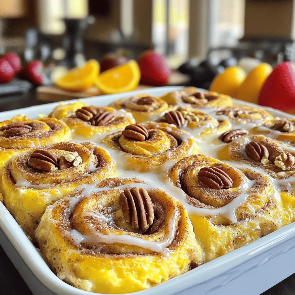 - 2 cans (12.4 oz each) refrigerated cinnamon rolls - 6 large eggs - 1 cup milk The base of this casserole is the refrigerated cinnamon rolls. They create a soft and sweet texture. Use two cans for a hearty dish. Eggs add richness and bind the ingredients. They will puff up the casserole. Milk adds creaminess and moisture. - 1 teaspoon vanilla extract - 1 teaspoon ground cinnamon - 1/2 teaspoon nutmeg Vanilla extract gives a warm, sweet flavor. Ground cinnamon boosts the classic cinnamon taste. Nutmeg adds a hint of spice that makes each bite special. These flavors blend well and enhance your casserole. - 1/4 cup maple syrup - 1/2 cup chopped pecans - 1/2 cup powdered sugar (for icing) - 1-2 tablespoons milk (for icing consistency) Maple syrup adds sweetness and a hint of flavor. Chopped pecans give a nice crunch. For a sweet finish, make icing with powdered sugar and milk. You can drizzle this over the warm casserole for extra delight. Try adding these optional ingredients to make your dish unique. For the complete recipe, check the [Full Recipe]. 1. Preheat your oven to 350°F (175°C). Grease a 9x13 inch baking dish with cooking spray or butter. 2. Open the cans of cinnamon rolls. Cut each roll into quarters. Arrange the pieces evenly in the baking dish. 1. In a large bowl, whisk together: - 6 large eggs - 1 cup milk - 1 teaspoon vanilla extract - 1 teaspoon ground cinnamon - 1/2 teaspoon nutmeg - 1/4 cup maple syrup 2. Pour the egg mixture evenly over the cinnamon roll pieces. Make sure they all get coated. Gently press down with a spatula so they soak up the liquid. 1. Bake in the preheated oven for 25-30 minutes. Check for doneness by inserting a toothpick in the center. It should come out clean. 2. While the casserole bakes, prepare the icing. In a small bowl, whisk together: - 1/2 cup powdered sugar - 1-2 tablespoons milk Mix until smooth and reach your desired icing thickness. 3. Once the casserole is done, let it cool for about 5 minutes. Drizzle the icing over the top while it’s still warm. For a full recipe, refer to the detailed instructions above. Enjoy your delicious cinnamon roll casserole! To ensure even soaking of cinnamon rolls, cut each roll into quarters. Spread them out in the baking dish. Pour the egg mixture evenly over the pieces. Press down gently with a spatula. This helps the rolls soak up all the goodness. Bake at 350°F for 25 to 30 minutes. This temperature gives a nice golden brown color. For a lovely presentation, serve the casserole warm. Top it with a sprinkle of cinnamon. Add whole pecans for a nice touch. Accompany it with fresh fruit. A dollop of whipped cream adds a nice flair too. These simple additions make the dish feel special. Want to mix it up? Try different flavorings like almond extract or orange zest. You can also add fruit like apples or berries. They add a fresh taste. Nuts like walnuts or hazelnuts can give a nice crunch. Let your creativity shine! Experiment and find your favorite twist on this delightful dish. Check out the full recipe for more ideas! {{image_2}} To keep your cinnamon roll casserole fresh, store it in an airtight container. Place the casserole in the fridge within two hours of cooking. This helps prevent spoilage. When stored correctly, it stays fresh for about three to four days. If you plan to eat it later, don’t wait too long! For the best results, reheat your casserole in the oven. Preheat it to 350°F (175°C). Place the casserole in a baking dish, cover it with foil, and heat for about 15-20 minutes. This method keeps the texture soft and fluffy. You can also use the microwave, but it may make the edges tough. If you choose the microwave, heat it in short bursts of 30 seconds. If you want to freeze leftovers, start by letting the casserole cool completely. Cut it into pieces and wrap each piece tightly in plastic wrap. Place them in a freezer-safe bag. This way, they will stay fresh for up to three months. When you’re ready to eat, thaw the casserole in the fridge overnight. After that, reheat it in the oven or microwave. This keeps the delicious flavors intact. Enjoy this tasty treat anytime! Can I use homemade cinnamon rolls? Yes, you can use homemade cinnamon rolls. Fresh rolls add a nice touch. Just make sure they are soft and fluffy. Cut them into quarters like the store-bought ones. This helps them soak up the egg mixture well. How can I make it gluten-free? To make this dish gluten-free, use gluten-free cinnamon rolls. Many brands offer good options. Check your local store. You can also make your own rolls using gluten-free flour. Just follow your favorite gluten-free recipe. Dairy-free alternatives for milk and eggs For a dairy-free version, use almond milk or oat milk. They work well in this recipe. For eggs, try flaxseed meal or a commercial egg replacer. Mix one tablespoon of flaxseed meal with three tablespoons of water for each egg. Suggested replacements for sweeteners If you want to switch sweeteners, use honey or agave syrup instead of maple syrup. Both add a sweet flavor. You can also try coconut sugar for a lower glycemic index option. How to adjust servings for larger groups To serve more people, double the recipe. Use a larger baking dish, like a 12x18 inch pan. This will help ensure even cooking. Keep an eye on the baking time; it may take a bit longer. Modifying baking times for different dish sizes If you change the dish size, you may need to adjust baking times. A smaller dish may cook faster. Check for doneness by inserting a toothpick. If it comes out clean, your casserole is ready! - 2 cans (12.4 oz each) refrigerated cinnamon rolls - 6 large eggs - 1 cup milk - 1 teaspoon vanilla extract - 1 teaspoon ground cinnamon - 1/2 teaspoon nutmeg - 1/4 cup maple syrup - 1/2 cup chopped pecans (optional) - 1/2 cup powdered sugar (for icing) - 1-2 tablespoons milk (for icing consistency) 1. Preheat your oven to 350°F (175°C). Grease a 9x13 inch baking dish with cooking spray or butter. 2. Open the cans of cinnamon rolls and cut each roll into quarters. Arrange the pieces evenly in the baking dish. 3. In a large bowl, whisk together the eggs, milk, vanilla extract, ground cinnamon, nutmeg, and maple syrup until well combined. 4. Pour the egg mixture evenly over the cinnamon roll pieces, making sure they are all coated. Gently press down with a spatula to ensure they soak up the liquid. 5. If using, sprinkle the chopped pecans evenly on top of the mixture. 6. Bake in the preheated oven for 25-30 minutes, or until the casserole is puffed and lightly golden brown. A toothpick inserted in the center should come out clean. 7. While the casserole is baking, prepare the icing by whisking together the powdered sugar and milk in a small bowl until smooth and desired consistency is achieved. 8. Once the casserole is done, let it cool for about 5 minutes, then drizzle the icing over the top while it’s still warm. This recipe serves 8 people. Each serving is rich and satisfying. For nutrition, consider that this dish offers a balance of protein, carbs, and some healthy fats if you add nuts. Enjoy it warm, and feel free to add fresh fruit or whipped cream for a special touch! This casserole is simple to make and full of flavor. We explored the main ingredients like cinnamon rolls, eggs, and milk. Flavor enhancers added depth with vanilla, cinnamon, and nutmeg. You learned step-by-step instructions, helpful tips, and serving ideas. In the end, this dish is versatile and fun. Try different nuts or fruits to mix it up. Don't forget to store leftovers right and enjoy them later. Bake it, share it, and enjoy this delicious meal!