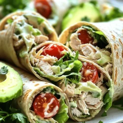 - Shredded chicken - Romaine lettuce - Cherry tomatoes - Parmesan cheese - Caesar dressing - Tortillas The main ingredients give Chicken Caesar Wraps their tasty flavor. Shredded chicken adds protein and heartiness. Romaine lettuce brings a nice crunch. Cherry tomatoes add a burst of sweetness. Parmesan cheese offers a rich, salty touch. Finally, Caesar dressing ties everything together with creamy goodness. - Avocado - Garlic powder - Black pepper - Fresh parsley Optional ingredients can make your wraps even better. Sliced avocado adds creaminess and healthy fats. Garlic powder brings a savory note. Black pepper adds a hint of spice. Fresh parsley can brighten up the dish and add color. - Alternative proteins - Gluten-free options - Dressing alternatives If you want to change things up, you have choices. You can use turkey or shrimp instead of chicken for different flavors. For gluten-free wraps, use corn tortillas. If you prefer a lighter dressing, try yogurt-based Caesar or a vinaigrette. These swaps keep the dish fresh and exciting. For the complete recipe, check the Full Recipe section! To start making your Chicken Caesar Wraps, grab a large mixing bowl. Combine the following ingredients: - 2 cups cooked chicken breast, shredded - 1 cup romaine lettuce, chopped - ½ cup cherry tomatoes, halved - ¼ cup grated Parmesan cheese - ¼ cup Caesar dressing - 1 teaspoon garlic powder - 1 teaspoon black pepper - Salt to taste Mix these ingredients well until everything is coated with the Caesar dressing. It should look fresh and colorful. Next, prepare your tortillas. Lay them flat on a clean surface. This makes wrapping easier. Now, it's time to fill the wraps. Take the chicken Caesar mixture from your bowl. Distribute it evenly onto each tortilla, placing it in the center. Make sure not to overfill. Add a few slices of avocado on top of the mixture in each wrap. The avocado adds a creamy texture and rich flavor. To wrap your Chicken Caesar Wraps, start by folding in the sides of the tortilla. Then, starting from the bottom, roll up tightly. Keep rolling until the filling is completely enclosed. For a nice touch, you can slice each wrap in half diagonally. This makes them easier to eat and looks great on a plate. If you want to enjoy these wraps later, wrap them in foil. They make a perfect on-the-go meal. For the full recipe, check out the detailed instructions above. How to shred chicken efficiently To shred chicken well, use two forks. Hold one fork in each hand. Pull the chicken apart with the forks. This method gives you nice, even shreds. You can also use a stand mixer with a paddle attachment for quick shredding. Just mix on low speed until the chicken is shredded. Keeping ingredients fresh To keep your ingredients fresh, store them separately. Keep the chicken, lettuce, and dressing in airtight containers. This way, they stay crisp and tasty until you're ready to eat. Use the lettuce within a few days. Store tomatoes at room temperature to keep them juicy. Best sides to pair with Chicken Caesar Wraps Pair your wraps with simple sides like carrot sticks or cucumber slices. These add crunch and freshness. You can also serve them with a light soup, like tomato or minestrone. This makes for a well-rounded meal. Presentation ideas When serving Chicken Caesar Wraps, slice them in half. This makes them easier to handle. Arrange them on a plate with a sprinkle of parsley. You can add some cherry tomatoes on the side for color. It looks great and makes your meal pop. Spices and herbs to consider For extra flavor, try adding spices like paprika or cayenne pepper. Fresh herbs like basil or dill can also brighten the wrap. A squeeze of lemon juice adds zest. Mix and match to find your favorite flavor boost. Creating a spicy version If you like heat, add sliced jalapeños to your wrap. A spicy Caesar dressing works too. You can make your own by mixing regular dressing with hot sauce. This gives your Chicken Caesar Wraps a kick that’s sure to please! For the full recipe, visit the Full Recipe link. {{image_2}} You can switch the chicken for other proteins. Turkey works great if you want a leaner option. Shrimp also adds a nice twist with its sweet flavor. For a vegetarian choice, try using beans or tofu. Both options are high in protein and keep the wrap filling. If you want to make your own Caesar dressing, it’s easy. Just mix mayonnaise, lemon juice, garlic, and Parmesan cheese. This gives you control over the flavors. You can also use different dressings like ranch or vinaigrette. These will change the flavor but still keep it delicious. The type of tortilla can change your wrap. Try whole wheat, spinach, or even corn tortillas. Each type adds its own taste and texture. Another fun option is to make a salad bowl instead of a wrap. Just put all the filling in a bowl and enjoy it with a fork. For more ideas, check the Full Recipe for Chicken Caesar Wraps. To keep your Chicken Caesar Wraps fresh, store them in the refrigerator. Wrap each one in plastic wrap or foil. This method keeps them moist and tasty. I recommend using airtight containers. Glass containers work well, too. They help prevent odors from mixing. If you want to save some wraps for later, you can freeze them. Just wrap each Chicken Caesar Wrap tightly in plastic wrap and then place them in a freezer bag. This method keeps them safe for up to three months. When you're ready to eat, take one out and let it thaw in the fridge overnight. For quick heat, you can use a microwave. Just unwrap it, and heat in 30-second bursts until warm. Chicken Caesar Wraps last about 3-4 days in the fridge. If you see any wilting lettuce or strange smells, it's time to toss them out. Always check for signs of spoilage before eating. Fresh ingredients make all the difference in taste and safety. For short-term storage, place Chicken Caesar Wraps in an airtight container. Keep them in the fridge. They stay fresh for about three days. For long-term storage, you can freeze the wraps. Wrap each one tightly in plastic wrap and then place them in a freezer bag. They last up to three months in the freezer. Yes, you can make Chicken Caesar Wraps ahead of time. Prepare the filling and store it in the fridge. Make the wraps just before serving for the best taste. If you want to save time, you can assemble the wraps a day earlier. Just wrap them in foil and keep them in the fridge. This way, they stay fresh and ready to eat. To make Chicken Caesar Wraps healthier, use whole wheat or spinach tortillas. You can also use low-fat Caesar dressing. Swap out regular Parmesan cheese for a light version or use nutritional yeast for a cheese-like flavor. Add more veggies like cucumbers or bell peppers for extra nutrients. This keeps the wraps tasty and adds more color to your meal. We covered how to make Chicken Caesar Wraps step-by-step. These wraps include shredded chicken, romaine lettuce, and other tasty ingredients. You can switch things up with optional add-ins or different proteins. Remember to use fresh ingredients for the best flavor. By following these tips, you can make these wraps your own. Enjoy your delicious creations and share them with friends. They’ll love your tasty wraps as much as you do!