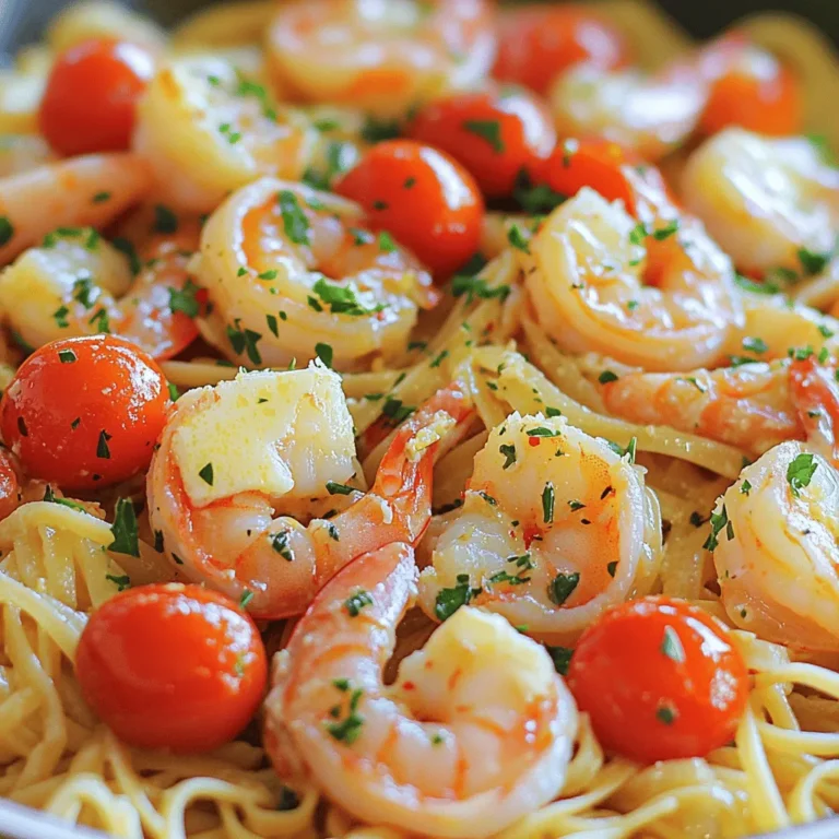 - 1 pound large shrimp - 4 tablespoons unsalted butter - 3 tablespoons olive oil - 4 cloves garlic, minced The main ingredients set the stage for great flavor. Large shrimp give a good bite and cook quickly. Butter and olive oil create a rich base. Garlic adds a savory kick that makes this dish shine. - 1/4 teaspoon red pepper flakes - Juice and zest of 1 lemon - 1 cup cherry tomatoes, halved Flavor enhancers are key to making this dish special. Red pepper flakes add a nice heat. Lemon juice and zest bring brightness that balances the richness. Cherry tomatoes add a sweet touch and freshness. - 8 ounces linguine or spaghetti - Optional ingredients: Salt, pepper, fresh parsley, grated Parmesan cheese I like linguine for its shape, but spaghetti works too. The pasta soaks up the sauce well. Salt and pepper elevate the flavors. Fresh parsley gives a pop of color and fresh taste. Grated Parmesan is a great optional touch for cheese lovers. For the full recipe, you will find everything you need to enjoy this delightful dish. - Start by boiling a large pot of salted water. - Add 8 ounces of linguine and cook until al dente. - Reserve 1 cup of pasta water, then drain the linguine and set it aside. - In a large skillet, melt 4 tablespoons of butter with 3 tablespoons of olive oil over medium heat. - Add 4 minced garlic cloves and 1/4 teaspoon of red pepper flakes. Cook until fragrant for about 1 minute. - Place the shrimp in the skillet in a single layer. Cook for 2-3 minutes until they turn pink, then flip them. Cook for another 1-2 minutes until fully cooked, seasoning with salt and pepper. - Stir in 1 cup of halved cherry tomatoes and the juice and zest of 1 lemon. Let the tomatoes soften for about 2 minutes. - Add the cooked linguine to the skillet. Toss the pasta with the shrimp mixture. Add reserved pasta water a little at a time to create a light sauce that coats the pasta and shrimp. Mix until everything is heated through. To check if shrimp are done, look for a pink color. They should curl into a C shape. If they stay straight, they are overcooked. This can make them tough. Cook shrimp for 2-3 minutes per side. Remove them once they turn pink. The sauce should be light and silky. To get this, add reserved pasta water slowly. This helps bind the sauce to the shrimp and pasta. If you want, you can use broth instead of pasta water. Broth adds depth and flavor. Fresh parsley adds a bright pop of color. Chop it finely and sprinkle on top. For an extra touch, use grated cheese. Parmesan melts nicely and enhances flavor. Just add it before serving for the best taste. For the full recipe, check out the [Full Recipe]. {{image_2}} You can switch the shrimp for other proteins. Scallops make a great choice. They add a sweet taste and cook fast. Chicken is another good option. Cut it into pieces and cook it until golden brown. You can even add cooked crab or lobster. These options bring a rich flavor to the dish. Not a fan of seafood? You can still enjoy this dish. Try using mushrooms or tofu instead. Both are great at soaking up flavor. For added crunch, consider veggies like bell peppers or zucchini. These will give your dish more color and texture. Want to boost the flavor? Add white wine to the sauce. It adds depth and a nice zing. Fresh herbs can also change the taste. Try basil or thyme for a fresh twist. Mix and match these ideas to create your own version of Easy Shrimp Scampi. You can find the full recipe to get started. To keep shrimp scampi fresh, store it in an airtight container. Make sure it cools down before sealing. It stays good in the fridge for 2 to 3 days. This way, you can enjoy it later without losing flavors. To reheat shrimp scampi, use the stove or microwave. On the stove, warm it over low heat. Stir occasionally to heat evenly. In the microwave, use a low power setting. Heat in short intervals, checking often. This prevents rubbery shrimp, which can ruin the dish. Yes, you can freeze shrimp scampi. However, it’s best to freeze it without pasta. For freezing, place the shrimp mixture in a freezer-safe bag. Remove as much air as possible. It keeps for up to 3 months. When ready to eat, thaw overnight in the fridge. Then, reheat and add fresh pasta. This method helps keep the texture nice. The total cooking time for shrimp scampi is about 25 minutes. You need 10 minutes for prep and 15 minutes for cooking. This quick meal is perfect for busy nights when you want something tasty without a long wait. Yes, you can use frozen shrimp for this recipe. Just make sure to thaw them properly. Place the frozen shrimp in cold water and let them sit for 15-20 minutes. Pat them dry before cooking. This way, your shrimp will cook evenly and taste great. Shrimp scampi pairs well with several side dishes. Here are some great options: - Garlic bread for soaking up the sauce - Steamed broccoli for a healthy crunch - Caesar salad for a light and fresh taste - Rice or quinoa to add some heartiness These sides will enhance your meal and make it more filling. You can mix and match based on your taste! For the full recipe, check out the section above. In this post, we explored how to make easy shrimp scampi with simple ingredients. You learned about the main components, cooking steps, and fun variations. Timing and proper techniques ensure the shrimp stay tender and flavorful. With tips for storage and reheating, you can enjoy leftovers without losing taste. I hope this guide helps you create a delicious dish that impresses friends and family alike. Enjoy your cooking adventure!