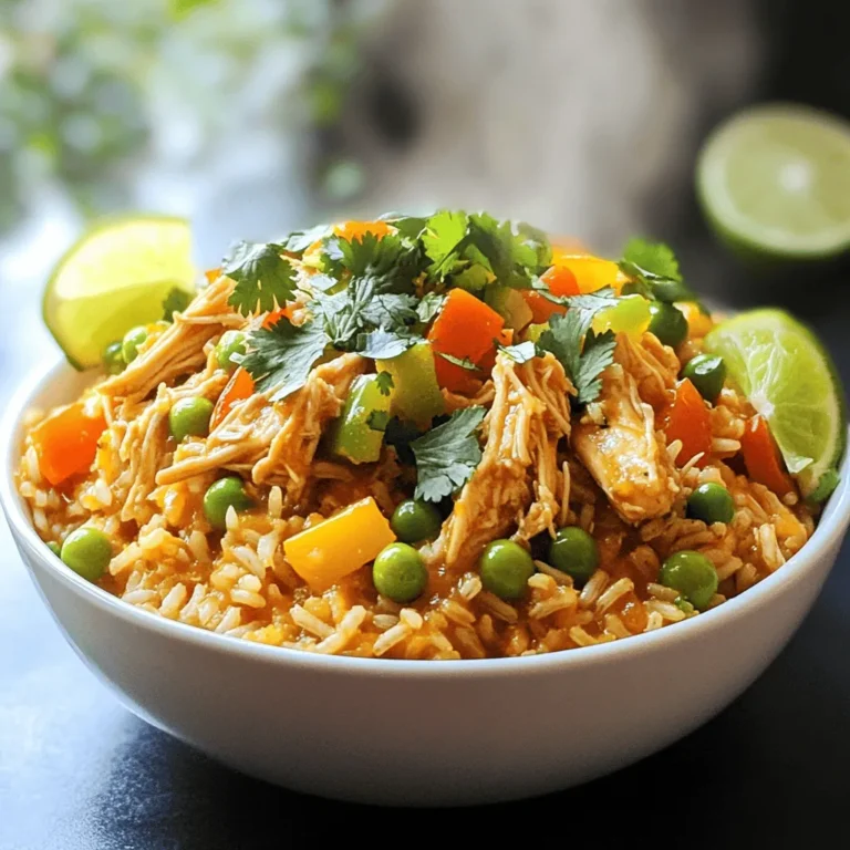 - 2 cups brown rice, rinsed - 1 lb chicken thighs, boneless and skinless - 1 medium onion, finely chopped - 3 cloves garlic, minced - 1 bell pepper, diced (any color) - 1 can (15 oz) diced tomatoes, undrained - 2 ½ cups chicken broth - 1 teaspoon smoked paprika - 1 teaspoon cumin - ½ teaspoon chili powder - Salt and pepper to taste - 1 cup frozen peas - 2 tablespoons olive oil - Fresh cilantro, chopped (for garnish) Gather these ingredients before you start. Each one plays a key role in making this dish tasty. The brown rice adds a nutty flavor and great texture. Chicken thighs keep the meal juicy and tender. Fresh veggies like onion, garlic, and bell pepper give a fresh taste. The spices bring warmth and depth to the dish. The canned tomatoes add moisture and a slight sweetness. Frozen peas are a simple way to add color and nutrition. Olive oil helps with cooking and adds flavor. Finally, cilantro brightens the dish when you serve it. You can find the full recipe [here](#). Enjoy cooking! - Set the Instant Pot to 'Sauté' and heat 2 tablespoons of olive oil. - Add 1 medium onion, finely chopped, and 3 cloves of minced garlic. Sauté for 2-3 minutes. - Next, add 1 diced bell pepper and sauté for another 2 minutes. Stir it often. - Season 1 lb of boneless, skinless chicken thighs with smoked paprika, cumin, chili powder, salt, and pepper. - Push the veggies to the sides of the pot. Sear the chicken for 2-3 minutes on each side. - Add 2 cups of rinsed brown rice, 1 can of diced tomatoes (with juices), and 2 ½ cups of chicken broth. Stir well to mix everything. - Close the lid of the Instant Pot. Set to 'Manual' high pressure for 22 minutes. - After cooking, let the pressure release naturally for 10 minutes. Carefully switch the valve to 'Venting' for any leftover pressure. - Remove the chicken thighs. Shred them with two forks and return to the pot. Stir in 1 cup of frozen peas and let it sit for 5 minutes. - Taste and adjust seasoning if needed. For the full recipe, check out Instant Pot Zesty Chicken & Rice Delight. - Importance of rinsing rice: Rinsing rice removes excess starch. This helps keep your rice fluffy and prevents it from getting sticky. You want each grain to stand out. - Achieving perfect chicken texture: Use boneless chicken thighs for moist meat. They cook well and won’t dry out. Searing the chicken adds flavor and a nice texture. - Natural pressure release benefits: Allowing the pot to release pressure naturally helps keep the chicken tender. It also gives the flavors more time to blend together. Wait about 10 minutes before opening the lid. - Best garnishes for flavor enhancement: Fresh cilantro adds a bright taste to your dish. You can also use lime wedges for a zesty kick. A sprinkle of cheese can add creaminess, too. - Pairing options for complete meals: Serve with a simple salad or crusty bread. These sides balance the meal and add crunch. You can also pair it with a light soup for a cozy dinner. - Overcooking rice: Using too much liquid or cooking too long can make rice mushy. Stick to the recipe for the right balance. - Not seasoning enough: Don’t skip the spices! Seasoning adds depth to your dish. Taste before serving and adjust as needed for the best flavor. For the full recipe of this comforting dish, check the [Full Recipe]. {{image_2}} You can switch up your chicken cuts in this recipe. Chicken thighs offer great flavor, but you can also use chicken breasts. If you prefer leaner meat, breasts work well. Just remember that breasts may cook faster, so check for doneness. Adding more veggies can boost nutrition and taste. Try diced carrots, zucchini, or spinach. These additions not only add color but also provide vitamins. Just chop them small so they cook evenly with the rice. Spice blends can change the taste of your dish. You can use Italian herbs like oregano and basil for a Mediterranean twist. For a kick, add crushed red pepper flakes or curry powder. These spices will take your meal to a new level. You can also try different sauces or liquids. Swap chicken broth for vegetable broth for a lighter option. A splash of soy sauce can add a savory depth. If you want creaminess, mix in coconut milk instead of broth. These choices will keep your meal exciting! For the full recipe, check out Instant Pot Zesty Chicken & Rice Delight. After cooking, let your chicken and rice cool down. Place it in a clean, airtight container. This helps keep it fresh. You can store it in the fridge for up to four days. Always check for any off-smells before eating. If it smells fine, it should be good to eat! To freeze, use a freezer-safe container. Make sure to leave some space at the top. This allows for expansion when freezing. You can freeze the dish for up to three months. When ready to eat, thaw it in the fridge overnight. For reheating, place it in a pot on low heat. Stir often to warm it evenly. You can also use the microwave. Just cover it and heat in short bursts, stirring in between. To make Instant Pot Chicken and Rice, start by sautéing onions and garlic in olive oil. Add diced bell pepper and cook for a couple more minutes. Season chicken thighs with smoked paprika, cumin, and chili powder. Sear them in the pot until golden brown. Next, add rinsed brown rice and canned tomatoes with their juice. Pour in chicken broth and stir. Close the lid, set it to 'Manual' for 22 minutes, and let it cook. Afterward, let the pressure release naturally for 10 minutes. Shred the chicken, mix in frozen peas, and adjust the seasoning. This method keeps the rice fluffy and the chicken tender. Yes, you can use white rice instead of brown rice. White rice cooks faster than brown rice. If you use white rice, reduce the cooking time to about 10-12 minutes on high pressure. Make sure to adjust the broth quantity slightly, too. White rice will give you a softer texture, while brown rice offers a nuttier flavor. The total cooking time for this recipe is about 45 minutes. This includes 10 minutes for prep, 22 minutes for high-pressure cooking, and about 10 minutes for natural pressure release. The rest is for shredding chicken and warming the peas. This time is quick for a meal that tastes so good. Yes, you can add other vegetables to enhance the dish. Vegetables like carrots, green beans, or corn work well. Just chop them into small pieces and add them with the rice. Keep in mind that different veggies may change the cooking time slightly. You want everything to cook evenly and be tender. While canned tomatoes add great flavor, they are not strictly necessary. You can use fresh tomatoes if you prefer. Just chop them finely and add them to the pot. If you skip tomatoes altogether, consider adding more broth for moisture. This change can affect the dish's overall taste, so adjust your spices accordingly. This blog post covered all you need for Instant Pot Chicken and Rice. We explored ingredients, cooking steps, and essential tips to make it perfect. Remember to rinse your rice and season well. You can customize the dish with different veggies or spices. Store leftovers properly for the best taste later. Enjoy experimenting with this recipe. It’s simple, delicious, and great for any meal. Get cooking and have fun with it!