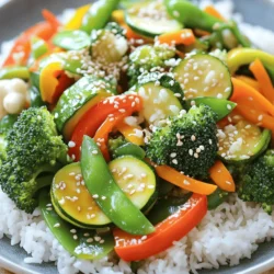To make a great Easy Veggie Stir Fry, you need fresh ingredients. Here’s what you’ll need: - 1 cup broccoli florets - 1 bell pepper (red or yellow), sliced - 1 carrot, julienned - 1 cup snap peas - 1 small zucchini, sliced - 3 cloves garlic, minced - 1-inch piece fresh ginger, grated - 3 tablespoons soy sauce (or tamari for gluten-free) - 1 tablespoon sesame oil - 1 tablespoon olive oil - 1 tablespoon sesame seeds (optional) - Salt and pepper to taste - Cooked rice or noodles (for serving) These ingredients bring color and flavor to your dish. You can mix and match veggies based on what you have. Just keep the basic idea of fresh, crunchy vegetables for the best taste. Enjoy creating your dish with these simple ingredients! For the full recipe, check out Easy Veggie Stir Fry. Start by washing your veggies. Rinse them under cold water to remove dirt. Use a clean cutting board and knife for chopping. Chop the broccoli, bell pepper, carrot, snap peas, and zucchini into bite-sized pieces. This helps them cook evenly. Uniform sizes mean each piece gets tender at the same time. Heat the olive oil in a large pan over medium-high heat. The oil should shimmer, not smoke. Next, add minced garlic and grated ginger. Sauté for about 30 seconds. The aroma will fill your kitchen! Now, toss in the broccoli and carrots first. They take longer to cook. Stir-fry them for 2-3 minutes. Then, add the bell pepper, snap peas, and zucchini. Drizzle soy sauce and sesame oil over them. Continue to stir-fry for another 3-4 minutes. The vegetables should be tender but still crisp. Taste your stir fry. Adjust seasoning with salt and pepper if needed. For extra flavor, sprinkle sesame seeds right before serving. Serve this vibrant mix over cooked rice or noodles for a filling meal. Remember, this is a quick and easy recipe that highlights fresh flavors! For the complete details, check the Full Recipe. For a great stir-fry, select fresh veggies. They should be crisp and bright. Here are my top picks: - Broccoli florets - Bell pepper (red or yellow) - Carrot - Snap peas - Zucchini You can also use seasonal vegetables. In spring, try asparagus or peas. In fall, add squash or kale. This keeps your dish fresh and exciting. To boost flavor, play with your seasonings. Besides soy sauce, try these: - Garlic - Ginger - Chili flakes - Fresh herbs like cilantro For added protein, toss in cooked chicken, shrimp, or tofu. You can also top with nuts or sesame seeds for crunch. This makes the meal hearty and satisfying. Using a wok gives you high heat and quick cooking. It’s great for stir-frying. If you don’t have one, a frying pan works too. Just make sure it’s large enough for all the veggies. Control the heat well. Start high to sear the vegetables. Then lower it to cook through without burning. This way, you’ll get that perfect tender-crisp texture. For the full recipe, check out Easy Veggie Stir Fry. {{image_2}} You can change the flavor of your Easy Veggie Stir Fry by using different cuisines. For Asian-inspired flavors, add soy sauce, ginger, and sesame oil. These ingredients give your dish that classic, savory taste. You can also sprinkle some chili flakes for a spicy kick. If you want a Mediterranean twist, swap the soy sauce for olive oil and lemon juice. Toss in some olives and artichokes for a fresh taste. Use herbs like oregano and basil to brighten up the dish. This variation is both light and flavorful, perfect for a sunny day. Making your stir fry fit your diet is easy. For gluten-free options, use tamari instead of soy sauce. This keeps all the flavor without the gluten. You can also check that your sesame oil is gluten-free. If you're vegan or vegetarian, skip the meat and focus on the veggies. You can add tofu or tempeh for protein. Both options soak up flavors well and add texture. These choices make your stir fry filling and nutritious. You don't have to stick to the stove when making stir fry. You can roast your veggies in the oven for a different flavor. Set the oven to 425°F (220°C) and roast for about 20 minutes. This method gives your veggies a nice caramelized taste. Another option is using an Instant Pot. Toss all your ingredients in and set it to manual for 3 minutes. This method saves time and keeps the veggies tender. It’s a quick way to enjoy a delicious meal without much fuss. For more details, check out the Full Recipe. To keep your veggie stir fry fresh, use airtight containers. Make sure the stir fry cools down before sealing. This helps prevent moisture buildup, which can make the veggies soggy. Store your leftovers in the fridge for up to three days. If you want to keep it longer, think about freezing. When reheating stir fry, I find the stove is best. Heat a pan over medium heat and add a splash of water. This method steams the veggies, keeping them crisp. Avoid microwaving, as it can make them soggy. Stir occasionally to heat evenly. Yes, you can freeze stir fry! To freeze, let it cool completely. Then, portion it into freezer bags or containers. Try to remove as much air as possible to avoid freezer burn. It can last up to three months in the freezer. When ready to eat, thaw in the fridge overnight and reheat on the stove for best results. For stir fry, cut vegetables into uniform pieces. This helps them cook evenly. Use a sharp knife for clean cuts. Aim for bite-sized pieces, about 1 inch. This size cooks quickly and keeps a nice crunch. For example, chop broccoli into florets and slice bell peppers thinly. Keep carrots julienned for fast cooking. Yes, you can use frozen vegetables. They save time and are convenient. Frozen veggies are often flash-frozen to lock in nutrients. However, they may release water when cooked. This can make the stir fry soggy. Fresh vegetables have a better crunch and flavor. If using frozen, cook them for a shorter time. You can add many proteins to your stir fry. Popular options include chicken, shrimp, tofu, or beef. For chicken, cut it into small pieces and cook it first. For shrimp, add them once the veggies are almost done. Tofu is great for a plant-based option. Just cube it and pan-fry until golden. To achieve restaurant-quality flavor, focus on sauces and seasoning. Use soy sauce or tamari for depth. Add a splash of sesame oil for a nutty taste. Consider fresh herbs like basil or cilantro for freshness. Don't forget to taste as you cook. A pinch of salt or pepper can elevate the dish. You can find more details in the Full Recipe. We explored how to create a tasty veggie stir-fry. You learned about the key ingredients like broccoli and snap peas. You now know the steps to prepare, cook, and serve your dish. Remember to choose fresh veggies and adjust flavors to your liking. Don’t forget the tips for storage and reheating. Try variations to keep your meals exciting. Enjoy your cooking and share your creations with others!