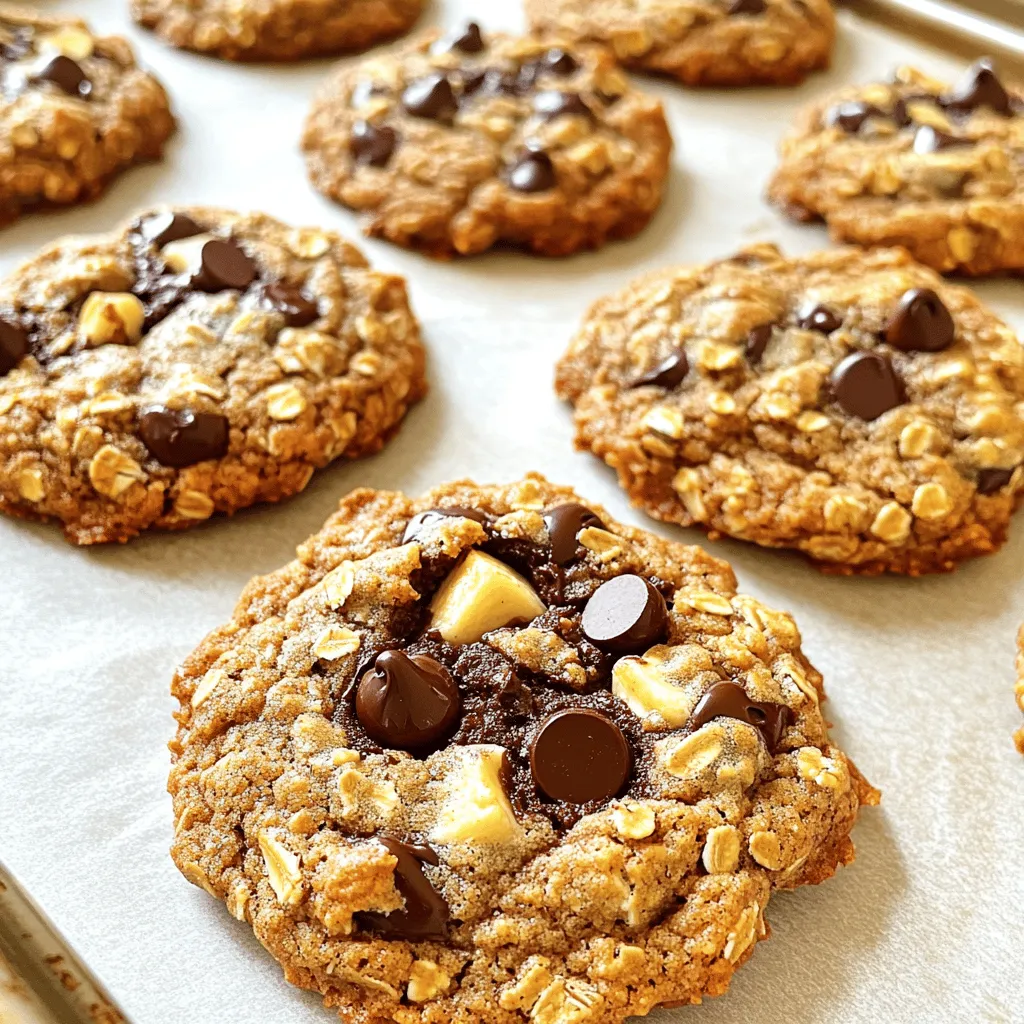 - 2 ripe bananas - 1 cup rolled oats - 1/2 cup dark chocolate chips - 1/4 cup almond butter or peanut butter - 1/4 cup honey or maple syrup - 1 teaspoon vanilla extract - Chopped nuts (walnuts or pecans) - Other flavorings (e.g., nutmeg, coconut) When making Chocolate Banana Oat Cookies, you need a few key ingredients. Start with two ripe bananas. The riper they are, the sweeter your cookies will taste. Next, grab a cup of rolled oats. They provide texture and healthy fiber. Dark chocolate chips add rich flavor and a bit of sweetness. For a creamy base, choose either almond butter or peanut butter. Adding a quarter cup of honey or maple syrup adds more sweetness, while a teaspoon of vanilla extract enhances the flavor. Feel free to get creative with optional add-ins. You can mix in chopped nuts like walnuts or pecans for crunch. If you like, add spices like nutmeg or coconut for extra flavor. Gather all these ingredients to make your cookies delicious. For the complete recipe, check out the Full Recipe. - Preheat your oven to 350°F (175°C). - Line a baking sheet with parchment paper. This helps cookies not stick. - In a large bowl, mash 2 ripe bananas. They should be soft and smooth. - Add 1/4 cup of almond butter to the bananas. Mix until creamy. - Pour in 1/4 cup of honey or maple syrup. This gives sweetness to the cookies. - Add 1 teaspoon of vanilla extract. This enhances the flavor. - Sprinkle in 1/2 teaspoon of cinnamon and 1/4 teaspoon of salt. Stir until well combined. - Gradually fold in 1 cup of rolled oats. Make sure they mix well. - Gently add 1/2 cup of dark chocolate chips. You can also add chopped nuts if you like. - Scoop tablespoon-sized portions of dough onto the baking sheet. Leave space between each cookie. - Bake for 12–15 minutes. Look for golden edges to know they are ready. - Once baked, let the cookies cool on the sheet for 5 minutes. - After that, move them to a wire rack to cool completely. For the full recipe, check out the above section. Enjoy baking! To get the right texture, start with ripe bananas. Ripe bananas are sweeter and softer. They blend well into the cookie dough. This gives a nice, moist cookie. You want to mash them until smooth. Next, measure the oats correctly. Using too many oats can make cookies dry. Stick to one cup of rolled oats for the best results. This keeps your cookies chewy and soft. You can easily make these cookies vegan. Instead of honey, use maple syrup. This keeps the sweetness and is plant-based. If you want a nut-free option, replace almond butter with sunflower seed butter. This works great for those with nut allergies. For gluten-free cookies, use certified gluten-free oats. This ensures you avoid any gluten. The rest of the ingredients are naturally gluten-free. One common mistake is overmixing the dough. Mix just until the ingredients combine. Overmixing can make cookies tough. Also, keep an eye on the baking time. Bake for 12 to 15 minutes. Check for golden edges. If you bake them too long, they may become hard. Trust the timer and your eyes! {{image_2}} You can easily change the flavor of your chocolate banana oat cookies. One fun way is by adding spices like cinnamon or ginger. A sprinkle of cinnamon adds warmth and sweetness. Ginger gives a nice kick and freshness. You can also swap the type of chocolate you use. Dark chocolate brings rich flavor, while milk chocolate offers sweetness. Both options taste great! If you want to switch things up, try different nut butters. Cashew butter gives a creamy taste, while sunflower seed butter is nut-free and great for allergies. You can also change the sweetener. Agave syrup is lighter, while coconut sugar adds a hint of caramel flavor. Both work well in your cookies. You can make these cookies even more special by adding seasonal ingredients. Dried fruit like cranberries or raisins adds sweetness and chewiness. In fall, try pumpkin puree for a cozy flavor. To make them festive, add a pinch of nutmeg or even some festive sprinkles. These changes make your cookies fun for any occasion! For the full recipe, check out the section above. To keep your chocolate banana oat cookies fresh, use an airtight container. This prevents air from making the cookies dry or stale. You can store them at room temperature for a few days. If your kitchen is warm, refrigeration helps them last longer. Just make sure to seal them well to avoid extra moisture. You can freeze the cookie dough for later use. Just scoop the dough into balls and place them on a baking sheet. Freeze them for about an hour until hard, then transfer them to a freezer-safe bag. When you want to bake some, take out the dough and let it thaw in the fridge overnight. You can bake them straight from the freezer, adding a couple of extra minutes to the baking time. These cookies stay fresh for about 4 to 5 days when stored properly. Keep an eye out for signs of spoilage. If you see mold or if they smell off, it's best to toss them. Always trust your senses when it comes to food safety. Enjoy your cookies while they're at their best! Yes, you can use instant oats. They are finer and cook faster than rolled oats. This may change the texture of your cookies. Rolled oats give a chewier bite. If you use instant oats, watch the baking time closely, as they may cook quicker. To lower sugar, try using less honey or maple syrup. You can also substitute with mashed applesauce or a sugar substitute. For lower fat, use less almond butter. Try adding in more oats to balance the mix. If you're allergic to bananas, you can use unsweetened applesauce. This adds moisture and sweetness. Other options include pureed pumpkin or mashed avocado. Each option will change the flavor, but they all work well in cookies. To avoid gooey cookies, make sure your bananas are not overly ripe. You can also add a bit more oats to balance the moisture. Ensure you bake them for the full time until the edges are golden brown. These chocolate banana oat cookies are simple and fun to make. We explored key ingredients like ripe bananas and chocolate chips. You learned how to combine them for the best texture and flavor. Remember to customize your cookies and avoid common mistakes for great results. Enjoy experimenting with variations and tips we've shared. These cookies are not only tasty but also adaptable. With the right storage, they can last a while. Follow these steps, and you will surely impress with your baking!