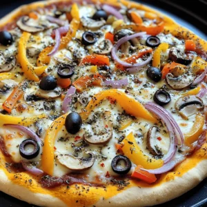 To make a great homemade veggie pizza, you need a few key ingredients. Here is a simple list: - 2 cups all-purpose flour - 1 packet (2 ¼ teaspoons) instant dry yeast - 1 teaspoon sugar - ¾ teaspoon salt - ¾ cup warm water (about 110°F) - 1 tablespoon olive oil - ½ cup pizza sauce - 1 cup shredded mozzarella cheese - ½ cup sliced bell peppers (mix of red, yellow, and green) - ½ cup sliced mushrooms - ½ cup red onion, thinly sliced - ½ cup black olives, sliced - 1 teaspoon dried oregano - 1 teaspoon dried basil - Pinch of red pepper flakes (optional) Using quality ingredients is key to a tasty pizza. Fresh veggies and good cheese make a big difference. They add flavor and texture. For example, fresh bell peppers add crunch and color. High-quality mozzarella melts beautifully. These choices will make your pizza special. If you need to make changes, there are great options. For a gluten-free pizza, you can use almond flour or a gluten-free blend. These can work well for the crust. Always check the package for the right ratios. For a dairy-free pizza, try vegan cheese. Many brands offer tasty options that melt well. You can also use nutritional yeast for a cheesy flavor without dairy. These swaps keep your pizza delicious and friendly for all diets. To start, mix your dry and wet ingredients. In a large bowl, add 2 cups of all-purpose flour, 1 packet of instant dry yeast, 1 teaspoon of sugar, and ¾ teaspoon of salt. Stir it well. Now, gradually pour in ¾ cup of warm water and 1 tablespoon of olive oil. Use a wooden spoon until the mixture sticks together. Next, it’s time to knead the dough. Transfer the dough to a floured surface. Knead the dough for 5 to 7 minutes. You want it to be smooth and elastic. If it feels sticky, sprinkle a bit more flour until it feels just right. Once your dough is ready, let’s shape it. After the dough rises, punch it down and place it on a floured surface. Roll it out into a 12-inch circle. You can also use your hands to stretch it. Make sure it fits your pizza stone or baking sheet well. Now, it’s time to assemble the pizza. Spread ½ cup of pizza sauce evenly across the dough. This step is key for great flavor. Then, generously sprinkle 1 cup of shredded mozzarella cheese over the sauce. Next, arrange your veggies: ½ cup of sliced bell peppers, ½ cup of sliced mushrooms, ½ cup of thinly sliced red onion, and ½ cup of sliced black olives. For even more flavor, sprinkle 1 teaspoon each of dried oregano and dried basil over the toppings. If you like a little heat, add a pinch of red pepper flakes. Now, let’s get that oven ready. Preheat it to 475°F (245°C) about 15 minutes before the dough finishes rising. This ensures the crust cooks well. When the oven is hot, bake your pizza for 12 to 15 minutes. Look for a golden brown crust and bubbling cheese. That’s your sign it’s done! Once baked, remove the pizza from the oven. Let it cool for a few minutes before slicing. Slice it into wedges and serve. Enjoy your homemade veggie pizza delight! You can find the complete recipe above. Making pizza dough can be tricky. Here are some common mistakes and ways to fix them: - Too Sticky Dough: Add more flour as you knead. - Dry Dough: Mix in a bit more water. - Not Rising: Make sure your yeast is fresh. Use warm water, not hot. For rising the dough, I suggest these techniques: - Warm Spot: Find a cozy spot in your kitchen. - Cover Tightly: Use a kitchen towel to keep the warmth in. Let the dough rise until it doubles in size. This usually takes about 30 to 45 minutes. The right herbs and spices make your veggie pizza shine. Here are my favorites: - Dried Oregano: Adds a classic Italian touch. - Dried Basil: Brightens up the overall flavor. - Red Pepper Flakes: Adds a spicy kick for those who like heat. To layer flavors well, follow these tips: - Start with Sauce: Spread it evenly on the dough. - Cheese First: Add cheese over the sauce to help toppings stick. - Top with Herbs: Sprinkle herbs last for the best flavor boost. Try these tips to make your veggie pizza a delight! You can find the full recipe for Garden Delight Veggie Pizza above. {{image_2}} You can use many veggies for your homemade veggie pizza. Seasonal vegetables give the best flavor. Try adding fresh zucchini or summer squash in the summer. In fall, use butternut squash or sweet potatoes. Carrots and spinach are great in the winter. For unique toppings, think outside the box. Try artichoke hearts or roasted red peppers. Fresh arugula or pea shoots add crunch. You can even add fruits like pineapple or figs for a sweet twist. Mix and match to find your favorite combos! Changing the sauce can make a big difference. Instead of regular pizza sauce, try pesto or BBQ sauce. You can also use a spicy arrabbiata for a kick. If you want a creamy base, use Alfredo or white sauce. For cheese, there are many options to explore. Classic mozzarella works well, but you can also use feta or goat cheese for more flavor. If you are vegan, try cashew cheese or almond cheese. Nutritional yeast can add a cheesy taste too. These variations will help you create a pizza that suits your taste. For more ideas and tips, check out the Full Recipe! To keep your leftover pizza fresh, follow these steps: - Refrigeration: Place the pizza in an airtight container or wrap it tightly in plastic wrap. This helps keep moisture in and prevents drying out. - Freezing: If you want to store pizza for longer, freezing is the way to go. Wrap individual slices in foil or parchment paper before placing them in a freezer bag. Remove as much air as possible to avoid freezer burn. You want to enjoy your leftover pizza just as much as the first time. Here are some great methods: - Oven Method: Preheat your oven to 375°F (190°C). Place the pizza on a baking sheet and cover it with foil. Heat for about 10-15 minutes. This keeps the crust crispy and warms the toppings evenly. - Skillet Method: Heat a skillet over medium-low heat. Place the pizza in the skillet and cover it with a lid. This method warms the pizza while keeping the crust nice and crispy. Heat for about 5-8 minutes. By following these tips, you can enjoy your homemade veggie pizza even after the first day! For a full recipe, check out the Garden Delight Veggie Pizza recipe above. For pizza dough, you can use either all-purpose flour or bread flour. - All-purpose flour: This type works well for pizza. It has a balanced protein content. This gives you a good texture. - Bread flour: This flour has more protein. It makes a chewier crust. Many chefs prefer it for its strong structure. Using either will yield tasty results. I often use a mix for a perfect balance. Yes, you can make pizza ahead of time! Here are some tips: - Dough preparation: You can prepare your dough a day in advance. Just let it rise, then store it in the fridge. - Toppings: Chop your veggies and store them in airtight containers. This keeps them fresh. - Sauce: You can make your sauce ahead too! Just keep it sealed in the fridge. When you're ready to bake, just assemble your pizza and enjoy! To keep your pizza base crispy, follow these strategies: - Preheat the oven: Always preheat your oven to a high temperature. This helps the crust cook fast. - Par-bake the crust: Bake the dough for a few minutes before adding toppings. This helps set the base. - Use less sauce: Spread sauce lightly to avoid over-saturating the dough. - Add toppings wisely: Use drier toppings and avoid too much cheese. These tips will help you achieve a nice, crisp pizza base! For more delicious ideas, check out the Full Recipe. Making your own veggie pizza is simple and fun. We covered key ingredients and their quality for great taste. You learned about dough preparation, baking tips, and unique flavor combinations. Plus, we shared helpful storage ideas for leftovers and reheating methods. Now, you have all the tools to enjoy delicious pizza at home. Experiment with flavors and toppings. Happy pizza making!