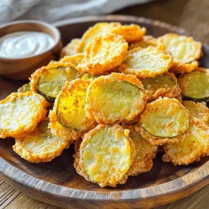 - Dill pickle slices - Buttermilk - All-purpose flour - Cornmeal To make crispy fried pickles, gather the main ingredients first. Dill pickle slices are key for that tangy bite. Buttermilk adds moisture, making the pickles soft inside. All-purpose flour and cornmeal create a crunchy outside. This mix gives your fried pickles the perfect texture. - Garlic powder - Onion powder - Paprika - Black pepper - Salt Next, let’s spice things up! Garlic powder and onion powder add depth to the flavor. A touch of paprika gives a mild kick and beautiful color. Black pepper and salt enhance all the tastes. These seasonings make your fried pickles even more tempting. - Vegetable oil for frying Lastly, you need vegetable oil for frying. It should be hot enough to make the pickles crispy. This oil helps achieve that golden brown color we all crave. When you combine all these tasty ingredients, you create a snack that’s hard to resist. For the full recipe, check out the details above. Start by draining the pickle slices. Use a colander to remove as much liquid as possible. Next, lay the slices on paper towels. Pat them dry gently. This step is key for getting a crispy texture. After that, soak the dried pickles in buttermilk. Pour 1 cup of buttermilk into a shallow bowl. Add the drained pickles and let them soak for about 30 minutes. This helps the pickles absorb moisture and flavor. Now it's time to make the coating. In a different bowl, mix dry ingredients. Combine 1 cup of all-purpose flour, 1 cup of cornmeal, 1 teaspoon of garlic powder, 1 teaspoon of onion powder, 1 teaspoon of paprika, 1 teaspoon of black pepper, and 1 teaspoon of salt. Stir well to ensure everything is mixed evenly. This mixture will give your pickles a crunchy and flavorful coat. Next, heat the oil. Pour about 2 inches of vegetable oil into a deep skillet. Turn the heat to medium-high. You’ll know the oil is ready when a drop of batter sizzles upon contact. While the oil heats, remove the pickle slices from the buttermilk. Let the excess buttermilk drip off. Dredge each pickle slice in the coating mixture. Make sure they are fully coated for the best crunch. Carefully place the battered pickles in the hot oil. Fry them in batches to avoid overcrowding. Cook for 2-3 minutes on each side. Look for a golden brown color and a crispy texture. When done, transfer the fried pickles to a plate lined with paper towels. This helps drain off excess oil. Enjoy them hot with your favorite dipping sauce, like ranch dressing or spicy mayo. For the full recipe, check out the earlier section! The secret to crispy fried pickles lies in a few key steps. Let’s dig into these tips so you can get that perfect crunch every time. First, drying your pickles is vital. Excess moisture makes them soggy. After draining, pat them dry with paper towels. This simple step helps the coating stick better. Next, buttermilk plays a crucial role. Soaking the pickles in buttermilk adds flavor and moisture. I recommend letting them soak for about 30 minutes. This helps the coating to adhere nicely when frying. Now, let’s talk frying. The ideal oil temperature is around 350°F (175°C). If your oil is too cool, the pickles will absorb oil and become greasy. If it's too hot, they will brown too fast. Always test the oil with a drop of batter. It should sizzle! Avoiding overcrowding is also key. Fry your pickles in batches. This ensures even cooking and crispiness. If you crowd the pan, the oil cools down, leading to soggy pickles. For serving, pick your favorite dips. Ranch dressing is a classic choice, but spicy mayo works great too. You can even try a tangy barbecue sauce for a twist! Pair fried pickles with other snacks. They go well with wings, chips, or sliders. This way, you can create a fun snack spread for your next gathering. For the full recipe, check out the complete guide to making crispy fried pickles. {{image_2}} You can switch up the coating for your crispy fried pickles. For a gluten-free option, use rice flour or almond flour instead of regular flour. This change keeps the crunch while making it friendly for those avoiding gluten. You can also spice things up! Add cayenne pepper or chili powder to the coating for a spicy kick. A little heat makes these tasty snacks even better. Pickles come in many flavors. Instead of dill pickles, try bread and butter pickles. They add a sweet and tangy twist that many love. You can also make your own pickle slices at home. Homemade pickles let you control the flavor and crunch. It's a fun way to experiment with spices and herbs. Dipping sauces make fried pickles even more fun. Ranch dressing is a classic choice. Its creamy taste pairs perfectly with the crunch of pickles. You can also make spicy mayo by mixing mayonnaise with hot sauce. This sauce adds a nice kick and complements the flavor of the pickles. Don't forget to check out the Full Recipe for all the delicious details! If you have leftover crispy fried pickles, store them right. Place them in an airtight container. This keeps them fresh and tasty. Let the fried pickles cool before storing. If you put hot pickles in the fridge, they may become soggy. Store them in the fridge for up to three days. To reheat fried pickles, I recommend using the oven. Preheat the oven to 375°F (190°C). Place the pickles on a baking sheet. Bake for about 10 minutes. This way, they stay crunchy. You can use the microwave, but pickles may turn soft. If you must use a microwave, heat them in short bursts. Check every 30 seconds. You can freeze fried pickles for later. Allow them to cool completely first. Then, place them in a single layer on a baking sheet. Freeze them for about two hours. Once frozen, transfer them to a freezer bag. Remove as much air as possible. They can last up to three months in the freezer. When ready to eat, thaw them in the fridge overnight. Reheat in the oven for the best result. Enjoy your crispy fried pickles again! To make crispy fried pickles, follow these key steps: 1. Drain and Dry: Start by draining the pickle slices. Use paper towels to pat them dry. This removes extra moisture and helps them crisp up. 2. Soak in Buttermilk: Soak the pickles in buttermilk for about 30 minutes. This adds flavor and moisture. 3. Prepare Coating: In another bowl, mix flour, cornmeal, garlic powder, onion powder, paprika, black pepper, and salt. This will be your crispy coating. 4. Heat Oil: Heat oil in a pan. Aim for about 2 inches of oil. It’s ready when a drop of batter sizzles. 5. Dredge Pickles: Remove pickles from buttermilk. Let excess buttermilk drip off. Coat each slice in the dry mixture. 6. Fry in Batches: Fry the coated pickles in the hot oil. Do this in small batches to avoid crowding. Fry for 2-3 minutes on each side until golden brown. 7. Drain Excess Oil: Move the fried pickles to a plate lined with paper towels. This absorbs any leftover oil. Following these steps ensures you have a crispy and tasty treat every time. Fried pickles taste great with many dips. Here are some popular options: - Ranch Dressing: A classic choice that adds creaminess. - Spicy Mayo: Mix mayo with hot sauce for a kick. - Ketchup: Simple but always satisfying. - Honey Mustard: Sweet and tangy with a hint of spice. - Barbecue Sauce: Adds a smoky flavor. Feel free to try different dips and find your favorite! Yes, you can make fried pickles ahead of time. Here are some tips: - Prepare the Pickles: You can soak and coat the pickles earlier in the day. Keep them in the fridge until ready to fry. - Fry Just Before Serving: Fry the pickles right before serving for the best crunch. - Store Leftovers: If you have leftovers, store them in an airtight container in the fridge. The best fried pickles can often be found at local diners or bars. Here are some recommendations: - Southern Restaurants: Many serve fried pickles as an appetizer. - Food Trucks: Look for trucks that specialize in fried foods. - Local Pubs: Many pubs offer fried pickles alongside their beer options. Check out reviews or ask friends for their favorite spots. You might find a hidden gem near you! For the full recipe, visit the recipe section above. Crispy fried pickles are simple and fun to make. Start with dill pickle slices and buttermilk, then coat them with flour and cornmeal. Follow my steps for frying and use tips for the best texture. Remember, you can change the coating and try different dips. Store leftovers well and reheat to keep them crispy. Enjoy your tasty fried pickles at home or share them at your next gathering! Making them is easier than you think, and they always impress.