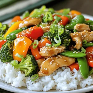 For this Chicken and Veggie Stir Fry, you will need: - 2 boneless, skinless chicken breasts, thinly sliced - 1 tablespoon soy sauce - 1 tablespoon sesame oil - 2 cups mixed vegetables (bell peppers, broccoli, and snap peas) - 1 carrot, julienned - 3 cloves garlic, minced - 1 inch ginger, grated - 1 tablespoon cornstarch - 1/2 cup chicken broth - Salt and pepper to taste - 2 tablespoons green onions, chopped (for garnish) - Steamed rice or noodles (for serving) You can easily change some ingredients to suit your taste: - Alternatives for chicken: Try tofu for a vegetarian option. Shrimp or beef also work well. - Vegetable variations: Use any fresh veggies you enjoy, like zucchini, carrots, or mushrooms. - Gluten-free options: Use tamari instead of soy sauce for a gluten-free meal. This stir fry is not just tasty; it’s also good for you: - Caloric content per serving: About 350 calories. - Macronutrient breakdown: Roughly 30g protein, 15g carbs, and 20g fat. - Health benefits of ingredients: Chicken provides lean protein, while veggies offer vitamins and minerals. Garlic boosts immunity, and ginger aids digestion. To make your chicken tender and flavorful, marinate it first. Start by tossing the sliced chicken in a bowl with soy sauce and a pinch of black pepper. This simple mix works wonders. Let it sit for about 15 minutes to soak in the flavor. If you have time, you can marinate for up to 30 minutes for even better taste. For the best results, use a large skillet or a wok. Heat sesame oil over medium-high heat. Add the marinated chicken and stir-fry it for 5 to 7 minutes. You want the chicken to be golden brown and fully cooked. Make sure to stir it often. Once done, remove the chicken from the skillet and set it aside. This helps keep it juicy. Now it’s time for the veggies! In the same skillet, add minced garlic and grated ginger. Sauté these for about 30 seconds until they smell amazing. Next, toss in your mixed vegetables and the julienned carrot. Stir-fry for about 4 to 5 minutes. You want them to be crisp-tender, not mushy. This way, they add a great crunch to your dish. Once the veggies are ready, mix cornstarch with chicken broth in a small bowl until smooth. Pour this mixture into the skillet and stir to coat the vegetables. Finally, return the cooked chicken to the skillet, combining everything. Cook for another 2 to 3 minutes until the sauce thickens. For the full recipe, follow the detailed steps listed earlier. Enjoy your delicious chicken and veggie stir fry! To make your chicken and veggie stir fry taste great, balance the flavors with seasonings. Start with soy sauce for that savory kick. You can also add a pinch of salt and pepper for more depth. Garlic and ginger enhance the dish's flavor. Use fresh garlic and ginger for the best results. Mince the garlic finely and grate the ginger. This way, you release their strong flavors into your stir fry. You can use a wok or skillet for this recipe. A wok heats quickly and cooks evenly. If you don’t have one, a large skillet works just as well. For even cooking, make sure your pan is hot before adding the chicken. Stir-fry in small batches if your pan is crowded. This keeps everything hot and helps avoid steaming. Garnish your dish for a colorful touch. Chopped green onions add a nice pop of color. You can also sprinkle sesame seeds on top for extra flair. When serving, rice or noodles make a great base. Place your stir fry on a bed of steamed rice or toss it with noodles. This adds texture and makes your meal more filling. For a fun twist, use colorful plates that match your veggies! {{image_2}} You can switch up the protein in this stir fry. Tofu is a great choice for a vegetarian meal. It soaks up flavors and adds a nice texture. If you like seafood, try shrimp. Shrimp cooks fast and pairs well with veggies. For a heartier option, use beef or pork. Just remember to adjust your cooking times to ensure everything is cooked just right. Feel free to mix and match your veggies. Seasonal vegetables bring fresh flavors. In spring, use asparagus and snap peas. In summer, add zucchini and bell peppers. Fall calls for squash and carrots. Customize based on what you love or what you have at home. This makes your dish unique every time. You can also try frozen veggies for a quick option. Sauces can change the whole dish. Low-sodium soy sauce cuts the salt without losing flavor. You can also try teriyaki sauce for a sweeter taste. If you want some spice, add chili paste or sriracha. For a fruity twist, use orange juice or pineapple juice. Experiment with different sauces to find your favorite. For the complete details of the recipe, check out the Full Recipe. To keep your chicken and veggie stir fry fresh, refrigerate it right away. Use an airtight container to avoid moisture loss. Store it in the fridge for up to four days. Make sure to let it cool down before sealing it. This helps keep the flavors and textures intact. If you want to save some stir fry for later, freezing is a great option. Let it cool completely, then place it in a freezer-safe container. Make sure to leave some space at the top because the food can expand. You can freeze it for up to three months. To eat, thaw it in the fridge overnight. Reheat it in a skillet over medium heat until hot. Stir often to prevent sticking. Meal prepping makes weeknight dinners easier. You can make this stir fry ahead of time. Cook a double batch and store it in separate containers. Portion them out for easy lunches or dinners. Just reheat them when you’re ready to eat. This saves time and helps with healthy eating. Cooking chicken in a stir fry takes about 5 to 7 minutes. Thinly sliced chicken cooks faster than thicker pieces. If you use chicken thighs, it may take a bit longer. Always check to ensure the chicken reaches 165°F for safety. Yes, you can make this recipe in advance. Cook the chicken and veggies, then cool them down. Store them in an airtight container in the fridge for up to three days. Reheat on the stovetop for best results. For a tasty stir fry, use these vegetables: - Bell peppers - Broccoli - Snap peas - Carrots - Zucchini These veggies stay crisp and colorful. Feel free to mix and match based on what you have at home. Chicken and veggie stir fry is a healthy choice. It is low in calories and high in protein. The vegetables provide fiber, vitamins, and minerals. Using lean chicken and healthy oils, like sesame oil, boosts the dish's nutrition. Enjoy this meal guilt-free while savoring the flavors! For the full recipe, check out the detailed cooking steps. The blog covered various aspects of making a chicken and veggie stir fry. We discussed essential ingredients, substitutions, and nutritional values. You learned how to marinate and cook the chicken perfectly, as well as how to stir-fry vegetables for the right texture. We included tips for flavor, cooking techniques, and meal presentation. Lastly, you found ways to store leftovers and prep meals ahead. With this knowledge, you can create a delicious and healthy stir fry that suits your tastes. Enjoy the cooking process and make it your own!