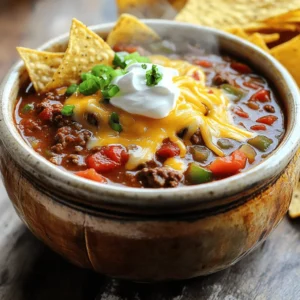 To make this classic beef chili, you need some key ingredients to create that hearty flavor. Here’s what you will need: - 1 lb ground beef - 1 medium onion, chopped - 3 cloves garlic, minced - 1 bell pepper (red or green), chopped - 1 can (15 oz) kidney beans, drained and rinsed - 1 can (15 oz) black beans, drained and rinsed - 1 can (28 oz) crushed tomatoes - 2 tablespoons chili powder - 1 tablespoon ground cumin - 1 teaspoon smoked paprika - 1 teaspoon oregano - Salt and pepper to taste - 2 tablespoons olive oil These ingredients come together to form a rich and flavorful dish. The ground beef gives the chili its base, while the beans add texture and protein. The vegetables bring freshness and sweetness. The spices add warmth and depth. Feel free to explore variations using these ingredients! While the chili is great on its own, toppings can make it even better. Here are some delicious options to consider: - Shredded cheese - Sour cream - Chopped green onions - Avocado These toppings give you a chance to customize each bowl. They add creaminess, crunch, and extra flavor. You can mix and match based on what you like best. For more details on how to prepare this dish, check out the Full Recipe. Prepping Vegetables Start by gathering all your veggies. You need one medium onion, three cloves of garlic, and one bell pepper. Chop the onion and bell pepper into small pieces. Mince the garlic finely. This helps the flavors mix well. Browning the Ground Beef Next, heat two tablespoons of olive oil in a large pot over medium heat. Add the chopped onion and bell pepper to the pot. Cook them for about five minutes, or until they soften. Then, add the minced garlic and cook for one more minute. Now, add one pound of ground beef, breaking it apart with a wooden spoon. Cook it for five to seven minutes until it turns brown. If there is extra fat, drain it out. Combining Ingredients Once the beef is browned, sprinkle two tablespoons of chili powder, one tablespoon of ground cumin, one teaspoon of smoked paprika, and one teaspoon of oregano over the meat. Stir everything well to coat the beef with the spices. Then, pour in one can of crushed tomatoes and add two cans of beans—one can of kidney beans and one can of black beans. Mix it all together until well combined. Simmering for Flavor After mixing, reduce the heat to low. Let the chili simmer uncovered for 30 to 40 minutes. Stir it occasionally to prevent sticking. This step is key. It lets the flavors blend together perfectly. Adjusting Seasoning After simmering, taste your chili. You can add salt and pepper as needed. If you want a spicier kick, add hot sauce or a pinch of cayenne pepper. Presentation Tips When you serve your chili, use bowls. Top each serving with shredded cheese, a dollop of sour cream, and chopped green onions or diced avocado. These toppings add freshness and color. For crunch, serve tortilla chips on the side. Enjoy your hearty classic beef chili! For the full recipe, check out the section above. For even cooking, use a heavy pot. I prefer a Dutch oven for its heat retention. Brown the beef in batches if your pot is small. This lets the meat sear nicely. Stir often to avoid sticking. Keep an eye on the heat; too high will burn the spices. Common mistakes include not draining excess fat. This can make your chili greasy. Another mistake is not letting it simmer long enough. A good simmer blends flavors well. It should bubble gently for at least 30 minutes. To boost flavor, use fresh spices. Store-bought spices may lose potency over time. Toast them in the pot for a minute before adding other ingredients. This will release their oils and deepen the flavor. For heat, add chili powder slowly. You can always add more, but you can’t take it out. A pinch of cayenne or chopped jalapeños works well too. Taste often and adjust as needed. I recommend using a Dutch oven for chili. It distributes heat evenly and is perfect for slow cooking. Look for one with a tight lid to keep moisture in. Other useful tools include a wooden spoon for stirring. A sharp knife makes chopping quicker and safer. A can opener is key for those beans and tomatoes. Having the right tools makes cooking easier and more fun! {{image_2}} You can make beef chili healthier in a few ways. First, try using lean beef or turkey. This option cuts fat while keeping the flavor. Ground turkey gives a lighter taste but still packs protein. For those who prefer no meat, there are great vegetarian or vegan options. You can use lentils or mushrooms as a base. They both add texture and flavor. You can also mix in beans like chickpeas or black beans. These will keep your chili hearty. Chili has many styles depending on where you are. Southwestern-style chili often includes corn and green chilies. These add sweetness and spice. You might also find it topped with avocado or tortilla strips, giving it a fresh crunch. Texas-style chili is different. It usually has no beans and focuses on beef and spices. This style uses a lot of chili powder and sometimes even smoked meats. It’s rich and full of bold flavors. You can also play with beans in your chili. Besides kidney and black beans, you could add pinto beans or even cannellini beans. Each type brings a unique taste and texture. Adjusting the spice level is easy, too. If you like it hot, add jalapeños or cayenne pepper. For a milder dish, skip the heat and focus on herbs. You can also try adding a touch of cocoa powder or coffee. This makes the chili richer and deeper in flavor. For the full recipe, check out the [Full Recipe]. To keep your chili fresh, use an airtight container. Glass or plastic containers work well. Make sure the chili cools before sealing. Store it in the fridge for up to 3-4 days. For longer storage, freeze it. Use freezer-safe bags or containers for best results. When reheating in the microwave, use a microwave-safe bowl. Cover it loosely to prevent splatters. Heat in short bursts, stirring every minute. This helps heat evenly. For stovetop reheating, place the chili in a pot. Heat over medium-low heat, stirring often. Add a splash of water if it seems too thick. How long does chili last? In the fridge, it lasts 3-4 days. In the freezer, it can last up to 4-6 months. Signs of spoilage include a sour smell or mold. If you see these signs, toss it out. Enjoy your Classic Beef Chili while it’s fresh for the best taste! For the full recipe, see [Full Recipe]. To spice up your chili, add hot sauce or fresh peppers. You can use jalapeños for a kick. Sliced serrano peppers also work well. Just chop them finely and add them when cooking. For more heat, mix in cayenne pepper too. Start with a little and taste as you go. Adjust until it’s just right for you. Yes! You can swap many ingredients in chili. Use turkey instead of beef for a leaner option. If you don’t have kidney beans, black beans work great too. You can even use lentils for a different texture. No bell pepper? Try zucchini or corn instead. Get creative and use what you have! Chili pairs well with many sides. Serve it with cornbread for a sweet contrast. Rice is another classic option that soaks up the sauce. You can also enjoy it with tortilla chips for crunch. A simple salad adds freshness. Don’t forget toppings like cheese and sour cream for extra flavor. Yes, you can freeze chili! Let it cool completely before freezing. Use airtight containers or freezer bags for best results. Label them with the date for easy tracking. To thaw, place it in the fridge overnight. You can also use the microwave for a quick thaw. Just heat it on low, stirring often. To thicken your chili, use a few simple methods. You can mash some beans against the pot’s side. This adds creaminess and thickens the sauce. Another method is to let it simmer longer, which reduces extra liquid. If you want a quick fix, mix in cornstarch or flour with a little water. Stir it in and cook until thickened. For full details, check out the Full Recipe for Classic Beef Chili! In this blog post, I shared essential ingredients and steps to make classic beef chili. You learned tips for cooking, variations for different diets, and how to store leftovers properly. With these insights, you can create your own delicious chili that suits your taste. Remember, cooking is about experimenting and enjoying the process. I hope you feel inspired to make your perfect chili and share it with others. Happy cooking!