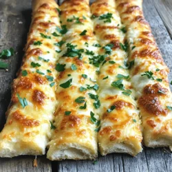 To make cheesy garlic breadsticks, you need simple ingredients. Here’s what you will need: - 2 cups all-purpose flour - 1 tsp baking powder - 1/2 tsp salt - 3/4 cup warm water - 1 tbsp olive oil - 2 cloves garlic, minced - 1 cup shredded mozzarella cheese - 1/2 cup grated Parmesan cheese - 1 tsp dried oregano - 1/2 tsp red pepper flakes (optional) - Fresh parsley, chopped (for garnish) These ingredients combine to create a soft, cheesy treat. The flour gives the bread its structure, while the cheese adds creaminess and flavor. You can get creative with your breadsticks. Here are some add-ins and seasonings that work well: - Chopped green onions for a fresh touch - Italian seasoning for a flavor boost - Garlic powder if you want more garlic flavor - Cooked bacon bits for a savory crunch Feel free to experiment with what you have at home. These extras can help make your breadsticks even more tasty. While mozzarella and Parmesan are classic choices, you can mix it up. Consider these cheeses for extra flavor: - Cheddar for a sharp kick - Gouda for a rich, creamy taste - Fontina for a melty texture Using different cheeses can change the flavor profile of your breadsticks. Choose what you like best, and enjoy the cheesy goodness! For the full recipe, check out the recipe section above. To start, gather your ingredients. In a large mixing bowl, add the flour, baking powder, and salt. Mix these dry ingredients well. Next, slowly pour in the warm water and olive oil. Stir until the dough forms. If it's too dry, add a little more water. If it's too wet, add a bit of flour. Once combined, transfer the dough to a floured surface. Knead it for about 2-3 minutes until it feels soft and elastic. This step is key for a nice texture. Now, let's make the cheesy topping. In a small bowl, combine the minced garlic, mozzarella cheese, Parmesan cheese, oregano, and red pepper flakes if you like some heat. Mix well to ensure every bite is cheesy and flavorful. This topping will make your breadsticks shine. Before you bake, preheat your oven to 400°F (200°C). Roll the dough into a rectangle about 1/2 inch thick. Place it on a baking sheet lined with parchment paper. Next, sprinkle the cheesy mixture evenly over the dough. Use a pizza cutter to slice the dough into strips, cutting almost all the way through. This keeps the breadsticks together. Bake for 15-20 minutes until the edges are golden and the cheese bubbles. Once done, take them out and let them cool a bit. Garnish with chopped parsley for a fresh touch. Enjoy your delicious cheesy garlic breadsticks! For more details, check out the Full Recipe. To get the best texture, focus on kneading the dough. Knead for about 2-3 minutes. This helps the dough become soft and elastic. If it feels sticky, add a bit more flour. If it’s too dry, add a touch of water. Rolling the dough to the right thickness is key. Aim for about 1/2 inch thick. This thickness allows for a nice rise and keeps the breadsticks soft. One common mistake is not measuring the ingredients correctly. Use measuring cups for the flour and water. Too much flour makes the dough dry. Not enough flour makes it too wet. Another mistake is not cutting the dough properly. Cut it almost all the way through but leave it intact. This helps the breadsticks pull apart easily after baking. To amp up the flavor, try adding more garlic! Mix in some minced garlic with the cheese. You can also use fresh herbs like basil or thyme. These add a fresh taste. For a bit of heat, sprinkle in some red pepper flakes. This adds a nice kick. You can also swap out the cheeses for different flavors. Try using cheddar or a blend of cheeses for variety. {{image_2}} You can enjoy cheesy garlic breadsticks even if you need gluten-free options. Use a gluten-free flour blend instead of all-purpose flour. Make sure the blend has a good structure for baking. You might also want to add a bit of xanthan gum. This will help bind the dough. Follow the same steps in the recipe, and you’ll have tasty breadsticks for everyone. Herbs can make your cheesy garlic breadsticks even better. Try adding fresh or dried herbs to the dough. Basil, thyme, or rosemary work well. You can mix them into the dough or sprinkle them on top with the garlic and cheese. This adds a nice flavor that pairs well with the cheese. Experiment with different herbs to find your favorite mix. Dipping sauces can take your cheesy garlic breadsticks to the next level. A classic marinara sauce is always a hit. You can also try garlic butter for an extra garlic punch. For something different, make a ranch dip or a spicy aioli. Pair your breadsticks with a fresh salad or a hearty soup for a complete meal. These options keep your meal fun and exciting. For the full recipe, check out the recipe section and get started on your cheesy garlic breadsticks today! After you enjoy your cheesy garlic breadsticks, store any leftovers in an airtight container. This keeps them fresh for about 2-3 days. If you want to save them longer, consider freezing instead. To freeze cheesy garlic breadsticks, first let them cool completely. Then, wrap each stick tightly in plastic wrap. Place them in a freezer-safe bag or container. They can last up to 2 months in the freezer. This way, you can enjoy them whenever you want! For the best taste, reheat your breadsticks in the oven. Preheat your oven to 350°F (175°C). Place the breadsticks on a baking sheet. Heat them for about 10-15 minutes or until warm and crispy. You can also microwave them, but they may get soft. Enjoy your cheesy garlic breadsticks just like fresh! You can make cheesy garlic breadsticks without yeast by using baking powder instead. Baking powder helps the dough rise without the need for yeast. This method is quick and easy. Just mix your dry ingredients, add water and olive oil, then knead. It will create a soft dough that bakes well. If you want to substitute mozzarella cheese, you have several options. Cheddar cheese adds a sharp flavor. Monterey Jack gives a creamy texture. You can also use a blend of cheeses for more taste. Just make sure to use a cheese that melts well for the best results. Yes, you can prepare the dough ahead of time. Make the dough and wrap it tightly in plastic wrap. Store it in the fridge for up to 24 hours. When you’re ready to bake, let it sit at room temperature for about 30 minutes. This way, you'll have fresh breadsticks ready to go when you need them. You learned how to make perfect cheesy garlic breadsticks. We covered key ingredients, optional add-ins, and the best cheeses. The step-by-step instructions guide you through dough prep, topping creation, and baking. I've shared tips for texture and common mistakes. You can explore variations for gluten-free options and tasty dips. Lastly, proper storage tips ensure your breadsticks last. Enjoy your cheesy creation!