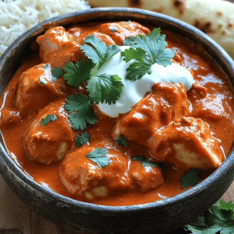 For a tasty Chicken Tikka Masala, you need these key items: - 500g boneless chicken thighs, cut into bite-sized pieces - 1 cup plain yogurt - 2 tablespoons lemon juice - 2 tablespoons garam masala - 1 tablespoon ground cumin - 1 tablespoon ground coriander - 1 teaspoon turmeric powder - 1 teaspoon red chili powder - 4 cloves garlic, minced - 1 inch ginger, grated - 2 tablespoons vegetable oil - 1 large onion, finely chopped - 1 can (400g) crushed tomatoes - 1 cup heavy cream - Salt to taste - Fresh cilantro, for garnish If you don’t have some ingredients, here are swaps you can try: - Use chicken breast for a leaner option. - Substitute Greek yogurt for plain yogurt if you like a thicker sauce. - Lime juice works if you don’t have lemon juice. - For heat, try cayenne pepper instead of red chili powder. - Coconut cream can replace heavy cream for a dairy-free version. Chicken Tikka Masala is flavorful but also rich. Here’s a quick look at the nutrition: - Calories: About 450 per serving - Protein: 25g - Fat: 30g - Carbohydrates: 15g - Fiber: 2g This dish is hearty but can fit into a balanced diet, especially when paired with rice or naan. For the complete cooking guide, check the Full Recipe. First, you need to make the marinade. In a large bowl, mix together the yogurt, lemon juice, garam masala, ground cumin, ground coriander, turmeric powder, red chili powder, minced garlic, and grated ginger. This mix will give the chicken great flavor. Next, add the chicken pieces to the bowl. Make sure every piece gets coated in the marinade. Cover the bowl and let it sit in the fridge. You should let it marinate for at least one hour. For the best taste, let it sit overnight. When you're ready to cook, heat vegetable oil in a large skillet over medium heat. Add the finely chopped onion and sauté it until it turns golden brown. This should take about five to seven minutes. Now, add the marinated chicken to the skillet. Don't forget to include all the marinade too. Cook the chicken for about ten to twelve minutes. Stir occasionally to make sure it cooks evenly. After the chicken is done, pour in the crushed tomatoes. Stir well to combine everything. Let this mixture simmer for another ten minutes. Finally, lower the heat and stir in the heavy cream. This makes the dish rich and creamy. Cook for another five minutes and add salt to taste. Once your Chicken Tikka Masala is ready, it's time to serve. Garnish it with fresh cilantro for a pop of color. You can serve this dish in a large bowl. For a complete meal, pair it with fragrant basmati rice or warm naan. This adds a nice touch and balances the flavors. You can find the full recipe above to guide you through each step. Enjoy your cooking! For great Chicken Tikka Masala, start with the marinade. Use plain yogurt to keep the chicken moist. Add lemon juice for zest and a bit of tang. The spices are key. Garam masala, cumin, and coriander give the dish depth. Use turmeric for color and red chili for heat. Don't forget garlic and ginger; they add flavor. Mix everything well, then coat the chicken pieces. Cover the bowl and let it sit in the fridge for at least an hour. For the best taste, let it marinate overnight. When cooking chicken, heat is crucial. Start by heating oil in a large skillet. Make sure it’s hot enough before adding the chicken. This helps create a nice sear. Cook the chicken for about 10-12 minutes. Stir it occasionally to cook evenly. You want it fully cooked, but still tender. Don't rush this step. Once the chicken is done, add the crushed tomatoes. This keeps the chicken juicy and flavorful. To bring out the best flavor in your Chicken Tikka Masala, focus on the simmer. After adding the tomatoes, let everything cook together for about 10 minutes. This allows the spices to meld. Then, add heavy cream for richness. It balances the spices and makes the sauce smooth. Season with salt to taste. For a fresh touch, garnish with cilantro. This adds color and a burst of flavor. Serve with basmati rice or naan to soak up the sauce. For the full recipe, check the provided details. {{image_2}} If you want a vegetarian or vegan dish, try using tofu or paneer. Both work well with the same marinade. For a vegan option, use coconut yogurt instead of regular yogurt. It gives a nice creaminess without dairy. You can also add more veggies like bell peppers and zucchini to your dish. They add color and taste. Want a milder dish? Reduce the red chili powder in the recipe. You can also remove the chili altogether if you prefer no heat. If you like it spicy, add extra chili powder or fresh green chilies. Just remember, you can always add more spice, but it’s hard to take it out once it’s in! Try different sauces to change the flavor. For example, you can swap crushed tomatoes for tomato puree for a smoother sauce. Another option is to add a splash of coconut milk for a tropical twist. You can also mix in spinach or peas for extra nutrition and color. These small changes can make your Chicken Tikka Masala feel new and exciting! For the full recipe, check the details provided. To keep your Chicken Tikka Masala fresh, store it in an airtight container. Make sure it cools down first. Place it in the fridge for up to three days. Label the container with the date. This way, you know when to eat it. If you want to save it longer, freezing is a great option. First, let the dish cool completely. Then, transfer it to a freezer-safe container. You can also use freezer bags. Squeeze out the air to avoid freezer burn. This dish will last for about three months in the freezer. Reheating Chicken Tikka Masala is easy. You can use the microwave or stove. If using the microwave, heat in short bursts. Stir in between to heat evenly. If reheating on the stove, add a splash of water or cream. This keeps it moist. Warm it over low heat until hot. Enjoy your flavorful meal again! For the complete recipe, check out the Full Recipe. Chicken Tikka Masala has roots in Indian and British kitchens. Some say it started in India. Others believe it began in the UK. The dish combines marinated chicken and a rich tomato sauce. It became popular in the 1960s. The blend of spices and creamy sauce makes it unique. People around the world now love this dish. It shows how food can bring cultures together. Yes, you can use chicken breast. Chicken breast is leaner than thighs. It cooks quickly and stays juicy. If you use chicken breast, cut it into smaller pieces. Marinate it like you would with thighs. Just be careful not to overcook it. This way, you keep the chicken tender and flavorful. To make Chicken Tikka Masala gluten-free, focus on the ingredients. Use gluten-free yogurt and check your spices. Most spices are naturally gluten-free. Also, ensure your canned tomatoes do not have additives. Serve it with gluten-free rice or quinoa. You can enjoy this dish without worry! For the full recipe, check out the section above. In this post, we explored the key ingredients and steps to make Chicken Tikka Masala. We discussed marinade prep, cooking tips, and serving ideas. You learned about substitutions, storage, and how to tweak flavors for your taste. Finally, we answered common questions about this dish's origins and variations. Enjoy making this flavorful meal that can satisfy everyone, whether they’re meat lovers or vegetarians. Experiment and find your favorite version. Happy cooking!