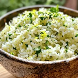 To make a tasty cilantro lime rice, you need a few key items: - 1 cup long-grain white rice - 2 cups vegetable broth or water - 1/4 cup fresh cilantro, chopped - Zest of 1 lime - Juice of 1 lime - 1 tablespoon olive oil - 1 clove garlic, minced - 1/2 teaspoon cumin - Salt to taste These ingredients come together to create a bright and fresh flavor. The rice acts as the base, while lime and cilantro give it a zesty kick. You can boost the taste of your cilantro lime rice with some optional items. Consider these: - 1/4 cup diced red onion - 1/4 cup corn, frozen or fresh - 1/2 jalapeño, finely chopped These add-ins can enhance texture and flavor. Diced onion gives a sweet crunch, while corn adds sweetness. If you like heat, jalapeño will spice things up. Each serving of cilantro lime rice has: - Calories: 200 - Protein: 4g - Carbohydrates: 42g - Fat: 4g - Fiber: 1g - Vitamin C: 7% of daily value This dish offers a good balance of carbs and a bit of protein. It’s a healthy side that pairs well with many meals. Enjoy this vibrant and nutritious dish at your next gathering! For the complete instructions, check the Full Recipe. Start by rinsing the rice in cold water. Use a fine mesh strainer for this. Rinse until the water runs clear. This step helps remove extra starch. Less starch means fluffier rice. Trust me, it makes a big difference! In a medium saucepan, heat olive oil over medium heat. Add minced garlic and sauté for about 30 seconds. You want it fragrant but not burnt. Next, add the rinsed rice and sauté for another 2 minutes. This lightly toasts the rice for extra flavor. Now, pour in vegetable broth or water, and sprinkle in cumin and salt. Bring this mixture to a boil. Then, reduce the heat to low and cover the pot. Let it simmer for 15 to 18 minutes, until the rice is tender. Once done, remove the pot from heat and let it sit for 5 minutes. Garlic adds a warm, rich note to the rice. Cumin gives a bit of earthiness. Both together create a lovely base flavor. Once your rice has rested, it’s time for the fun part! Fluff the rice with a fork. Gently mix in chopped cilantro, lime zest, and lime juice. This brightens up the dish and gives it a fresh taste. Always taste your rice! You might want to add more salt or a splash more lime juice. Adjust according to your palate. Finally, fluff the rice again with a fork. This ensures all the flavors are mixed well. Your cilantro lime rice is now ready to serve warm! You can find the full recipe above. Enjoy! To get fluffy cilantro lime rice, rinse the rice first. Use cold water and a fine mesh strainer. Rinsing removes extra starch. This step helps the rice cook evenly. Next, toast the rice in the pan. Cook it with olive oil and garlic for two minutes. This adds flavor and helps the grains stay separate. One common mistake is not rinsing the rice. This leads to gummy rice. Also, avoid cooking on high heat. This can burn the rice. Always use a lid when simmering. This keeps steam inside for even cooking. Finally, let the rice sit after cooking. This helps it become fluffy and absorb flavors. You can make your cilantro lime rice unique. Add beans for protein. Black beans work well and add color. For spice lovers, mix in chopped jalapeños. You can also switch the lime for lemon. This gives a fresh twist. Finally, try adding different herbs. Mint or parsley can also be delicious. For a complete guide, check the Full Recipe for Cilantro Lime Rice Fiesta . {{image_2}} You can use various rice types for your cilantro lime rice. Long-grain rice works great, but jasmine or basmati rice adds a unique touch. These rice types have lovely aromas and flavors. For a healthier option, try brown rice. It may take longer to cook, but it adds a nutty taste. Adding protein can turn your cilantro lime rice into a complete meal. Chicken, shrimp, or tofu are excellent choices. Cook the protein separately and mix it in after the rice is done. You can also stir in black beans or chickpeas for a hearty vegetarian option. This keeps the dish filling and nutritious. If you love spice, add some heat to your rice. Try mixing in diced jalapeños or serrano peppers while cooking. You can also sprinkle in some red pepper flakes or cayenne pepper. Adjust the spice level based on your taste. This adds a new layer of flavor that pairs well with the lime and cilantro. To keep your cilantro lime rice fresh, store it in an airtight container. Make sure to cool the rice to room temperature before sealing it. This helps prevent excess moisture. You can keep it in the fridge for up to four days. Label your container with the date for easy reference. When you're ready to enjoy your leftover rice, heat it on the stove or in the microwave. If using the stove, add a splash of water to prevent sticking. Stir it often until it's hot. If using a microwave, cover the bowl with a lid or damp paper towel. Heat it in short bursts, checking often. This helps it warm evenly. You can freeze cilantro lime rice for later use. Place cooled rice in freezer-safe bags or containers. Press out as much air as you can before sealing. Frozen rice can last up to three months. When you want to use it, thaw it in the fridge overnight. Reheat it as described above for a quick meal. Enjoy your tasty side dish anytime! Yes, you can make this rice ahead of time. Just cook it and let it cool. Store it in an airtight container in the fridge. It keeps well for up to three days. When ready to serve, simply reheat it. Cilantro lime rice pairs well with many dishes. You can serve it with grilled chicken, fish tacos, or veggie stir-fry. It also goes great with beans or a fresh salad. This rice adds a burst of flavor to any meal. This recipe is easily vegan. Just use vegetable broth instead of chicken broth. All other ingredients are already plant-based. Enjoy this zesty rice without any animal products! To reheat leftover rice, add a splash of water to it in a pot. Cover it with a lid and heat on low. This method helps steam the rice, keeping it moist. You can also use the microwave. Just cover it with a damp paper towel. Yes, if you’re not a fan of cilantro, you can skip it. You can add fresh parsley or green onions instead for some flavor. Lemon zest can also brighten the dish. Feel free to customize it to your taste! For the full recipe, check out the Cilantro Lime Rice Fiesta . You’ll find all the steps to create this tasty side dish! Cilantro lime rice is simple and delicious. We covered key ingredients, cooking steps, and storage tips. I shared ways to customize your rice and avoid common mistakes. Now you can enjoy fluffy, flavorful rice with ease. Remember to experiment with different rice types or add protein for variety. This dish pairs well with many meals, so get creative! Stay confident in your cooking skills and make it your own.