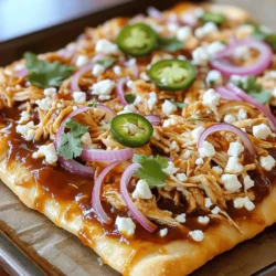 Here are the key items you need for the BBQ chicken flatbread: - 2 large flatbreads or naan - 2 cups cooked chicken, shredded - 1 cup BBQ sauce (your choice of flavor) - 1 red onion, thinly sliced - 1 cup shredded mozzarella cheese - 1/2 cup crumbled feta cheese - 1 cup chopped fresh cilantro (or parsley if you prefer) - 1 teaspoon garlic powder - Fresh jalapeño slices (optional for spice) - Olive oil for brushing - Salt and black pepper to taste These ingredients create a great base for your flatbread. The chicken and BBQ sauce mix well, giving it a tasty boost. To make your flatbread even better, consider these optional toppings: - Extra cheese like cheddar or gouda - Chopped bell peppers for crunch - Pineapple chunks for sweetness - Avocado slices for creaminess You can mix and match these toppings. They can add more flavor and texture to your dish. Each serving of BBQ chicken flatbread offers a balanced meal. Here’s a breakdown: - Calories: About 400-500 per serving - Protein: Around 25-30 grams - Carbohydrates: Approximately 40-50 grams - Fat: Roughly 15-20 grams The protein from the chicken and cheese helps keep you full. The flatbread adds carbs for energy. This dish is both satisfying and flavorful. For the full recipe, you can check out the detailed steps to get started on making this delicious BBQ chicken flatbread! To make BBQ chicken flatbread, start by gathering your ingredients. You will need flatbreads, cooked chicken, and BBQ sauce. Here’s how to prepare: - Preheat your oven to 400°F (200°C). - In a bowl, mix the shredded chicken with BBQ sauce. Stir until all the chicken is coated. - If desired, slice your red onion and jalapeño. Now, your ingredients are ready, and you can move on to cooking! Baking BBQ chicken flatbread is simple. Follow these steps for the best results: 1. Place the flatbreads on a baking sheet lined with parchment paper. 2. Brush the tops of the flatbreads with olive oil. This helps them crisp up nicely. 3. Spread the BBQ chicken mixture evenly on each flatbread. 4. Add the sliced red onion, shredded mozzarella, and crumbled feta. 5. Sprinkle garlic powder, salt, and black pepper over everything. 6. If you like spice, add fresh jalapeño slices now. 7. Bake in the preheated oven for 12-15 minutes. Watch for the cheese to melt and the edges to turn golden. When done, take them out and sprinkle chopped cilantro on top. Let them cool slightly before slicing. Serving BBQ chicken flatbread can be fun! Here are some ideas: - Cut the flatbread into smaller pieces for appetizers at parties. - Serve it with a fresh salad to balance the flavors. - Pair it with extra BBQ sauce on the side for dipping. - Consider adding a dollop of sour cream or yogurt for a creamy touch. For more detailed instructions, you can refer to the Full Recipe. To get a crispy and tasty flatbread, start with good quality bread. Preheat your oven to 400°F. Brush the flatbreads with olive oil before adding toppings. This step helps the bread crisp up nicely. Bake the flatbread for 12 to 15 minutes. Keep an eye on it to avoid burning. The edges should turn golden brown, and the cheese should melt perfectly. Choosing the right BBQ sauce can make a big difference. I love a sweet and tangy sauce for this flatbread. A smoky flavor adds depth, while a spicy sauce gives it a kick. You can try classic sauces like Kansas City style or a vinegar-based sauce for a tangy twist. Feel free to mix sauces for your unique blend. Using the right tools makes cooking easier. A baking sheet lined with parchment paper helps with easy cleanup. I recommend a good sharp knife for slicing the onion and jalapeños. A mixing bowl is perfect for combining the chicken and BBQ sauce. If you have a pastry brush, use it to apply olive oil evenly. For the best results, a pizza stone is great for baking flatbreads. You can find the Full Recipe in this article for more details. {{image_2}} You can play with cheese to change the taste of your BBQ chicken flatbread. Here are some great choices: - Cheddar: It adds a sharp, tangy flavor. - Pepper Jack: This cheese gives a nice kick with its spice. - Monterey Jack: A smooth choice for a creamy texture. - Blue Cheese: It gives a bold and rich taste if you like strong flavors. Mix and match these cheeses to find your favorite combo. If you want to switch up the protein, try these options: - Turkey: Shredded turkey works well with BBQ sauce. - Pulled Pork: This adds a smoky flavor that’s hard to beat. - Tofu: For a vegetarian option, use firm tofu. Just marinate and grill it. - Chickpeas: Roasted chickpeas give a nice crunch and protein boost. You can use any of these to create a tasty flatbread. To make your flatbread even better, consider these tasty add-ins: - Bell Peppers: Slice them thin for a sweet crunch. - Pineapple: Adds a sweet and tangy flavor that pairs well with BBQ. - Corn: Sweet corn gives a nice texture and flavor burst. - Fresh Herbs: Basil or mint can give a refreshing twist. Pair these with sides like a salad or coleslaw for a full meal. For the full recipe, check out the main article! To store leftover BBQ chicken flatbread, let it cool down first. Wrap the flatbread tightly in plastic wrap or foil. You can also place it in an airtight container. This keeps it fresh and tasty. Store it in the fridge for up to three days. When you are ready to eat, reheat it in the oven or microwave. If you want to freeze your flatbread, follow these steps: 1. Cool it down: Make sure the flatbread is completely cool. 2. Wrap it well: Use plastic wrap to cover the flatbread tightly. Then wrap it in aluminum foil for extra protection. 3. Label it: Write the date on the foil so you know when you froze it. 4. Freeze it: Place it in the freezer. It can stay good for up to three months. To reheat frozen BBQ chicken flatbread: 1. Thaw it: Move it to the fridge the night before. 2. Reheat: Place it in a preheated oven at 350°F (175°C) for about 10-15 minutes. This warms it up and keeps it crispy. Leftover BBQ chicken flatbread lasts about three days in the fridge. If frozen, it can last up to three months. After these times, the flavors may change, and it might not taste as good. Always check for any signs of spoilage, like odd smells or changes in texture, before eating. Yes, you can use store-bought flatbreads. They save time and are easy to use. Look for fresh options at the store. They are great in a pinch. Homemade flatbreads taste amazing but take longer to make. If you love cooking, try making your own flatbreads for a fun project. BBQ chicken flatbread is perfect for meal prep. You can make it ahead and store it in the fridge. Just cook your flatbreads and top them with the BBQ chicken mix. Keep the toppings separate until serving. This way, they stay fresh and crisp. It’s ideal for busy days when you need a quick meal. You can find BBQ chicken flatbread at many restaurants. Look for local pizza places or casual dining spots. Chains often serve this dish, too. Check online reviews for recommendations. Some food trucks also serve great BBQ chicken flatbreads. Explore your area; you might find hidden gems. Customizing your BBQ chicken flatbread is fun and easy. You can add different cheeses like cheddar or gouda. For veggies, try bell peppers or spinach. If you like heat, add more jalapeños or hot sauce. You can switch the chicken for pulled pork or even veggies for a meatless option. Get creative with your toppings! For the full recipe, check out the details above. In this post, we explored making BBQ chicken flatbread. We covered key ingredients and preparation steps, plus tips for perfecting the dish. Remember to experiment with cheeses and proteins to enhance the flavors. Storing leftovers properly helps you enjoy this meal later. Whether cooking for a crowd or prepping for a busy week, BBQ chicken flatbread is flexible and fun. Try different sauces and add your favorite toppings. Enjoy your flavorful creation!