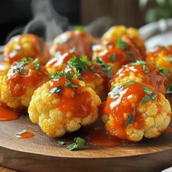 To make Buffalo Cauliflower Bites, you need these simple ingredients: - 1 medium head of cauliflower, cut into bite-sized florets - 1 cup all-purpose flour - 1 cup water - 1 teaspoon garlic powder - 1 teaspoon onion powder - 1 teaspoon smoked paprika - 1/2 teaspoon cayenne pepper (adjust to taste) - Salt and pepper to taste - 1 cup buffalo sauce (store-bought or homemade) - 2 tablespoons butter, melted - Fresh parsley, chopped (for garnish) These ingredients come together to create a dish that is both spicy and crunchy. When picking cauliflower, look for bright white heads. The leaves should be green and crisp. Check for firm florets with no brown spots. A fresh head feels heavy for its size. If it has a strong smell, it may be past its prime. Always choose organic if you can. This ensures you get a clean, crisp taste. If you have dietary needs, don't worry! There are great swaps you can make. For a gluten-free version, use gluten-free flour instead of all-purpose flour. You can also replace buffalo sauce with a mild sauce if you want less heat. To make it vegan, use plant-based butter and a gluten-free flour blend. These alternatives keep the flavor but fit your diet. For the full recipe, check out the full recipe guide for all the steps! Start by cutting your medium head of cauliflower into bite-sized florets. This helps them cook evenly. Make sure the pieces are not too big. Next, rinse the florets under cold water. This removes dirt and makes them fresh. Dry them well with a clean towel. Wet cauliflower won’t get crispy. In a large bowl, whisk together the flour and water until smooth. Add in the garlic powder, onion powder, smoked paprika, cayenne pepper, salt, and pepper. Mix well until all the spices blend in. The batter should be thick enough to coat but not too heavy. This will give your bites that crispy crunch. Preheat your oven to 450°F (232°C) and line a baking sheet with parchment paper. Dip each cauliflower floret into the batter, letting any extra drip off. Place them on the sheet in a single layer. Bake for 20 minutes, flipping them halfway. They should look golden and crispy. While they bake, mix the buffalo sauce with melted butter in another bowl. When the cauliflower is done, toss them in this sauce. Return them to the oven for another 10 minutes. This makes them sticky and flavorful. Let them cool a bit before serving. Garnish with fresh parsley for a nice touch. For the full recipe, check the main article. To make your Buffalo cauliflower bites extra crispy, start with dry florets. Pat them dry with a towel after washing. The batter needs a good grip, so moisture is not your friend. Use a hot oven. Preheat it to 450°F (232°C) for best results. Baking at a high temperature helps the batter brown and crisp up nicely. You can also try adding a bit of cornstarch to your batter. This small addition can create an amazing crunch. Coating the cauliflower in sauce can be tricky. After baking, let them cool a bit first. This helps the sauce stick better. Use a large bowl for tossing. Add the baked florets and pour the sauce over them. Gently mix them with a spatula, so you don’t break the bites. Make sure every piece gets a good coat of sauce. You want all those spicy flavors to shine through. These bites are perfect for parties or snack time. Serve them with a side of creamy ranch or blue cheese dressing. The cool dip balances out the heat. You can also add some fresh veggies like celery and carrot sticks. They make a nice crunch and color on the plate. For a fun twist, try them on a slider. Place some on a small bun with lettuce and sauce. Check out the Full Recipe for more ideas! {{image_2}} You can turn up the heat with spicy buffalo cauliflower bites. To make them spicier, add more cayenne pepper to the batter. You can also mix your favorite hot sauce into the buffalo sauce for an extra kick. Another option is to sprinkle red pepper flakes over the bites just before serving. This adds a fun crunch and a burst of heat. Making vegan buffalo cauliflower bites is easy and fun. Simply replace the butter with olive oil or a vegan butter alternative. You can also use a plant-based milk instead of water in the batter. This keeps the flavor rich and creamy without using animal products. Enjoy the same great taste while sticking to your dietary choices! Baking is the healthier choice for buffalo cauliflower bites. Baking uses less oil than frying, which cuts down on calories. If you want a crispy texture, ensure your florets are well-coated in the batter. You can also try air frying them for a quick and easy option. If you do choose to fry, use a light oil like canola or avocado oil for a better result. For the full recipe, check the detailed instructions and enjoy these delicious bites! To keep your Buffalo Cauliflower Bites fresh, let them cool first. Place them in an airtight container. A glass or plastic container works well. Store them in the fridge for up to three days. Make sure they are not stacked too high to avoid sogginess. To reheat your cauliflower bites, use an oven or an air fryer. Preheat your oven to 350°F (175°C). Spread the bites out on a baking sheet. Heat them for about 10-15 minutes. This helps restore their crunch. If using an air fryer, set it to 350°F (175°C) and heat for 5-7 minutes. If you want to freeze Buffalo Cauliflower Bites, do it before adding the sauce. Once baked, let them cool completely. Place them in a single layer on a baking sheet. Freeze for about 1-2 hours until solid. Then, transfer them to a freezer-safe bag or container. They can last for up to three months. When ready to eat, bake them from frozen, adding sauce just before serving. For the full recipe, check out the Buffalo Cauliflower Bites section. Yes, you can make Buffalo Cauliflower Bites in an air fryer. Using an air fryer gives your bites a crispy texture without too much oil. To do this, prepare your cauliflower as you would for baking. Dip the florets in the batter, then place them in the air fryer basket. Cook at 400°F for about 15-20 minutes. Shake the basket halfway through for even cooking. Toss the cauliflower in buffalo sauce after cooking. Your bites will be crispy and delicious! Making Buffalo Cauliflower Bites gluten-free is simple. You just need to swap out the flour. Use a gluten-free all-purpose flour blend instead. This will keep the batter light and crispy. Check the labels on your sauce as well. Some sauces contain gluten, so look for gluten-free options. This way, you can enjoy these tasty bites without worry. Buffalo Cauliflower Bites taste great with many sauces. Here are a few ideas: - Ranch dressing: This classic dip cools the heat of the buffalo sauce. - Blue cheese dressing: Adds a rich, creamy flavor that complements the spice. - Honey mustard: Sweet and tangy, it gives a nice balance to the heat. - Garlic aioli: A creamy sauce that brings an extra layer of flavor. Feel free to mix and match to find your perfect pairing! For the full recipe, check out the Buffalo Cauliflower Bites section above. Buffalo cauliflower bites are a tasty and healthy option. The blog covered fresh ingredients, easy steps, and helpful tips. You learned how to make them crispier and what sauces pair well. We also explored variations for different diets and how to store leftovers. These bites fit many diets and are fun to share. I hope you feel ready to try making them yourself! Enjoy your cooking adventure!