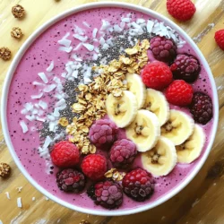 - 1 cup frozen mixed berries (strawberries, blueberries, raspberries) - 1 ripe banana - ½ cup coconut milk (or your choice of milk) This berry smoothie bowl starts with simple and fresh ingredients. The frozen mixed berries give it a burst of flavor and color. They are easy to find and pack a ton of nutrients. I often use a mix of strawberries, blueberries, and raspberries. The ripe banana adds natural sweetness and creaminess. Coconut milk makes the bowl rich and smooth, but you can use any milk you prefer. - 1 tablespoon honey or maple syrup (optional) - ¼ cup granola - 2 tablespoons chia seeds - Fresh berries for topping (whole) - Sliced banana for garnish - Coconut flakes (unsweetened) for garnish You can sweeten the smoothie bowl with honey or maple syrup. This step is optional. If you want a crunch, add granola on top. Chia seeds are a great source of fiber and omega-3s, so I always include them. For decoration, top the bowl with fresh berries and sliced banana. Unsweetened coconut flakes add a nice touch too. These toppings not only enhance flavor but also make the bowl look beautiful. For the full recipe, check out the detailed instructions. - Step 1: Blend the ingredients Start by adding the frozen mixed berries, ripe banana, and coconut milk to a blender. If you want some sweetness, add honey or maple syrup. Blend until the mixture is smooth and creamy. If it feels too thick, just add a little more milk. It should be easy to pour. - Step 2: Pour into a bowl Once blended, carefully pour the smoothie into a bowl. Use the back of a spoon to smooth the top. This creates a nice base for your toppings. - Step 3: Add granola and chia seeds Now, sprinkle granola and chia seeds evenly over the top. This adds a crunchy texture and boosts nutrition. Make sure to cover the smoothie base well. - Step 4: Garnish with fresh fruits and coconut flakes Finally, decorate your smoothie bowl with fresh berries and sliced bananas. For an extra touch, sprinkle some coconut flakes on top. This makes your bowl look colorful and inviting. Enjoy creating your Berry Bliss Smoothie Bowl! For the complete recipe, check out the Full Recipe section. To get the right thickness, start with milk. If your smoothie is too thick, add more milk. If it’s too thin, add more frozen fruit. Frozen berries work best because they make the smoothie cold and thick. They also give a nice texture. The way you arrange your toppings matters. Start with granola, then add chia seeds. Place fresh berries and sliced banana on top. Finish with coconut flakes. This makes your bowl look pretty and colorful. Choosing the right bowl is key too. A wide, shallow bowl works best. This gives you more space for toppings. Plus, it looks great when you serve it. {{image_2}} You can change your smoothie bowl by using different berry mixes. For a Blueberry Banana Smoothie Bowl, blend 1 cup of frozen blueberries with 1 ripe banana. Add ½ cup of your favorite milk. This blend tastes sweet and creamy. It packs a good amount of antioxidants. Another option is the Strawberry Acai Bowl. Use 1 cup of frozen strawberries and 1 packet of acai puree. Blend them with ½ cup of almond milk for a refreshing twist. Top with sliced strawberries and granola for crunch. You can swap out some ingredients to make your smoothie bowl unique. Try using plant-based milk options like almond milk or oat milk. These can change the taste and texture. For toppings, consider other nuts or seeds. Instead of chia seeds, use hemp seeds or sliced almonds. They provide a different flavor and extra crunch. Get creative and find your favorite mix. For the full recipe, you can refer to the Berry Bliss Smoothie Bowl. To keep your smoothie fresh, store any leftover smoothie mix in an airtight container. Place it in the fridge. You can use it within 24 hours for the best taste. If you let it sit longer, it may separate. Just stir it before you drink. Fresh fruits and toppings need care too. Store fruits in the fridge. Keep them dry to avoid mold. Use a paper towel to absorb moisture in the container. This keeps them fresh. For toppings like granola, store them in a cool, dry place. Use a sealed bag or jar to keep them crunchy. Prepping smoothie packs makes mornings easy. Combine the frozen mixed berries, banana, and any extras in bags. Seal them and label with the date. You can freeze these packs for up to three months. When you’re ready to blend, just add coconut milk and blend. Safely freezing berries is important. Wash and dry your berries first. Then, spread them on a baking sheet. This prevents them from clumping. After they freeze, transfer them to bags. Store them in the freezer for smoothies or snacks. They can last up to six months. For the full recipe, check out the Berry Bliss Smoothie Bowl. How long can I store a smoothie bowl in the fridge? You can store a berry smoothie bowl in the fridge for about 1 to 2 hours. After that, it may lose its nice texture. The longer it sits, the more it separates. Can I make this smoothie bowl in advance? Yes, you can make the smoothie part ahead of time. Blend your ingredients and store the mix in the fridge for up to 2 hours. Add toppings right before serving for the best look and taste. Is the smoothie bowl healthy? Yes, a berry smoothie bowl is very healthy! It contains fruits, healthy fats, and fiber. This bowl is rich in vitamins and minerals. It can help you feel full and satisfied. How many calories are in a berry smoothie bowl? A typical berry smoothie bowl has about 300 to 400 calories. This can vary based on toppings and sweeteners. If you want to lower calories, skip the honey or use less granola. For the full recipe, check the ingredients listed above. This blog post covered how to make a delicious berry smoothie bowl. We explored key ingredients, optional toppings, and step-by-step instructions to create this treat. I shared tips on achieving the perfect texture and made suggestions for fun variations. You can easily store leftovers and even prep for later. Smoothie bowls are not just tasty; they can be healthy too. Now, get creative and enjoy making your own unique berry smoothie bowl! It's simple and fun, so dive in and blend up something amazing.