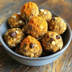 - 1 cup rolled oats - 1/2 cup almond butter or peanut butter - 1/2 cup pumpkin puree - 1/4 cup honey or maple syrup - 1 tablespoon pumpkin pie spice - 1/2 teaspoon vanilla extract - 1/4 cup mini chocolate chips (optional) - 1/4 cup chopped nuts (walnuts or pecans) - Pinch of salt These ingredients blend well to create a tasty snack. Each one adds flavor and nutrition. Pumpkin spice energy bites provide good energy. They are rich in fiber and healthy fats. Oats and pumpkin add nutrients. Almond or peanut butter gives protein. Honey or maple syrup adds natural sweetness. This recipe yields about 12 to 15 bites. Each bite is a perfect snack. You can easily double the recipe for more. Enjoy them after a workout or as a quick treat. Mixing the Base Ingredients Start by gathering your ingredients. In a large bowl, mix 1 cup of rolled oats, 1/2 cup of almond butter (or peanut butter), 1/2 cup of pumpkin puree, and 1/4 cup of honey or maple syrup. Stir until the mixture becomes thick and well combined. This forms a solid base for your bites. Adding Flavor Enhancements Next, add 1 tablespoon of pumpkin pie spice, 1/2 teaspoon of vanilla extract, and a pinch of salt to the bowl. Mix everything thoroughly to ensure each bite has a burst of flavor. If you want some extra sweetness, fold in 1/4 cup of mini chocolate chips and 1/4 cup of chopped nuts like walnuts or pecans. This step brings texture and taste to your energy bites. Forming the Energy Bites Now comes the fun part! Grab small amounts of the mixture and roll them into balls about 1 inch in diameter. You can also use a cookie scoop for evenly-sized bites. Place the formed energy bites on a parchment-lined baking sheet or plate. After forming your bites, refrigerate them for at least 30 minutes. This helps them firm up nicely. When ready to serve, you can enjoy them right away or store them in an airtight container in the fridge. They last up to a week. To make your energy bites look even more delicious, arrange them in a small bowl. Sprinkle a bit of pumpkin spice on top for color. You can also add a few pecan halves on top for a nice touch. This makes them not only tasty but also visually appealing! For the full recipe, check out the detailed instructions above. When mixing the ingredients, start with the sticky ones. Combine almond butter and pumpkin puree first. This helps them blend well with the oats. Use a strong spoon or spatula. If it feels tough, get your hands in there! Mixing with your hands gives you better control. The key to great energy bites is balance. Too much pumpkin puree makes them too wet. If your mix is too dry, add a bit of honey or maple syrup. Aim for a thick, moldable dough. It should hold together when you roll it into a ball. If they crumble, add a splash of water or more nut butter. To boost the taste, try adding mini chocolate chips or nuts. They add sweetness and crunch! You can also toss in seeds, like chia or flaxseeds. Feel free to experiment with different spices. A hint of cinnamon or nutmeg can change the game. For more details, check out the Full Recipe. {{image_2}} You can change the nut butter to fit your taste. Almond butter is great, but you can use peanut butter, cashew butter, or sunflower seed butter. Each one gives a new flavor. Sunflower seed butter is a good choice for nut-free options. This change keeps the bites creamy and tasty. While pumpkin pie spice is a classic, you can mix it up! Try adding cinnamon, nutmeg, or even ginger. Each spice adds its own twist. If you love heat, a pinch of cayenne pepper can make them exciting. Don’t hesitate to experiment and find your favorite blend. You can swap out honey for other sweeteners. Maple syrup works well for a vegan choice. Agave nectar or brown rice syrup are also good options. For a lower sugar option, try using mashed dates or pureed figs. These substitutes keep the bites sweet and delicious without all the sugar. Feel free to be creative with your ingredients. The Full Recipe gives you a solid base, but the fun comes from making it your own! To keep your Pumpkin Spice Energy Bites fresh, store them in an airtight container. This helps keep moisture out and flavors in. Place a piece of parchment paper between layers if you stack them. You can also wrap them individually in plastic wrap for easy grab-and-go snacks. If you want to keep them longer, consider freezing some. Just make sure they are well-wrapped to avoid freezer burn. When stored in the refrigerator, these energy bites last up to a week. After that, they may lose their taste and texture. If you freeze them, they can last for about three months. Just remember to thaw them in the fridge before eating. Always check for any off smells or changes in texture before you enjoy them. This helps ensure you are eating a safe and tasty snack. Yes, you can easily make these energy bites vegan. Just swap the honey for maple syrup. Use almond butter or peanut butter as your base. Both options are vegan-friendly. This way, you keep the taste and texture while making them plant-based. Pumpkin spice energy bites last about a week in the fridge. Store them in an airtight container. This keeps them fresh and tasty. They may dry out if left uncovered, so be sure to seal them well. If you don't have pumpkin puree, you can use applesauce. It adds sweetness and moisture. You might also try mashed banana for a different flavor. Both options work well in the recipe and keep it moist. Yes, these energy bites are healthy! They contain fiber from oats and healthy fats from nut butter. Pumpkin puree adds vitamins A and C. If you control the sweetener, you can keep the sugar low. Overall, they make a great snack or breakfast option. Absolutely! You can freeze these energy bites for up to three months. Just place them in a freezer-safe container. To enjoy, thaw them in the fridge overnight. This way, you have a quick, healthy snack ready when you need it. For the full recipe, check out the entire section above! Pumpkin spice energy bites are a fun snack that you can make at home. They are easy to prepare and packed with flavor. When I made them for the first time, I loved how simple the steps were. What ingredients do I need for pumpkin spice energy bites? You need just a few basic items. Here’s what you should gather: - 1 cup rolled oats - 1/2 cup almond butter or peanut butter - 1/2 cup pumpkin puree - 1/4 cup honey or maple syrup - 1 tablespoon pumpkin pie spice - 1/2 teaspoon vanilla extract - 1/4 cup mini chocolate chips (optional) - 1/4 cup chopped nuts (walnuts or pecans) - Pinch of salt These items create a tasty mix full of flavor. The rolled oats provide a good base. Almond butter or peanut butter adds creaminess. Pumpkin puree gives it that warm, fall feel. Honey or maple syrup brings sweetness, while pumpkin pie spice adds a cozy touch. How do I make these energy bites? Making pumpkin spice energy bites is quick and fun. You start by mixing the rolled oats, almond butter, pumpkin puree, and honey or maple syrup in a large bowl. Stir until the mix is thick and well combined. Next, add the pumpkin pie spice, vanilla extract, and salt. Stir it all together until the flavors blend. If you want an extra treat, fold in the mini chocolate chips and chopped nuts. This adds a nice crunch and sweetness. Now, it's time to shape the bites. Use your hands to form small balls, about one inch wide. You can also use a cookie scoop to make them all the same size. After shaping, place the energy bites on a parchment-lined baking sheet. Chill them in the fridge for at least 30 minutes. This helps them firm up and makes them easier to eat. Once they are ready, store the bites in an airtight container. They can last in the fridge for up to a week. I love serving these bites in a colorful bowl. A sprinkle of pumpkin spice on top makes them look extra special. You can even add a few pecan halves for a nice touch. If you want more details about the recipe, check out the Full Recipe. These pumpkin spice energy bites are easy to make and full of flavor. You can mix oats, nut butter, and pumpkin for a tasty snack. Adding spices and optional ingredients can make them unique. Keep in mind how to store these bites for longer freshness. Always feel free to adjust the recipe to your taste. Enjoy experimenting with nut butters or sweeteners! These bites are not just tasty, they can also be nutritious. Try making them and share your results. Enjoy your homemade treats!