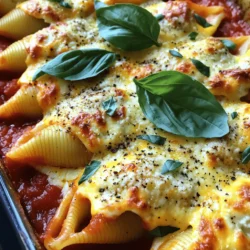 To create rich and tasty ricotta stuffed shells, gather these main ingredients: - 20 jumbo pasta shells - 2 cups ricotta cheese - 1 cup shredded mozzarella cheese - 1/2 cup grated Parmesan cheese - 1 egg, beaten - 2 cups marinara sauce (homemade or store-bought) - 1 teaspoon dried basil - 1 teaspoon dried oregano - Salt and pepper to taste - Fresh basil leaves for garnish These ingredients work together to make a creamy filling and a flavorful sauce. The jumbo shells hold all the goodness inside, making each bite a delight. You can boost the dish with these optional ingredients: - Spinach or kale for added greens - Ground meat like beef or sausage for protein - Ricotta flavored with garlic or lemon zest for a twist - Extra herbs like parsley or thyme for freshness Adding any of these options can give the dish a personal touch. Feel free to experiment and find what you love. Having the right tools makes cooking easier. Here are some helpful items for this recipe: - A large pot for boiling pasta - A mixing bowl for the ricotta filling - A spoon or piping bag for filling shells - A 9x13 inch baking dish for baking - Aluminum foil to cover the dish With these tools, you'll have everything you need to make your ricotta stuffed shells a success. Remember, the right equipment can simplify the cooking process. For the full recipe, check the details above. Start by cooking the jumbo pasta shells. Boil a large pot of salted water. Add the shells and cook them until they are al dente, about 8 to 10 minutes. Drain the shells carefully and set them aside to cool. This step is vital as it makes filling much easier. You want the shells soft but firm enough to hold the ricotta filling. Now, let’s prepare the ricotta filling. In a mixing bowl, combine 2 cups of ricotta cheese, 1 cup of shredded mozzarella, and 1/2 cup of grated Parmesan cheese. Add in 1 beaten egg, 1 teaspoon of dried basil, and 1 teaspoon of dried oregano. Don’t forget to season with salt and pepper, to taste. Mix all the ingredients well until they are fully blended. This filling brings a rich and creamy flavor. Next, it’s time to assemble the dish. Spread 1 cup of marinara sauce evenly on the bottom of a 9x13 inch baking dish. Then, take each pasta shell and fill it with the ricotta mixture. Place the filled shells in a single layer on top of the sauce. Pour the remaining marinara sauce over the stuffed shells. Make sure they are well coated. Finally, sprinkle the rest of the mozzarella and Parmesan cheese on top. Cover the dish with aluminum foil and bake at 375°F (190°C) for 25 minutes. After that, remove the foil and bake for an additional 10 to 15 minutes. You want the cheese to become bubbly and golden brown. Once done, let it cool for a few minutes. Garnish with fresh basil leaves before serving. Enjoy your flavorful dinner with this full recipe! To cook pasta shells, start with a large pot. Fill it with water and add salt. Bring the water to a boil. Add the jumbo shells and cook them until they are al dente. This usually takes about 10-12 minutes. Stir gently to prevent them from sticking. After cooking, drain the shells and let them cool slightly. This helps keep them from tearing when you fill them. Ricotta cheese is the star here, but you can mix it up! Try adding other cheeses to boost flavor. For a creamy touch, add mascarpone or cream cheese. Want a sharper taste? Use feta or goat cheese. Mixing different cheeses gives your ricotta stuffed shells a unique twist. Don’t forget the mozzarella! It melts beautifully and adds a delicious gooeyness. Garnishing can make your dish shine! Fresh basil leaves are a must for color and flavor. You can also sprinkle some extra Parmesan cheese on top. A drizzle of olive oil adds richness. For a kick, a pinch of red pepper flakes can work wonders. Serve the stuffed shells on individual plates for a lovely presentation. Enjoy your meal with a side salad for a complete dinner! For the complete recipe, don’t forget to check the Full Recipe. {{image_2}} For a meat lovers version of ricotta stuffed shells, add cooked meat to the filling. You can use ground beef, sausage, or even shredded chicken. Cook the meat in a pan until browned. Mix it into the ricotta filling before stuffing the shells. This addition gives a hearty twist and makes the dish even more filling. If you want a vegetarian option, consider adding spinach or zucchini to the ricotta filling. Cook fresh spinach until wilted, then squeeze out excess water before mixing it in. For zucchini, shred it and sauté lightly. Both options add color and nutrition to your meal without losing flavor. While marinara sauce is a classic choice, you can try different sauces for a new taste. Alfredo sauce offers a rich and creamy alternative. For a lighter option, use a simple tomato sauce with fresh herbs. You can even use pesto for a burst of flavor. Each sauce changes the dish's profile, making it exciting every time you prepare it. For more ideas, check out the Full Recipe. After you enjoy your Ricotta Stuffed Shells, store any leftovers right away. Place them in an airtight container. Make sure the lid seals tightly to keep them fresh. You can store them in the fridge for up to three days. If you want to keep them longer, freezing is a great option. To freeze your stuffed shells, let them cool first. After cooling, place them in a freezer-safe container. You can also wrap them in plastic wrap and then foil for added protection. Label the container with the date. Frozen stuffed shells can last up to three months. When you’re ready to eat, just thaw them in the fridge overnight. For the best taste when reheating, use the oven. Preheat it to 350°F (175°C). Place the shells in a baking dish and cover with foil. This keeps them moist. Heat for about 20-25 minutes. If you want to add a little crisp, remove the foil for the last 5 minutes. You can also use the microwave, but they may not stay as creamy. Just heat in short bursts to avoid drying them out. Enjoy your meal again just like the first time! Yes, you can make Ricotta Stuffed Shells ahead of time. Prepare the stuffed shells and place them in the baking dish. Cover them tightly with plastic wrap or foil. Store them in the fridge for up to two days. When you're ready to bake, remove the cover and add a bit more marinara sauce. Bake as usual, but add a few extra minutes to the cooking time. Making homemade marinara sauce is simple. You need a few basic ingredients. Here’s how you can do it: - Ingredients: - 2 tablespoons olive oil - 1 small onion, chopped - 2 cloves garlic, minced - 1 can (28 oz) crushed tomatoes - 1 teaspoon dried basil - 1 teaspoon dried oregano - Salt and pepper to taste 1. Heat olive oil in a pot over medium heat. 2. Add the chopped onion. Cook until soft. 3. Stir in minced garlic and cook for 1 minute. 4. Add crushed tomatoes, basil, oregano, salt, and pepper. 5. Simmer for 20-30 minutes, stirring occasionally. This sauce pairs perfectly with your Ricotta Stuffed Shells. If you need a substitute for ricotta cheese, use cottage cheese. Blend it until smooth for a similar texture. Cream cheese also works, but it will taste richer. For a dairy-free option, try blended tofu with a bit of lemon juice. Each substitute will offer a unique twist to your Ricotta Stuffed Shells. In this post, we explored how to make delicious ricotta stuffed shells. We covered the key ingredients, mixing the filling, and assembling the dish. I shared tips for perfect pasta and tasty cheese options. You learned about variations for meat lovers and vegetarians. We also discussed storage and reheating tips for leftovers. Enjoy making your own stuffed shells. It's fun and tasty! Experiment with flavors to find your favorite. Happy cooking!