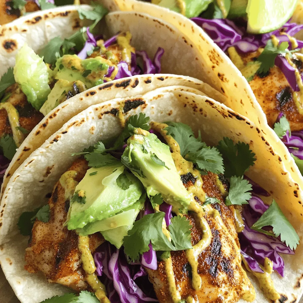 To make these tasty chili lime chicken tacos, gather these ingredients: - 1 lb boneless, skinless chicken thighs - 2 tablespoons chili powder - 1 teaspoon cumin - 1 teaspoon paprika - 1 lime (juiced and zested) - 2 cloves garlic, minced - 2 tablespoons olive oil - Salt and pepper to taste - 8 small corn tortillas - 1 cup red cabbage, finely shredded - 1 avocado, sliced - 1/2 cup fresh cilantro, chopped - Lime wedges for serving If you need to swap ingredients, here are some ideas: - Use chicken breast instead of thighs for a leaner option. - Swap lime with lemon for a different tang. - Use onion powder in place of garlic if you prefer. - Try corn tortillas with flour ones for a softer bite. - You can replace red cabbage with green cabbage for crunch. The right spices can boost your taco flavor. Here are the key ones: - Chili powder gives a warm, spicy kick. - Cumin adds a nutty, earthy taste. - Paprika brings a sweet and smoky flavor. These spices work together to create a zesty taste you will love. Start by making the marinade. In a bowl, mix: - 2 tablespoons chili powder - 1 teaspoon cumin - 1 teaspoon paprika - Juice and zest of 1 lime - 2 minced garlic cloves - 2 tablespoons olive oil - Salt and pepper to taste This mix gives the chicken a bright, zesty flavor. Take 1 pound of boneless, skinless chicken thighs. Add them to the marinade and coat well. Cover the bowl with plastic wrap. Chill it in the fridge for at least 30 minutes. For more flavor, let it marinate up to 2 hours. Preheat your grill or grill pan to medium-high heat. Remove the chicken from the marinade. Grill the thighs for about 6-7 minutes on each side. You want them cooked through with nice grill marks. Once done, let the chicken rest for a few minutes. Then, slice it into strips. Warm 8 small corn tortillas on the grill for about 20 seconds on each side. This makes them soft and easy to fold. On each tortilla, place a few strips of grilled chicken. Top with: - Shredded red cabbage - Slices of avocado - Fresh chopped cilantro Serve the tacos with lime wedges on the side. This adds an extra zing! For the full recipe, see the section above. Enjoy your flavorful and zesty chili lime chicken tacos! Grilling chicken can be simple and fun. First, make sure your grill is hot. A preheated grill helps the chicken sear well. I like to use a medium-high heat. This gives the chicken nice grill marks and a smoky flavor. Always let the chicken rest after grilling. This keeps the juices inside, making it tender. Tacos can tear easily, but there are ways to help. Warm your corn tortillas before filling them. This makes them soft and less likely to break. I recommend grilling them for about 20 seconds on each side. You can also stack them in a clean towel to keep them warm. This way, they stay flexible for filling. Presentation matters when serving food. Use colorful toppings like red cabbage and avocado. These not only look good but taste great too. I love adding fresh cilantro for a pop of green. You can serve the tacos on a platter with lime wedges. This adds a fresh touch and an extra zing! For extra flair, consider using decorative plates to impress your guests. Check out the Full Recipe for more ideas! {{image_2}} Want to switch up your tacos? Try using shrimp! Shrimp cooks quick and soaks up flavors well. Just marinate them like you do the chicken. You can also use pork. Pork shoulder or tenderloin works great. Just adjust the cooking time since pork takes longer. If you prefer a meatless meal, you have tasty choices. Use grilled portobello mushrooms for a hearty base. They absorb the chili lime flavors and offer a nice texture. Another great option is to use chickpeas. Roast them with spices for a crunchy, flavorful bite. You can also fill your tacos with roasted veggies like peppers and zucchini for color and taste. Toppings make tacos fun! Try adding mango salsa for a sweet twist. Just mix diced mango with red onion, cilantro, and lime juice. You can also use a spicy jalapeño salsa for heat. Think about adding pickled red onions for tang. Don't forget cheese! Crumbled feta or cotija adds creaminess. For a crunch, add crushed tortilla chips or nuts. Each of these ideas makes your chili lime chicken tacos even more exciting. For the full recipe, check out the complete instructions to get started! After enjoying your chili lime chicken tacos, store any leftovers in an airtight container. Make sure the chicken and toppings are separate. This way, the flavors stay fresh. Keep the container in the fridge. It will last about 3 days. If you have extra marinated chicken, store it in the same way. When it’s time to reheat, keep it simple. Use a skillet on low heat. Add a splash of water to keep the chicken moist. Cover with a lid to trap steam. Heat for about 5 minutes. For tortillas, warm them in a pan for a few seconds. This keeps them soft and tasty. If you want to save tacos for later, freezing is a great option. Wrap the grilled chicken tightly in plastic wrap. Place the wrapped chicken in a freezer bag. Squeeze out excess air. This helps prevent freezer burn. You can freeze the chicken for up to 3 months. Tortillas do well in the freezer too. Just stack them with parchment paper in between. You should marinate the chicken for at least 30 minutes. If you have extra time, marinate it for up to 2 hours. This lets the chicken soak up all the chili lime flavors. The longer it sits, the more taste you will get. Just remember not to exceed 2 hours; otherwise, the acid from the lime can toughen the meat. Yes, you can use other types of tortillas. Flour tortillas work great if you prefer a softer bite. You can also try whole wheat or spinach tortillas for a twist. Each type adds a unique flavor and texture to the tacos. Just warm them up before serving for the best taste. Many side dishes go well with these tacos. Here are a few ideas: - Mexican rice - Black beans - Grilled corn - Fresh guacamole - A simple salad with lime vinaigrette These sides complement the zesty chicken and add more color to your meal. To amp up the spice, try adding more chili powder to the marinade. You can also mix in cayenne pepper or hot sauce for extra heat. Fresh jalapeños or sliced serrano peppers make great toppings. If you enjoy a kick, experiment with your favorite hot sauces for a big flavor boost. In this post, we explored key ingredients, marinade steps, and grilling tips to create delicious chili lime chicken tacos. I shared ingredient substitutes, storing methods, and variations to suit your taste. You can try alternative proteins and exciting toppings to make each meal unique. Remember, well-marinated chicken and proper heating keep your dish flavorful. Enjoy creating these tacos, and don’t hesitate to get creative with flavors and ingredients!