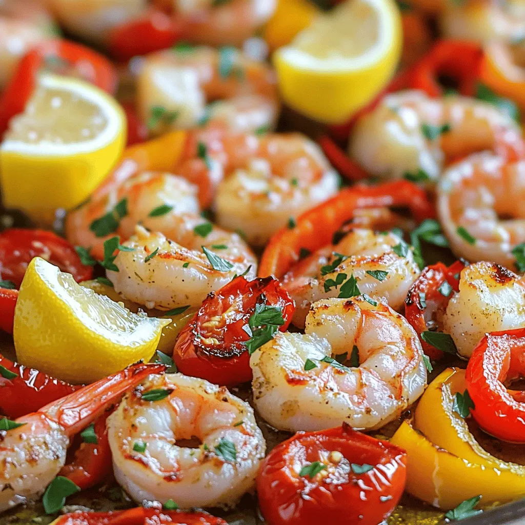 Here is the full recipe ingredient list for your Sheet Pan Garlic Butter Shrimp: - 1 pound large shrimp, peeled and deveined - 4 tablespoons unsalted butter, melted - 4 cloves garlic, minced - 1 teaspoon paprika - 1 teaspoon dried oregano - 1 teaspoon lemon zest - 2 cups cherry tomatoes, halved - 1 cup bell peppers, sliced (red, yellow, or green) - 1 teaspoon salt - ½ teaspoon black pepper - 2 tablespoons fresh parsley, chopped (for garnish) - Lemon wedges (for serving) Each ingredient plays a key role in making this dish taste amazing. The shrimp bring a sweet, briny flavor, while the garlic and butter create a rich base. The spices add warmth and depth. Cherry tomatoes and bell peppers add freshness and color. You can easily find these ingredients at your local store. Remember, fresh shrimp will always give you the best taste. - Preheat the oven to 425°F (220°C). - In a large bowl, mix melted butter, minced garlic, paprika, oregano, lemon zest, salt, and pepper. - Add the shrimp to the bowl and toss until they are well coated. - Line a baking sheet with parchment paper. - Spread the shrimp on one side of the sheet. - On the other side, place halved cherry tomatoes and sliced bell peppers. - Roast everything in the oven for 10-12 minutes until the shrimp are pink and the veggies are tender. - Remove the baking sheet from the oven and garnish with chopped parsley. - Serve with lemon wedges to add a bright flavor. You can find the complete cooking steps in the Full Recipe. Choosing the right shrimp size is key. I recommend using large shrimp. They cook well and are easy to handle. Smaller shrimp can overcook faster. For marinating, let the shrimp sit in the garlic butter mix for at least 15 minutes. This allows the flavors to soak in. To add extra heat, sprinkle in some cayenne pepper or red pepper flakes. This step is simple, and it amps up the flavor. For herbs, fresh parsley or basil can brighten the dish. Fresh herbs often taste better than dried ones. Just remember to add them at the end for the best flavor. To ensure even cooking, spread the shrimp and veggies in a single layer. This helps them roast evenly. Overcooked shrimp can turn rubbery. Keep an eye on them as they roast. They are done when they turn pink and opaque. If you follow these tips, your dish will shine! {{image_2}} You can swap in other veggies to change the flavor. Zucchini and asparagus work great. They cook well and add a fresh taste. Seasonal veggies like broccoli or snap peas are also good choices. You can mix and match based on what you like or what is fresh. Experiment with different seasonings for new flavors. Try adding red pepper flakes for heat. Fresh herbs like basil or cilantro can brighten the dish. You can also use olive oil instead of butter if you want a lighter option. This keeps the dish rich in taste without the dairy. Pair the shrimp with grains for a complete meal. Quinoa or rice makes a nice base. They soak up all the tasty garlic butter. A side salad adds crunch and freshness. A simple green salad or a cucumber salad works well here. You can even serve with crusty bread to mop up the sauce. For the full recipe, check out the details above! After making sheet pan garlic butter shrimp, you may have some leftovers. Here’s how to store them: - Refrigerating leftovers: Place the shrimp and veggies in an airtight container. They can last in the fridge for 2 to 3 days. Make sure to let them cool first. This helps keep the texture nice. - Freezing options for meal prep: If you want to save it longer, freezing is a great option. Use a freezer-safe container or a zip-top bag. It can stay fresh for up to 3 months. Just remember to label the bag with the date. When it’s time to enjoy your leftovers, you can easily reheat them: - Recommended reheating methods: The oven is best for reheating. Preheat it to 350°F (175°C). Place the shrimp and veggies on a baking sheet. Heat for about 10 minutes. This keeps everything juicy. - Timing for reheating shrimp effectively: If you use a microwave, put the shrimp in a microwave-safe dish. Heat in short bursts of 30 seconds. Stir in between until it's warm. Be careful not to overcook the shrimp. It can get rubbery if heated too long. You should cook shrimp in the oven for 10 to 12 minutes. At 425°F (220°C), this time ensures the shrimp cook well. They turn pink and opaque, and the veggies become tender. Cooking too long makes shrimp tough and chewy. So, keep an eye on them! Yes, you can use frozen shrimp. Just thaw them first. Place them in a bowl of cold water for about 15 to 20 minutes. This method is quick and easy. After thawing, pat them dry with paper towels. This helps the garlic butter stick better. I love serving this dish with a fresh salad or rice. A light green salad adds crunch. You can also serve it with quinoa for a healthy twist. Garlic bread pairs well too! It soaks up the tasty garlic butter sauce. Look for a few signs to know if shrimp is cooked. First, check the color. It should be pink and opaque. Second, the shrimp should curl into a C shape. If they curl too tight, they might be overcooked. Perfectly cooked shrimp are juicy and tender. This recipe for sheet pan garlic butter shrimp is quick, easy, and full of flavor. You learned about the perfect ingredient list, step-by-step preparation, and storage tips. Remember, selecting fresh shrimp and seasoning well makes a big difference. Don't hesitate to try different veggies or spices to suit your taste. Enjoy this tasty dish alone or with friends. With some simple techniques, you can impress anyone at your table.