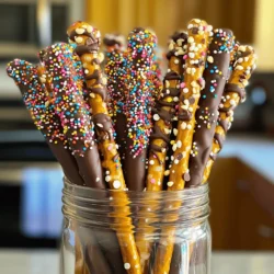 To make chocolate dipped pretzel rods, you need simple ingredients that are easy to find. Here’s what you will need: - 12 pretzel rods - 1 cup semi-sweet chocolate chips - 1 tablespoon coconut oil (or any neutral oil) - 1/2 cup assorted toppings (sprinkles, crushed nuts, shredded coconut, mini chocolate chips, etc.) These ingredients come together to create a sweet and salty treat. The pretzel rods give a nice crunch, while the chocolate adds sweetness. You can also mix and match toppings to suit your taste. I love using colorful sprinkles for a fun look, or crushed nuts for a little extra crunch. If you want to explore more, check out the Full Recipe for detailed steps and tips. Enjoy crafting your own chocolate dipped pretzel rods! Start by lining a baking sheet with parchment paper. This will help the pretzel rods not stick. Make sure to gather all your ingredients and tools. You will need pretzel rods, chocolate chips, coconut oil, and toppings. Keep them close by for easy access. To melt the chocolate, use a microwave-safe bowl. Combine the semi-sweet chocolate chips with the coconut oil. Heat in the microwave in 30-second bursts. Stir well after each burst until the chocolate is smooth. If you don’t have a microwave, use a double boiler. Place a heat-safe bowl over simmering water, and stir until melted. Once the chocolate melts, grab a pretzel rod. Hold it by one end and dip it into the chocolate. Twist it out to get an even coat. Let the extra chocolate drip back into the bowl. While the chocolate is still wet, roll the dipped part in your toppings. This is when the fun begins! Place the dipped pretzel rods on the lined baking sheet. Repeat the dipping with all pretzel rods. After dipping, chill them in the refrigerator for about 30 minutes. This helps the chocolate set well. For best results, avoid moving them until they are set. When ready to serve, take the pretzel rods out of the fridge. You can arrange them in a tall glass or jar. This makes for a fun display. For gifts, tie them with a colorful ribbon. You can pair them with hot cocoa or a sweet dip for extra fun. Check the Full Recipe to make these delightful treats! To keep your chocolate smooth, you need to control the heat. Melt your chocolate in short bursts. Microwave it for just 30 seconds at a time. Stir after each burst. This helps avoid hot spots that can scorch the chocolate. Add one tablespoon of coconut oil to the chocolate. This will help it melt better and stay smooth. Coconut oil makes the chocolate shiny and gives it a nice finish. If you see clumps in your chocolate, don’t panic. Just keep stirring. If the chocolate cools too much, you can heat it again for a few seconds. When you dip your pretzel rods, hold them by one end. This makes it easy to control the dip. Dip the rod into the chocolate at an angle. This helps get a nice coat without too much mess. Make sure to twist the rod as you pull it out. This lets the excess chocolate drip off. You want an even coating, so don’t rush this part. A good dip makes the pretzel look great and taste better. Decorating your pretzel rods can be fun. Use colorful toppings to make them pop. Sprinkles, nuts, and mini chocolate chips work well. You can mix and match to create unique looks. Think about the season too. Use red and green sprinkles for Christmas. For Halloween, go with orange and black. These small touches can make your treats stand out. You can find the full recipe for these chocolate dipped pretzel rods to get started! {{image_2}} You can switch up the chocolate for your pretzel rods. White chocolate is a fun choice. It adds a sweet and creamy taste that pairs well with the salty pretzel. You can also melt flavored chocolates. You might try caramel or mint chocolate. Each type adds its own twist to the classic recipe. Mixing toppings can change your pretzel rods from good to great! Think about sweet and savory mixes. You can use crushed pretzels for a salty kick. Or add a sprinkle of sea salt for a great contrast. For holidays, try festive toppings. Red and green sprinkles for Christmas or pastel colors for Easter make them pop! Pretzel rods are popular, but don’t forget about pretzel bites. They are smaller and great for dipping too. If you need a gluten-free option, there are many brands out there. Just check the label to make sure. No matter the type, chocolate-dipped pretzels are always a hit. For the full recipe, check out the details above! To keep your chocolate dipped pretzel rods fresh, you can store them at room temperature or in the fridge. If you choose room temperature, place them in a cool, dry spot away from sunlight. This keeps the chocolate smooth and tasty. If it’s hot, the fridge is better. Just make sure they are sealed well. Use an airtight container to store your pretzel rods. This will keep them crunchy and prevent them from absorbing moisture. If you stack them, separate layers with parchment paper to avoid sticking. Chocolate dipped pretzel rods can last about two weeks if stored properly. After that, they may start to lose their crunch. Signs of spoilage include a dull appearance or a change in texture. If the chocolate looks white or chalky, that’s called bloom. This means it’s time to toss them. Enjoy your sweet treats while they’re at their best! For the full recipe, check out the details above. Yes, you can use different types of chocolate for your pretzel rods. If you like dark chocolate, go for it! Dark chocolate adds a rich flavor. If you prefer a sweeter taste, milk chocolate works great too. You can even mix chocolates for a fun twist. Just melt them the same way as the semi-sweet chocolate. To make pretzel rods gluten-free, simply use gluten-free pretzels. Many brands offer gluten-free options that taste just as good. Check labels to ensure they are safe for your diet. You can also find recipes to make your own gluten-free pretzels at home if you want to try that route. These pretzel rods are perfect for many events! They make great snacks for birthday parties and movie nights. You can serve them at holiday gatherings or bake sales too. They are also fun for kids' parties or school events. People love them, and they look great on a snack table! You now have all you need to make delicious chocolate-dipped pretzel rods. We covered the ingredients, preparation, and creative ways to decorate them. You learned tips to maintain smooth chocolate and got ideas for tasty variations. Remember to store them well to enjoy later. These treats are perfect for parties or just for fun. Get creative with flavors and toppings. Enjoy making and sharing them!
