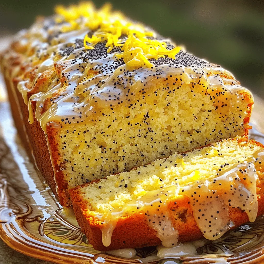 To make a tasty lemon poppy seed yogurt loaf, gather these items: - 1 ½ cups all-purpose flour - 1 tablespoon poppy seeds - 1 teaspoon baking powder - ½ teaspoon baking soda - ¼ teaspoon salt - ½ cup granulated sugar - ½ cup plain yogurt (Greek or regular) - 2 large eggs - ¼ cup vegetable oil - Zest of 1 lemon - 2 tablespoons lemon juice - ½ teaspoon vanilla extract These ingredients give the loaf a light, fluffy texture and a bright lemon taste. When picking your ingredients, focus on freshness. Here are some tips: - Flour: Check the expiration date. Fresh flour gives better texture. - Lemon: Choose firm lemons. They should feel heavy and have a bright color. - Eggs: Look for eggs with clean, uncracked shells. Check the sell-by date for freshness. - Yogurt: Go for plain yogurt with no added sugars. Check the date for freshness. - Sugar: Granulated sugar should be dry and free from lumps. Fresh ingredients make a huge difference in flavor and texture. If you have dietary needs, here are some easy swaps: - Gluten-free: Use a gluten-free all-purpose flour blend instead of regular flour. - Dairy-free: Replace yogurt with a plant-based yogurt, like almond or coconut. - Egg-free: Use flax eggs. Mix 1 tablespoon of flaxseed meal with 2.5 tablespoons of water, let it sit for 5 minutes before adding. - Sugar-free: Try a sugar substitute like monk fruit or stevia for sweetness. These substitutions keep the loaf delicious while meeting dietary needs. For the complete recipe, check out the Full Recipe. Start by preheating your oven to 350°F (175°C). This step is key for even baking. Next, take a 9x5 inch loaf pan and grease it well. I like to use butter or cooking spray for this. After greasing, line the bottom with parchment paper. This makes it easy to remove your loaf later. In a medium bowl, whisk together your dry ingredients. Combine 1 ½ cups of all-purpose flour, 1 tablespoon of poppy seeds, 1 teaspoon of baking powder, ½ teaspoon of baking soda, and ¼ teaspoon of salt. This mix creates a nice base for your loaf. Set this bowl aside. Now, grab a large mixing bowl. Add ½ cup of granulated sugar, ½ cup of plain yogurt, 2 large eggs, ¼ cup of vegetable oil, the zest of 1 lemon, 2 tablespoons of lemon juice, and ½ teaspoon of vanilla extract. Whisk these together until smooth. Once mixed, it’s time to combine the two bowls. Gradually add the dry mix to the wet mix. Fold gently with a spatula, but don’t overmix. A few lumps are fine. Pour your batter into the prepared loaf pan. Smooth the top with a spatula. Place the pan in your preheated oven. Bake for 45 to 50 minutes. Your loaf is done when a toothpick inserted in the center comes out clean and the top is golden brown. Once baked, take the pan out of the oven. Let it cool for about 10 minutes in the pan. Then, remove the loaf from the pan and place it on a wire rack to cool completely. Enjoy the delightful smell as it cools! For the full experience, check out the Full Recipe. To get a soft and moist loaf, use yogurt in your mix. Yogurt adds great moisture. When mixing, do not overdo it. A few lumps are okay. This keeps the loaf light. Also, let your batter rest for about 10 minutes before baking. This helps the flour absorb moisture better. To boost the lemon flavor, use fresh lemons for zest and juice. The zest gives a bright taste, while fresh juice adds tang. If you want more lemony goodness, add a bit more zest. You can even add a little lemon extract for an extra kick. This makes each bite burst with lemony joy. One common mistake is not measuring ingredients carefully. Use proper measuring cups for dry and wet items. Another is baking at the wrong temperature. Make sure your oven is preheated to 350°F. Lastly, avoid opening the oven door too early. This can cause the loaf to collapse. Follow these tips for a perfect Lemon Poppy Seed Yogurt Loaf! For the full recipe, check the earlier section. {{image_2}} You can boost the flavor and crunch by adding nuts or seeds. Chopped walnuts or almonds work well. They add a nice texture to the soft loaf. You can also use sunflower seeds or pumpkin seeds for a nut-free option. Just fold them into the batter before pouring it into the pan. This simple twist makes your lemon poppy seed yogurt loaf even more delightful. A glaze can add a touch of sweetness and shine. I love mixing powdered sugar with lemon juice for a bright glaze. Just combine one cup of powdered sugar with two tablespoons of lemon juice. Drizzle it over the cooled loaf. You can also add a bit of vanilla extract for extra flavor. This glaze makes each slice look stunning and taste even better. While lemon is a star in this loaf, you can switch it up. Try using orange or lime zest and juice instead. Each citrus brings its own unique taste. Orange gives a sweet, fruity twist, while lime adds a zesty kick. Experiment with what you like best. Mixing citrus flavors can create a fun and exciting loaf every time. For the full recipe, check the earlier section. If you have leftover lemon poppy seed yogurt loaf, store it well. Wrap the loaf in plastic wrap. This keeps it moist. You can also place it in an airtight container. Store it at room temperature for up to three days. If you want it to last longer, refrigerate it. Just remember, the fridge can dry it out. To freeze your loaf, first, let it cool completely. Slice the loaf into pieces for easy access. Wrap each slice in plastic wrap tightly. Then, place the slices in a freezer bag. Remove as much air as possible. Label the bag with the date. Your loaf can stay fresh in the freezer for up to three months. When you’re ready to enjoy it, thaw it in the fridge overnight or at room temperature. If your lemon poppy seed yogurt loaf becomes stale, don't worry. You can easily refresh it. Preheat your oven to 300°F (150°C). Wrap the loaf in aluminum foil to keep it moist. Heat it in the oven for about 10 to 15 minutes. This will warm it up and revive the flavors. You can also drizzle a bit of lemon juice over the slices for extra zest. Enjoy your loaf freshly baked again! Your lemon poppy seed yogurt loaf lasts about 3 to 4 days at room temperature. Wrap it in plastic wrap or store it in an airtight container. If you want it to last longer, keep it in the fridge. In the fridge, it stays fresh for up to a week. Just remember to let it warm up a bit before serving for the best taste. Yes, you can make this recipe in mini loaf pans! Use two or three mini pans, depending on their size. Adjust the baking time to about 25-30 minutes. Check for doneness with a toothpick. If it comes out clean, your mini loaves are ready. This is a fun way to share with friends or enjoy different flavors. You can serve this loaf with a variety of tasty options. Consider pairing it with fresh fruit, like berries or sliced peaches. A dollop of whipped cream or Greek yogurt adds creaminess. For a little crunch, try some nuts or granola on the side. These options enhance the flavor and make your meal more fun. If you want a sweet touch, drizzle some lemon glaze on top. For the full recipe, check the details above. This blog post covered all you need to know about lemon poppy seed yogurt loaf. We explored key ingredients, helpful tips for freshness, and ways to accommodate dietary needs. I provided step-by-step instructions and essential tips for perfect texture and flavor. Variations let you customize your loaf, while storage tips ensure it stays fresh longer. With this knowledge, you can confidently bake a delicious lemon poppy seed yogurt loaf. Enjoy the process and have fun experimenting with flavors!